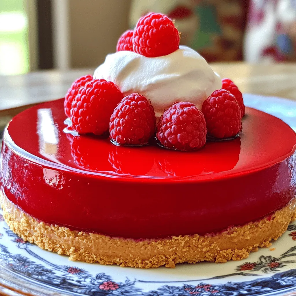 - 1 ½ cups graham cracker crumbs - ½ cup unsalted butter, melted - 2 cups cream cheese, softened - 1 cup sugar - 3 large eggs - 1 cup sour cream These key ingredients form the base of our red velvet cheesecake. The graham cracker crumbs create a nice crust. The unsalted butter binds the crumbs together. Cream cheese gives the cheesecake its rich and creamy texture. Sugar sweetens the filling. Eggs help set the cheesecake. Sour cream adds a nice tanginess. - 1 tablespoon cocoa powder - 1 tablespoon red food coloring - ½ teaspoon baking soda - ½ teaspoon salt Here, we add special ingredients for flavor and color. Cocoa powder gives a hint of chocolate flavor. Red food coloring makes the cheesecake vibrant and eye-catching. Baking soda helps the cheesecake rise. Salt enhances all the flavors. These ingredients make the cheesecake unique and delicious. - Whipped cream - Fresh raspberries or strawberries For a finishing touch, consider optional toppings. Whipped cream adds a light, fluffy layer on top. Fresh raspberries or strawberries give a pop of color and freshness. They also provide a nice tart contrast to the sweet cheesecake. You can get creative with these toppings. For the full recipe, check out the [Full Recipe]. - Preheat the oven to 325°F (163°C). - In a bowl, combine 1 ½ cups of graham cracker crumbs, ½ cup of melted unsalted butter, and 1 tablespoon of sugar. Mix these ingredients well until the crumbs are moistened. Then, press this mixture firmly into the bottom of a 9-inch springform pan. This forms a solid base for your cheesecake. Bake the crust for 10 minutes. Once done, take it out and let it cool while you make the filling. - In a large bowl, beat 2 cups of softened cream cheese until it’s smooth. - Gradually add 1 cup of sugar and 1 teaspoon of vanilla extract. Mix until well combined. Add 3 large eggs one at a time, mixing well after each. Then, stir in 1 cup of sour cream. Next, add 1 ½ cups of all-purpose flour, 1 tablespoon of cocoa powder, 1 tablespoon of red food coloring, ½ teaspoon of baking soda, and ½ teaspoon of salt. Mix everything until the batter is smooth and creamy. - Pour the cheesecake batter into the cooled crust. - Tap the pan gently on the counter to remove any air bubbles. Place the pan in the preheated oven and bake for about 55-60 minutes. You know it's done when the edges are set and the center jiggles slightly. Once baked, turn off the oven and crack the door. Let the cheesecake cool inside for 1 hour. After that, move it to the fridge to chill for at least 4 hours or overnight for the best taste. To learn more about how to make this dessert, check the Full Recipe for all the details. To get the best texture for your red velvet cheesecake, start with room temperature ingredients. This means letting your cream cheese and eggs sit out for about 30 minutes before you mix them. Room temperature ingredients blend better and create a smooth batter. Next, avoid overmixing. Mix just until the ingredients combine. Overmixing adds too much air and can make your cheesecake crack. Gentle mixing helps keep it creamy and dense. Monitoring your oven temperature is key. An oven thermometer can help ensure the heat is just right. Too hot, and the cheesecake can bake too fast. Too cool, and it might not set properly. After baking, let the cheesecake cool gradually. Turn off the oven, crack the door, and let it sit for an hour. This helps prevent sudden changes in temperature that can cause cracks. Then, chill it in the refrigerator for at least four hours or overnight for the best flavor. When it’s time to serve, slice your cheesecake with a hot knife. Dip the knife in hot water, wipe it, then cut. This helps make clean slices and shows off the beautiful layers. For pairing, consider fresh fruits like berries. Their tartness balances the rich cheesecake. A drizzle of chocolate or caramel sauce can add extra sweetness. Another fun option is a scoop of vanilla ice cream on the side. Want more tips? Check the Full Recipe for more ideas. {{image_2}} You can make red velvet cheesecake even more fun by adding different flavors. One popular choice is chocolate swirl red velvet cheesecake. To make this, simply add melted chocolate to half of the cheesecake batter. Swirl it gently into the plain batter before baking. This gives you rich chocolate flavor and a beautiful look. Another fun option is Neapolitan-style variations. You can divide the batter into three parts: red velvet, chocolate, and vanilla. Layer them in the pan to create a lovely three-color cheesecake. This mix of flavors makes for a delightful treat. If you need gluten-free options, you can easily make a gluten-free crust. Use gluten-free graham crackers instead of regular ones. You can also use almond flour mixed with melted butter for a tasty crust. For a vegan red velvet cheesecake, replace cream cheese with vegan cream cheese. Use flax eggs or a commercial egg replacer instead of real eggs. You can also swap sour cream with a non-dairy yogurt. These ideas will help you enjoy cheesecake while sticking to your diet. You can make red velvet cheesecake fit any holiday. For example, during Christmas, add peppermint extract to the batter. Top it with crushed candy canes for a festive touch. In summer, fresh berries are a great topping. Use strawberries, blueberries, or raspberries to add color and flavor. This makes your cheesecake even more appealing and refreshing. For the full recipe, check out the complete instructions to create these variations. Refrigerate any leftover red velvet cheesecake. Place it in an airtight container. You can also cover it with plastic wrap. This keeps it fresh and prevents it from drying out. You can freeze red velvet cheesecake for up to three months. First, let it cool completely. Wrap it tightly in plastic wrap, then in aluminum foil. This method protects it from freezer burn. To thaw, place it in the fridge overnight. This keeps the texture smooth and creamy. Leftover cheesecake lasts about five days in the fridge. After that, it may lose taste and texture. Always check for signs of spoilage before eating. If it looks or smells off, it’s best to throw it away. Enjoy your dessert while it’s fresh! For the full recipe, check out the Red Velvet Cheesecake . Red velvet cake is a soft, moist cake with a hint of cocoa. It has a rich, buttery flavor and often includes cream cheese frosting. Cheesecake, on the other hand, is a creamy dessert made from cheese, sugar, and eggs. Red velvet cheesecake combines both, giving you a cake-like texture with creamy cheese filling. Yes, you can use other pans for your cheesecake. If you do not have a springform pan, use a regular cake pan. Just remember to line it with parchment paper. A cast-iron skillet also works well for a unique look. Just make sure the pan can handle the heat. Cracking happens for a few reasons. If the oven is too hot, the cheesecake cooks too fast. This causes cracks. Overmixing the batter can also lead to air bubbles that expand and crack the top. To prevent this, bake at a lower temperature and mix just until smooth. Cheesecake should not stay out for long. It is best to keep it in the fridge when not serving. If you leave it out, don’t let it sit for more than two hours. After that, it can spoil and become unsafe to eat. For best results, enjoy your cheesecake chilled. You can find the full recipe for making red velvet cheesecake in the previous sections. You now have a complete guide to making red velvet cheesecake. We covered key ingredients, step-by-step instructions, and tips for the best results. Remember to monitor your baking for perfect texture and presentation. You can also explore variations, dietary changes, and storage tips to enjoy later. Red velvet cheesecake is fun to make and share. Try different flavors or toppings for a twist. Enjoy making this sweet treat that impresses every time. Now it’s your turn to bake!