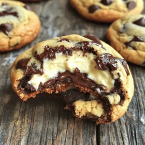 - 1 cup all-purpose flour - 1/2 cup unsalted butter, softened - 1 cup chocolate chips - 1 large egg - 8 oz cream cheese, softened - 1/4 cup granulated sugar - 1 tablespoon lemon juice - 1 egg yolk - Additional flavorings (e.g., chocolate chips, nuts) - Serving suggestions (e.g., ice cream, whipped cream) When making cheesecake stuffed chocolate chip cookies, start with the main ingredients. The all-purpose flour gives structure. Softened unsalted butter adds rich flavor. Chocolate chips bring sweetness and texture. Using one large egg binds everything together. For the cheesecake filling, cream cheese is key. It gives that smooth, creamy center. Granulated sugar sweetens the filling. Lemon juice adds a bright note, while the egg yolk helps with richness. Feel free to add optional ingredients. You can mix in more chocolate chips or nuts for texture. Serve these cookies warm with a scoop of ice cream or a dollop of whipped cream for a special treat. For the full recipe, check above. 1. Preheat the oven and line the baking sheet: Start by preheating your oven to 350°F (175°C). While it heats, grab a baking sheet and line it with parchment paper. This keeps your cookies from sticking. 2. Mix dry ingredients: In a small bowl, whisk together 1 cup of all-purpose flour, 1/2 teaspoon of baking soda, and 1/4 teaspoon of salt. Set this mixture aside. 3. Cream butter and sugars: In a large mixing bowl, beat together 1/2 cup of softened unsalted butter, 1/2 cup of packed brown sugar, and 1/4 cup of granulated sugar. Mix until the mixture is creamy and light in color. 4. Add egg and vanilla: Next, mix in 1 large egg and 1 teaspoon of vanilla extract. Blend until everything is well combined. 5. Combine wet and dry mixtures: Gradually add the dry mixture to the wet mixture. Mix until just combined. Fold in 1 cup of chocolate chips for that sweet touch. 6. Prepare cheesecake filling: In a separate bowl, beat together 8 oz of softened cream cheese, 1/4 cup of granulated sugar, 1/2 teaspoon of vanilla extract, 1 tablespoon of lemon juice, and 1 egg yolk. Mix until smooth and creamy. 7. Assemble and bake the cookies: Scoop a tablespoon of the cookie dough and flatten it in your palm. Place a teaspoon of the cheesecake filling in the center. Fold the dough around the filling, rolling it into a ball. Place these on the prepared baking sheet, leaving space between them. Bake for 12-15 minutes, or until the edges are golden. Now, you have a delightful treat that combines the best of cookies and cheesecake. For a complete guide, check the Full Recipe. To make the best cheesecake stuffed chocolate chip cookies, start with the right oven temperature. Preheat your oven to 350°F (175°C). This heat is perfect for baking. It gives the cookies a nice golden edge while keeping the center soft. After baking, let your cookies cool for about five minutes on the sheet. This helps them set up and hold their shape. One common issue is cookie spread. To avoid this, chill your dough for 30 minutes before baking. This makes the butter firm up, which helps the cookies keep their shape. Also, when you form the cookies, ensure the dough fully encloses the cheesecake filling. If the filling leaks, it can make a mess. To boost flavor, consider adding spices like cinnamon or nutmeg to the cookie dough. These spices add warmth and depth to the taste. For the cheesecake filling, try adding a bit of cocoa powder for a chocolate twist. You can also mix in some crushed fruit, like strawberries or raspberries, for a fresh flavor. These small changes can make your cookies even more exciting. For the complete recipe, check out the Full Recipe. {{image_2}} You can easily switch up the cheesecake filling. One great choice is peanut butter cheesecake. This rich filling pairs well with chocolate chip cookies. Just mix in half a cup of smooth peanut butter with the cream cheese. It adds a nutty twist that everyone will love. Another fun option is to play with chocolate chips. You can use regular chocolate chips or go for white chocolate. White chocolate gives a sweet balance to the cream cheese filling. Try both in one batch for a unique mix! If you need gluten-free cookies, use gluten-free flour instead of all-purpose flour. Most of the other ingredients are already gluten-free. Just make sure to check the labels on your chocolate chips. For vegan-friendly cookies, swap the egg for a flax egg. Mix one tablespoon of ground flaxseed with three tablespoons of water. Let it sit for about five minutes to thicken. Use vegan butter and dairy-free cream cheese for the filling. These adjustments keep the taste amazing while meeting dietary needs. To make your cookies stand out, add decorative toppings. You can drizzle melted chocolate or sprinkle crushed nuts on top. This adds color and texture. For serving, think about how you want to impress your guests. Arrange the cookies on a platter with small paper cups. Pair them with a scoop of ice cream or a dollop of whipped cream for a fun dessert. These simple touches make your cookies look as good as they taste! For the complete recipe, check out the Full Recipe section. To keep your cheesecake stuffed chocolate chip cookies fresh, store them properly. You can keep them at room temperature for a day or two. Just place them in an airtight container. If you want them to last longer, put them in the fridge. They can stay fresh for about a week in the fridge. For long-term storage, freeze your cookies. Wrap them tightly in plastic wrap or foil. Then, place them in a freezer bag. This way, they can last for up to three months. When you're ready to enjoy them, just thaw them in the fridge overnight. To reheat your stuffed cookies, use an oven or microwave. If you use the oven, preheat it to 350°F (175°C). Place the cookies on a baking sheet for about 5-10 minutes. This keeps the cookie crispy outside and warm inside. If you prefer the microwave, heat them for 10-15 seconds. This makes them warm but may soften the texture. Enjoy your cookies while they are warm for the best taste! These cookies last for about a week at room temperature. In the fridge, they can stay fresh for up to one week. If you freeze them, they last for three months. Keep an eye out for signs of spoilage. If you notice any mold, a strange smell, or changes in texture, it’s time to toss them. Enjoy your delicious treats while they are fresh! For the full recipe, check out the earlier section. Yes, you can prepare the cookie dough in advance. This makes it easy to bake fresh cookies later. Just mix the dough as directed. Then, wrap it in plastic wrap. Store it in the fridge for up to 2 days. You can also freeze it for up to 3 months. When ready to bake, let it thaw in the fridge overnight. This way, you can enjoy warm cookies anytime! Visual and tactile cues help you know when the cookies are done. Look for golden edges and a soft center. The cookies will look slightly puffy. Gently press the top with your finger; it should spring back. If it leaves an imprint, bake a few minutes longer. Trust your gut! Each oven is different, so keep an eye on them. Yes, you can substitute some ingredients in the recipe. For example, if you need dairy-free options, try using vegan butter and cream cheese. You can also swap out all-purpose flour for gluten-free flour. If you don't have lemon juice, try using vinegar instead. Feel free to experiment with flavors, like adding nuts or different chocolate types. The key is to keep the ratios similar for the best results! In this blog post, we explored how to make delicious stuffed cookies with cheesecake filling. We covered all the essential ingredients, detailed step-by-step instructions, baking tips, and variations to suit your taste. Remember, perfect cookies come from the right mix of ingredients and careful baking. Try experimenting with flavors and presentations for a unique twist. Your baking journey can be fun and rewarding with these insights. Enjoy your delicious creations while sharing them with loved ones!
