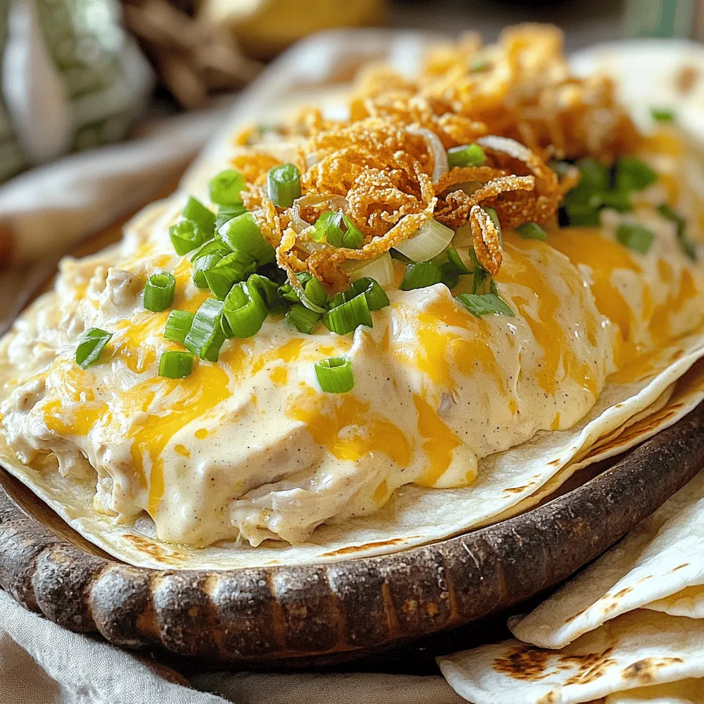 - 2 pounds boneless, skinless chicken breasts - 1 packet ranch seasoning mix - 8 ounces cream cheese, softened - 1 cup pepper jack cheese, shredded - 1 cup cooked, shredded chicken (for texture) - 1/2 cup green onions, chopped - 1/2 cup crispy fried onions (for garnish) - Salt and pepper to taste For this Easy Pepper Jack Crack Chicken, the main ingredients are simple yet flavorful. The chicken breasts form the base of the dish. The ranch seasoning mix adds a punch of flavor that compliments the creamy cheese. Softened cream cheese gives the dish a rich texture. The pepper jack cheese brings a nice kick, making each bite exciting. You can add optional ingredients to enhance the dish. Shredded chicken adds texture, while chopped green onions offer a fresh taste. Crispy fried onions add crunch and a savory twist. Don't forget to season to your liking with salt and pepper. You can find the full details in the Full Recipe. - Add chicken breasts to the slow cooker. - Sprinkle ranch seasoning mix evenly over the chicken. I love starting with fresh chicken breasts. They give the best flavor to the dish. The ranch seasoning adds a nice kick, making it even more tasty. - Layer cream cheese on top of the chicken. - Add cooked, shredded chicken if you’re using it. - Cover and cook on low for 6-8 hours or high for 4-5 hours. The cream cheese makes the sauce creamy and rich. If you add shredded chicken, it gives more texture. Cooking it slowly helps the chicken absorb all the flavors. - Shred the chicken and stir to combine. - Mix in shredded pepper jack cheese until well melted. - Adjust seasoning with salt and pepper to taste. Once the chicken is cooked, shredding it is easy. Mixing in pepper jack cheese gives that nice spicy kick. Don’t forget to taste and add salt and pepper as needed. This recipe is so simple, yet so full of flavor. You can find the Full Recipe for exact measurements and tips. - Choose fresh chicken breasts for best flavor. Fresh chicken makes a big difference in taste. - Use a meat thermometer for accurate cooking. This tool ensures your chicken is safe to eat. - Best served warm with soft flour tortillas or as sliders. These options add a nice touch to your meal. - Accompany with side dishes like coleslaw or a fresh salad. They balance the rich flavors of the chicken. - Add jalapeños for extra spice. This gives your dish a fun kick. - Include more vegetables for added nutrition. Think bell peppers or spinach to boost healthiness. For the full recipe, check out the Cheesy Pepper Jack Crack Chicken. {{image_2}} You can switch up the cheese in this dish. Try using cheddar or Monterey Jack cheese instead of pepper jack. These cheeses melt well and add a nice flavor. You can also mix different cheeses for a unique taste. A blend of sharp cheddar and creamy mozzarella works great too. Want a lighter option? Substitute low-fat cream cheese for the regular kind. It keeps the creaminess without the extra fat. You can also add more veggies to the mix. Chopped bell peppers, spinach, or even zucchini can boost nutrition and flavor. To add a twist, try adding BBQ sauce for a smoky flavor. This gives the dish a rich taste that everyone will love. You can also include herbs or spices like garlic powder or paprika. These small changes can make a big difference in flavor. To store your leftover Easy Pepper Jack Crack Chicken, let it cool to room temperature first. Then, place it in an airtight container. This helps keep the flavors fresh. I recommend using glass or plastic containers that seal well. Make sure to label and date your container for easy tracking. If you want to save some for later, freezing is a great option. Transfer the cooled chicken to a freezer-safe container or a heavy-duty freezer bag. Squeeze out any extra air to prevent freezer burn. When you’re ready to eat, thaw it in the fridge overnight. To reheat, warm it on the stove over low heat or in the microwave until hot throughout. In the fridge, your Easy Pepper Jack Crack Chicken will stay good for about 3 to 4 days. Check for any changes in smell or texture. If it smells off or has a strange color, it’s best to throw it away. Always trust your senses when it comes to food safety! To spice up your Easy Pepper Jack Crack Chicken, you can add jalapeños. Chopped fresh jalapeños give a nice kick. For a smoky taste, try using chipotle peppers. You can also mix in some hot sauce. Just add it to the slow cooker before cooking. Adjust the amount based on your heat preference. Start small, then taste and add more if needed. Yes, you can make Easy Pepper Jack Crack Chicken in the oven! Preheat your oven to 375°F. In a baking dish, combine the chicken, ranch seasoning, and cream cheese. Cover with foil and bake for about 30 to 40 minutes. When the chicken is tender, shred it right in the dish. Then stir in the pepper jack cheese until melted. This method gives a nice, baked flavor. This dish pairs well with many sides. Soft flour tortillas are a great choice for wrapping up the chicken. You can also serve it with crunchy coleslaw for contrast. A fresh salad adds a nice touch too. For a heartier side, try rice or mashed potatoes. These help soak up the creamy sauce. Yes, Easy Pepper Jack Crack Chicken is perfect for meal prep. You can make a big batch and store leftovers in the fridge. Use airtight containers to keep it fresh. It stays tasty for about four days. You can also freeze portions for later meals. Just thaw in the fridge before reheating. This makes weeknight dinners super easy! For the full recipe, check out the earlier section. This blog post provided a simple recipe for Easy Pepper Jack Crack Chicken. We outlined the main ingredients, step-by-step instructions, and helpful tips. You can customize this dish with cheese options and healthy substitutions. Store leftovers properly and enjoy them later. Remember, cooking should be fun and easy. Try out different flavors or serve it with your favorite sides. Now, you can impress your family and friends with this tasty dish!