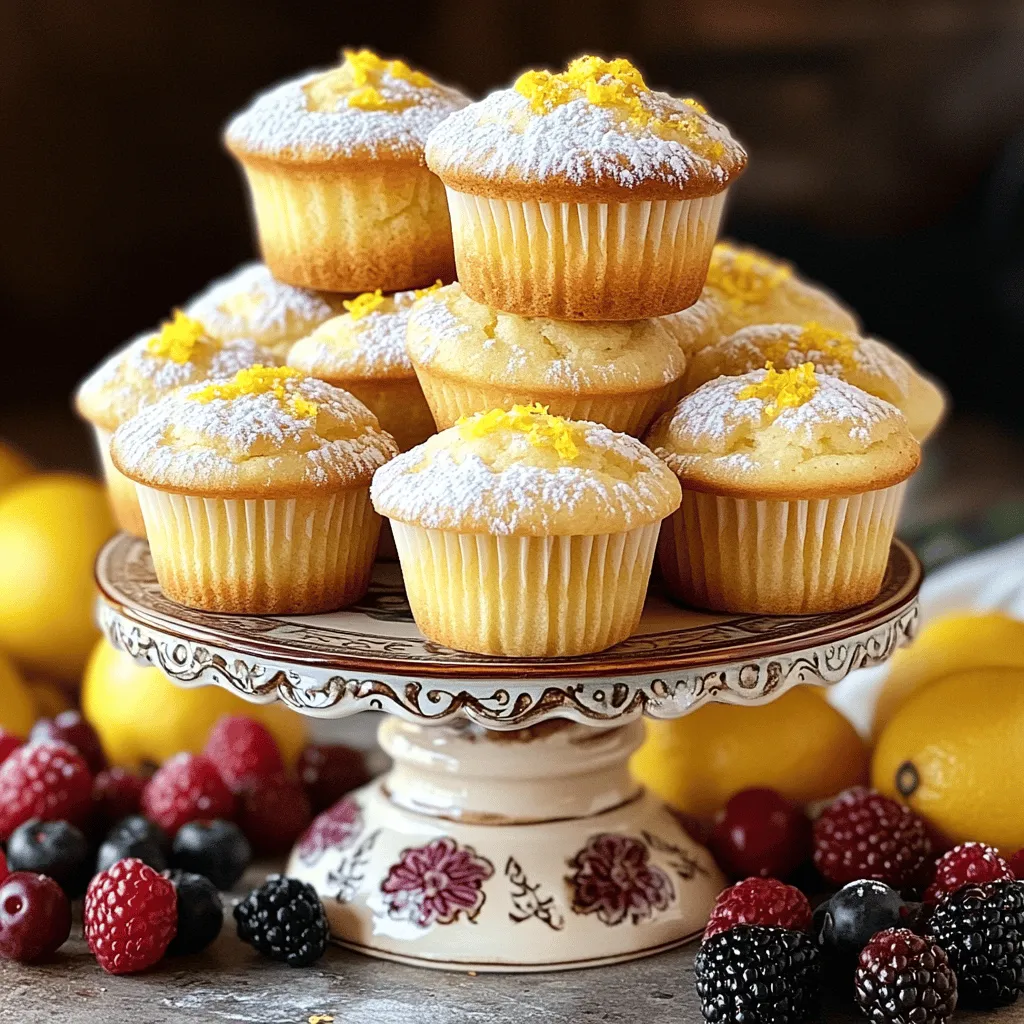 Lemon Cream Cheese Muffins need just a few simple ingredients. Here’s what you’ll need to make this bright and tasty treat: - 1 ½ cups all-purpose flour - 1 cup granulated sugar - ½ cup cream cheese, softened - ¼ cup unsalted butter, softened - 2 large eggs - ½ cup buttermilk - Zest of 2 lemons - 2 tablespoons fresh lemon juice - 1 teaspoon vanilla extract - 1 teaspoon baking powder - ½ teaspoon baking soda - ½ teaspoon salt - Optional: powdered sugar for dusting These ingredients combine to create a muffin that is moist, fluffy, and full of lemony goodness. The cream cheese adds a rich flavor and creamy texture to each bite. You may want to use fresh lemon juice and zest for the best flavor. If you love a sweet finish, the powdered sugar on top adds a lovely touch without overpowering the lemon taste. Check out the Full Recipe to see how to mix these ingredients together for the best results. - Preheat your oven to 350°F (175°C). - Prepare your muffin tin with paper liners or grease it well. - In a large bowl, cream together the softened cream cheese, softened butter, and sugar. - Beat in the eggs, one by one, mixing well after each addition. - Stir in the buttermilk, lemon zest, lemon juice, and vanilla extract until well mixed. - In a separate bowl, whisk together the flour, baking powder, baking soda, and salt. - Gradually add the dry mix to the wet mixture. Mix until just combined. Be careful not to overmix! - Distribute the batter evenly into the prepared muffin cups, filling each about ¾ full. - Bake in the preheated oven for 18-20 minutes. Check for doneness with a toothpick. - Allow the muffins to cool in the tin for about 5 minutes. - Transfer the muffins to a wire rack to cool completely. - If you like, dust the cooled muffins with powdered sugar before serving. This simple process creates delightful Lemon Cream Cheese Muffins that everyone will enjoy. For the full recipe, check the ingredients list above! To bake great muffins, avoid overmixing the batter. Overmixing makes the muffins tough. Mix just until the dry and wet ingredients blend. This keeps them soft and fluffy. Use room temperature ingredients for the best texture. When eggs and butter are at room temp, they mix better. This helps create a light muffin that rises nicely. Want a stronger lemon taste? Add extra lemon zest to the batter. This small step boosts the flavor and makes each bite bright and zesty. If you don’t have buttermilk, you can use yogurt. It works well and gives the muffins a nice, moist texture. Just use the same amount of yogurt as buttermilk. Choose the right muffin tin for baking. Silicone muffin tins are easy to clean and release the muffins well. Metal tins heat evenly and help muffins brown nicely. An oven thermometer is a must for accurate baking. Ovens can be off by a lot. This tool ensures your muffins bake at the right temperature for the best results. For more tips, check the Full Recipe for Lemon Cream Cheese Muffins. {{image_2}} For those needing a gluten-free treat, swap the all-purpose flour with a gluten-free flour blend. Look for blends that include xanthan gum. These help mimic the texture of regular flour. You may need to adjust your baking time slightly. Start with the same time and check for doneness at 18 minutes. If they need more time, add in 1-2 minute increments. To make these muffins vegan, replace the eggs with flax eggs. Mix one tablespoon of ground flaxseed with three tablespoons of water. Let it sit for five minutes to thicken. For cream cheese, use a vegan alternative. Brands like Tofutti or Kite Hill work well. Be sure to mix well to keep the texture smooth and creamy. You can easily jazz up your muffins! Try adding poppy seeds or blueberries to the batter. These add nice texture and taste. To make a lemon glaze, mix powdered sugar with fresh lemon juice. Drizzle this over the cooled muffins for a bright finish. Each variation makes a delightful twist on the classic Lemon Cream Cheese Muffins. Enjoy exploring these options! To keep your lemon cream cheese muffins fresh, store them at room temperature. Place them in an airtight container. They stay good for about three days this way. If you notice any moisture, use a paper towel to absorb it. This helps prevent sogginess. If you want them to last longer, refrigerate the muffins. Put them in a sealed container. They stay fresh for about a week in the fridge. Just remember, cold air can dry them out. So, be sure to wrap them well. Want to save some muffins for later? Freezing them is a great choice. First, let the muffins cool completely. Then, wrap each muffin in plastic wrap. This keeps them from getting freezer burn. After wrapping, place them in a freezer bag. Label the bag with the date. They will last for about three months in the freezer. When you’re ready to enjoy a muffin, take it out of the freezer. To thaw, leave it in the fridge overnight. If you need them fast, microwave them for about 20 seconds. For a warm treat, bake them at 350°F (175°C) for about 10 minutes. This brings back their fresh-baked taste. Lemon cream cheese muffins are a delightful treat. They combine tangy lemon flavor with creamy richness. The muffins have a soft and moist texture. You will taste the bright lemon zest and juice in every bite. The cream cheese adds a luscious creaminess that makes them special. This recipe balances sweetness and tartness perfectly. You can enjoy them for breakfast or as a snack. Yes, you can prepare these muffins ahead of time. Make the batter a day before and store it in the fridge. You can also bake them in advance. Allow them to cool completely, then cover and store them. Keep them in an airtight container at room temperature for up to three days. If you want to keep them longer, freeze them. Wrap each muffin in plastic wrap and place them in a freezer bag. They will stay fresh for about three months. To check if your muffins are done, look for a few signs. First, they should be golden brown on top. Then, insert a toothpick into the center of a muffin. If it comes out clean or with a few crumbs, they are done. If the toothpick has wet batter, bake them for a few more minutes. Generally, they take about 18-20 minutes to bake. Absolutely! You can add your favorite ingredients to the muffins. Try adding poppy seeds for a fun crunch. You can also mix in fresh blueberries for a fruity twist. If you love nuts, chopped walnuts or almonds can add texture. For a sweeter touch, drizzle a lemon glaze on top after baking. Get creative and make this recipe your own! To get moist and fluffy muffins, follow a few simple tips. First, use room temperature ingredients, like eggs and cream cheese. This helps the batter mix well without lumps. Second, do not overmix the batter. Mix just until the dry and wet ingredients are combined. Lastly, fill the muffin cups about three-quarters full. This lets them rise beautifully without overflowing. Following these techniques will ensure you have perfect muffins every time. You now have all the details for making Lemon Cream Cheese Muffins. From gathering simple ingredients to following easy steps, this recipe can bring tasty treats to your kitchen. Remember to focus on not overmixing and using fresh ingredients for the best results. You can also try variations to make the muffins your own. Enjoy baking these muffins, and share them with family and friends. With practice, you will master this delightful recipe and impress everyone at the table.