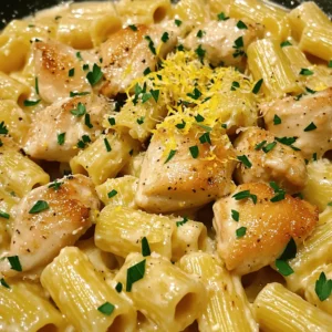 - 2 chicken breasts, cut into bite-sized pieces - 12 oz rigatoni pasta - 6 tablespoons unsalted butter - 6 cloves garlic, minced - 1 cup chicken broth - 1 cup heavy cream The main ingredients bring the heart of this dish together. Chicken breasts provide protein and flavor. Rigatoni adds a hearty bite that pairs perfectly with the sauce. Unsalted butter creates a rich base, while garlic infuses the dish with a warm aroma. Chicken broth adds depth, and heavy cream gives it that creamy texture we crave. - 1 teaspoon red chili flakes - 1 lemon, juiced and zested - Fresh parsley, chopped (for garnish) These optional ingredients elevate the dish. Red chili flakes add a gentle heat, while lemon introduces a bright note. Fresh parsley not only looks good but also enhances the flavor. - Salt and pepper - 1 cup freshly grated Parmesan cheese Seasoning is key for flavor. Salt and pepper enhance every bite, while Parmesan adds a savory richness that complements the creaminess. A sprinkle of cheese right before serving makes the dish even more delightful. For the full recipe, check out the detailed instructions that guide you through each step. To start, fill a large pot with water and add a generous pinch of salt. Bring the water to a rolling boil. This step is key. The salt adds flavor to the pasta. Once the water is boiling, add the rigatoni. Cook it according to the package instructions, usually around 10-12 minutes. You want it to be al dente, which means it should still have a slight bite. After cooking, drain the rigatoni and set it aside. Next, take your chicken breasts and cut them into bite-sized pieces. Season these pieces with salt and pepper. This simple step adds a lot of flavor. In a large skillet, melt three tablespoons of butter over medium heat. Once hot, add the chicken. Sauté the chicken for about 5-7 minutes until it turns golden brown and is fully cooked. Use a meat thermometer if you're unsure; the chicken should reach 165°F. Once cooked, remove the chicken from the skillet and set it aside. Now, it's time for the star of the show: the garlic butter sauce. In the same skillet, lower the heat and add the remaining three tablespoons of butter. Once it melts, add the minced garlic and red chili flakes if you like some spice. Cook this for 1-2 minutes. Be careful not to burn the garlic! Burned garlic can taste bitter and ruin the sauce. You want it to be fragrant and golden. Finally, it's time to bring everything together. Pour in the chicken broth and lemon juice. Let the mixture simmer for a minute, then add the heavy cream and lemon zest. Stir well to combine. Allow the sauce to simmer for 3-4 minutes until it thickens slightly. Next, add the cooked rigatoni and chicken back into the skillet. Toss everything to coat in the sauce. Then, sprinkle in the Parmesan cheese, stirring until it melts and becomes creamy. Taste and adjust with more salt and pepper if needed. Serve this dish hot, garnished with fresh parsley. For the full recipe, check the instructions above. Enjoy your delicious garlic butter chicken with rigatoni! To achieve golden brown chicken, you need to heat your skillet well. Start with medium heat and melt the butter before adding the chicken. Place the chicken in a single layer. Avoid crowding the pan. This helps the chicken cook evenly and brown nicely. To retain moisture, season the chicken well with salt and pepper. Cook the chicken for about 5-7 minutes. Make sure to flip it only once. This seals in the juices, making it tender and juicy. For thickening the sauce, let it simmer gently. This reduces the liquid and creates a rich texture. Stir occasionally to avoid sticking. If you want it thicker, add a touch more cream or cheese. To adjust flavors, use fresh lemon juice and zest. It brightens the dish and balances the richness. Taste as you go, and add more salt and pepper as needed. For serving, use deep bowls. This adds a cozy feel and shows off the dish. Drizzle extra garlic butter sauce on top for a delicious look. Garnish with freshly chopped parsley and more Parmesan cheese. This adds color and flavor. You can also sprinkle some red chili flakes for a pop of heat. These simple touches make the dish more appealing and fun to eat. For the full recipe, check the instructions above. Enjoy making this savory delight! {{image_2}} You can add many veggies to this dish. Some great choices are: - Spinach - Broccoli - Bell peppers - Zucchini These veggies bring color and nutrition. If you add them, cook them first. Sauté them in the butter before the chicken. This way, they stay crisp and tasty. If you want a change, try different proteins. Here are a few ideas: - Shrimp - Tofu - Turkey - Pork For a vegan option, use tofu or chickpeas. They work well in the garlic butter sauce. Just cook them until golden. This gives you a delicious twist. You can switch out rigatoni for other pasta types. Some fun options include: - Penne - Fusilli - Farfalle Each shape holds sauce differently. Cook them according to package directions. This ensures a perfect bite every time. Enjoy experimenting with your favorite pasta! For the full recipe, check out the details above. To store leftovers safely, let your Garlic Butter Chicken with Rigatoni cool down. Place it in an airtight container. This keeps the flavors fresh and helps prevent bacteria growth. I recommend using glass or BPA-free plastic containers. They seal tightly and are easy to clean. - Airtight containers: Use these to keep the meal fresh. - Cool before storing: This helps avoid condensation. Want to save some for later? You can freeze this dish for future meals. First, let it cool completely. Then, transfer it to a freezer-safe container. Be sure to label it with the date. This dish will last up to three months in the freezer. - Use freezer-safe containers: These protect the food from freezer burn. - Label and date: This helps you keep track of your meals. When you're ready to enjoy it again, thaw the dish in the fridge overnight. To reheat, place it in a skillet over low heat. Stir gently until hot. You can add a splash of chicken broth to revive the sauce. This way, your Garlic Butter Chicken with Rigatoni remains creamy and delicious. Yes, you can make this dish gluten-free. Use gluten-free rigatoni instead of regular pasta. Many brands offer great options that taste similar to traditional pasta. Look for those made from rice, quinoa, or corn. Check the label to ensure it's certified gluten-free. This dish lasts about three to four days in the fridge. Store it in an airtight container to keep it fresh. Before eating, reheat it in the microwave or on the stove until it's hot throughout. Yes, you can use less butter for a lighter version. Try using four tablespoons instead of six. You can also replace some butter with olive oil for a healthier fat option. The flavor may change slightly, but it will still be tasty. Serve this dish with a simple green salad for balance. A Caesar salad or a mixed greens salad works well. You can also add garlic bread for a delicious side. Roasted vegetables add color and nutrients to the meal. For a drink, consider a light white wine or sparkling water with lemon. Check out the Full Recipe for more ideas. This blog post covered a delightful Garlic Butter Chicken with Rigatoni recipe. You learned about the key ingredients, preparation steps, and helpful tips. Remember to cook the chicken until golden brown and to avoid burning the garlic for the best flavor. Feel free to experiment with vegetables, proteins, and pasta types to make this dish your own. Store any leftovers properly, so you can enjoy this meal again. Cooking can be fun, and with this guide, you'll impress everyone at the table. Enjoy your cooking adventure!