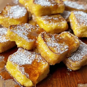 - 1 can (12 oz) refrigerated cinnamon rolls - 4 large eggs - 1/2 cup milk - 1 teaspoon vanilla extract - 1 teaspoon ground cinnamon - 1/4 cup granulated sugar - 2 tablespoons butter (for cooking) - Maple syrup (for serving) - Powdered sugar (for dusting) To make these tasty bites, you start with the main ingredients. The refrigerated cinnamon rolls are the star of the show. They provide that soft, sweet base. Then, you mix eggs, milk, and vanilla to create a rich custard. Ground cinnamon adds warmth and flavor, while sugar gives sweetness. Butter helps create that golden crust when cooking. - Fresh fruit toppings (e.g., berries, bananas) - Whipped cream - Nuts or chocolate chips Adding optional ingredients gives you more ways to enjoy these bites. Fresh fruit can brighten the dish and add a juicy texture. Whipped cream adds creaminess for a decadent touch. Nuts or chocolate chips can give a fun crunch or sweetness. These extras let you customize your breakfast treat to your taste. For the full recipe, check out the details on how to bring these bites to life! - Preheat your oven to 375°F (190°C). - Prepare a baking sheet lined with parchment paper. - In a large bowl, whisk together: - 4 large eggs - 1/2 cup milk - 1 teaspoon vanilla extract - 1/4 cup granulated sugar - 1 teaspoon ground cinnamon - Add the quartered cinnamon rolls to the egg mixture. - Ensure each piece is well-coated, then let them sit for about 5-10 minutes. - Heat a non-stick skillet over medium heat and melt 2 tablespoons of butter. - Use a fork or tongs to place each coated cinnamon roll piece in the skillet. - Cook for 2-3 minutes on each side until they turn golden brown and slightly crispy. - Transfer the cooked bites to the prepared baking sheet. - Bake in the preheated oven for about 10 minutes to set and fluff them up. - Remove from the oven and allow to cool slightly before serving. Enjoy these bites with powdered sugar dusted on top and a drizzle of maple syrup. For the full recipe, check out the recipe link. To get that perfect golden-brown color, keep an eye on your skillet. Start with medium heat. This temperature allows the bites to cook evenly without burning. Flip them when you see a nice, rich color on one side. For the best results, use a non-stick skillet. This makes cooking easier and helps prevent sticking. If you notice the bites are browning too fast, lower the heat a bit. Adjusting the heat helps cook the inside well without burning the outside. Maple syrup is the top choice for serving your bites. Its sweet flavor pairs well with cinnamon. You can also try flavored syrups like caramel or vanilla. These give a fun twist to the meal. For garnishing, a light dusting of powdered sugar looks lovely. You can add fresh berries or banana slices for color and extra taste. Nuts can add crunch, while whipped cream gives a rich finish. These simple touches make your Cinnamon Roll French Toast Bites even more delightful. For the full recipe, check out the [Full Recipe]. {{image_2}} You can change the taste of your Cinnamon Roll French Toast Bites easily. Try using different extracts. Almond or maple extracts can add a unique twist. Just a few drops will give your bites a new layer of flavor. You can also explore different types of cinnamon rolls. For example, cream cheese-filled rolls can add creaminess and richness to the dish. It’s a fun way to make this treat your own. If you need gluten-free options, look for gluten-free cinnamon rolls. Many brands offer these in stores. Using eggs and milk alternatives can make this recipe vegan. Try almond milk or soy milk instead of regular milk. You can use flaxseed meal mixed with water as a substitute for eggs. This way, you can enjoy the deliciousness of Cinnamon Roll French Toast Bites, no matter your diet. To keep your cinnamon roll French toast bites fresh, place them in an airtight container. This helps to prevent them from drying out. You can store them in the fridge for up to 3 days. If you want to keep them longer, consider freezing them for up to 2 months. Just make sure to wrap them well to avoid freezer burn. When it's time to enjoy your leftovers, you have a couple of good options. If you prefer the oven, preheat it to 350°F (175°C). Place the bites on a baking sheet and cover them with foil. Heat for about 10-15 minutes or until warm. If you're short on time, the microwave works too. Place a few bites on a plate and cover them with a damp paper towel. Heat in 30-second intervals until warm. Be careful not to overheat, as this can make them tough. These tips help keep your bites fluffy and tasty, just like when they were fresh! Can I make Cinnamon Roll French Toast Bites ahead of time? Yes, you can prepare the bites ahead of time. After cooking, let them cool. Store them in the fridge for up to two days. When ready to eat, reheat them in the oven. This keeps them warm and soft. What can I substitute for eggs in the recipe? You can use a few options. Mashed bananas work well. Use 1/4 cup of mashed banana for each egg. Applesauce is another choice. Use 1/4 cup of applesauce per egg. These options keep your bites moist and tasty. How do I ensure the cinnamon rolls are cooked all the way through? To cook the rolls fully, follow these steps. First, cut the cinnamon rolls into quarters. This helps them cook evenly. Cook them in the skillet until golden brown, about 2-3 minutes per side. Finally, bake them in the oven for 10 minutes. This ensures they are fluffy and fully cooked. Can I use frozen cinnamon rolls instead of refrigerated? Yes, frozen cinnamon rolls can work. Just thaw them first. Leave them in the fridge overnight to soften. Once soft, cut them into quarters and follow the recipe. They will taste just as good! For the full recipe, check out the provided link. Cinnamon Roll French Toast Bites are easy and fun to make. You combine simple ingredients, follow clear steps, and can add your favorite toppings. Remember to try different flavors and adjust for any diets. Store leftovers properly to enjoy later. With these tips, you can create a tasty dish that everyone will love. Enjoy your cooking and experimenting with this enjoyable recipe!