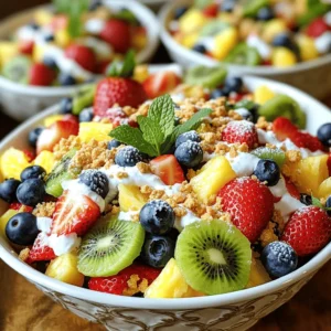 To make a tasty cheesecake fruit salad, gather these essential ingredients: - 1 cup cream cheese, softened - 1/2 cup Greek yogurt - 1/4 cup powdered sugar - 1 tablespoon vanilla extract - 2 cups mixed fresh fruits (like strawberries, blueberries, kiwi, and pineapple) These ingredients come together to create a creamy base that complements the fresh fruits. For garnish, use these items to add texture and color: - 1/4 cup crushed graham crackers - Fresh mint leaves for garnish These garnishes will make your salad look beautiful and add a nice crunch. You can find the full recipe for this delightful dessert at the end of the article. Preparing the cream cheese Start by taking the cream cheese out of the fridge. Let it sit for about 10 minutes. This helps it soften. Then, place it in a medium bowl. Beat it with a hand mixer until smooth. You want a creamy texture, not lumpy. Combining wet ingredients Next, add Greek yogurt, powdered sugar, and vanilla extract. Mix until everything blends well. This creamy mixture is the heart of your salad. It gives the fruit a rich cheesecake taste. How to select fresh fruits Choose ripe and colorful fruits. Look for strawberries, blueberries, kiwi, and pineapple. They should smell sweet and have a firm texture. Avoid any fruit that feels mushy or has brown spots. Fresh fruit makes your salad taste amazing. Gently folding fruits together In a large bowl, add your chosen fruits. Use a spatula to gently fold them together. Be careful not to mash them. You want each piece to stay whole for a pretty salad. Coating fruits with cheesecake mixture Now, drizzle the cheesecake mixture over the fruits. Use your spatula to fold it in. Make sure all the fruit gets coated in the creamy goodness. This step brings all the flavors together. Presentation tips for serving Spoon the cheesecake fruit salad into bowls. For a nice touch, sprinkle crushed graham crackers on top. This adds a sweet crunch. Finish with a sprig of fresh mint. It not only looks great but adds a fresh flavor too. For more details, check the Full Recipe. Enjoy your delightful dessert! To make your cheesecake fruit salad truly special, focus on texture. Start by beating the cream cheese. Use a hand mixer for best results. Mix until it is smooth and creamy. This step makes your salad rich and delightful. Greek yogurt plays a key role too. It adds creaminess while keeping the salad light. The yogurt also gives a slight tang. This balance enhances the overall flavor. Mixing both ingredients well is important. You want a smooth blend that coats the fruit perfectly. To boost flavor, think about adding spices or extracts. A pinch of cinnamon can add warmth. You might also try a drop of almond extract for a unique twist. These small changes can make a big impact on taste. Adjust sweetness with powdered sugar. If you like it sweeter, add more sugar. If you prefer less sweetness, cut back. Taste as you go to find your perfect balance. These tweaks let you customize the salad to your liking. For the full recipe, refer to the Cheesecake Fruit Salad section above. {{image_2}} You can switch up the fruits in your cheesecake fruit salad. Using seasonal fruits makes it fresh and exciting. In spring, use strawberries and cherries. In summer, try peaches and nectarines. Fall brings apples and pears. In winter, you can use citrus fruits like oranges and grapefruits. Tropical fruits add a fun twist. Pineapple pairs well with mango and coconut. You can also use kiwi for a tart kick. These combinations bring bright flavors that make each bite special. If you want a dairy-free or vegan cheesecake fruit salad, you have options. Use vegan cream cheese made from nuts or soy. Replace Greek yogurt with a plant-based yogurt. These swaps keep the flavor while making it suitable for everyone. For low-sugar alternatives, try using a sugar substitute like stevia or monk fruit. You can also reduce the powdered sugar in the recipe. Fresh fruits naturally add sweetness, so you might not need much added sugar. These adjustments make it a healthier treat without losing taste. For the Full Recipe, check out the sections above and enjoy making this delightful dish! You might have some cheesecake fruit salad left after a yummy meal. To store it, put the leftovers in an airtight container. This keeps the salad fresh and tasty. Glass or plastic containers work well. Make sure the lid is tight to avoid air getting in. Store it in the fridge for up to three days. The fruit will stay good, but the cream may change slightly. If you want to save cheesecake fruit salad for longer, you can freeze it. Freezing stops the salad from going bad. Use a freezer-safe container to keep it fresh. Be sure to leave some space at the top because it will expand when it freezes. You can freeze it for up to two months. When you’re ready to eat it, take it out of the freezer. The best way to thaw it is in the fridge overnight. This helps keep the fruit's texture nice. Avoid using the microwave, as it can make the fruit mushy. Enjoy your cheesecake fruit salad again after thawing! How to make cheesecake fruit salad without cream cheese? You can use silken tofu or cashew cream instead. Both options give a creamy texture. Blend them with Greek yogurt, powdered sugar, and vanilla. This keeps the flavor rich and light. Can you prepare it ahead of time? Yes, you can! Make it a day before. Just keep it in the fridge. The flavors will blend well overnight. This also saves time on the day you serve it. What are the best serving suggestions? Serve it in clear cups or bowls. This shows off the bright colors of the fruit. Adding a sprinkle of crushed graham crackers on top gives a nice crunch. You can also add a mint leaf for a touch of green. How long does cheesecake fruit salad last in the fridge? It lasts up to three days in the fridge. After that, the fruits may start to lose their freshness. If you notice any change in texture, it’s best to toss it out. Enjoy it while it’s fresh for the best taste! This cheesecake fruit salad is easy to make with simple steps and great ingredients. You combine cream cheese, Greek yogurt, and fresh fruits for a tasty treat. Remember to prep well and mix gently for the best texture. You can also try different fruits and make it fit your diet. Store leftovers right, so you can enjoy them later. Explore new flavors and serving ideas, and your salad will be a hit. Now that you know the ins and outs, enjoy creating this delicious dessert!