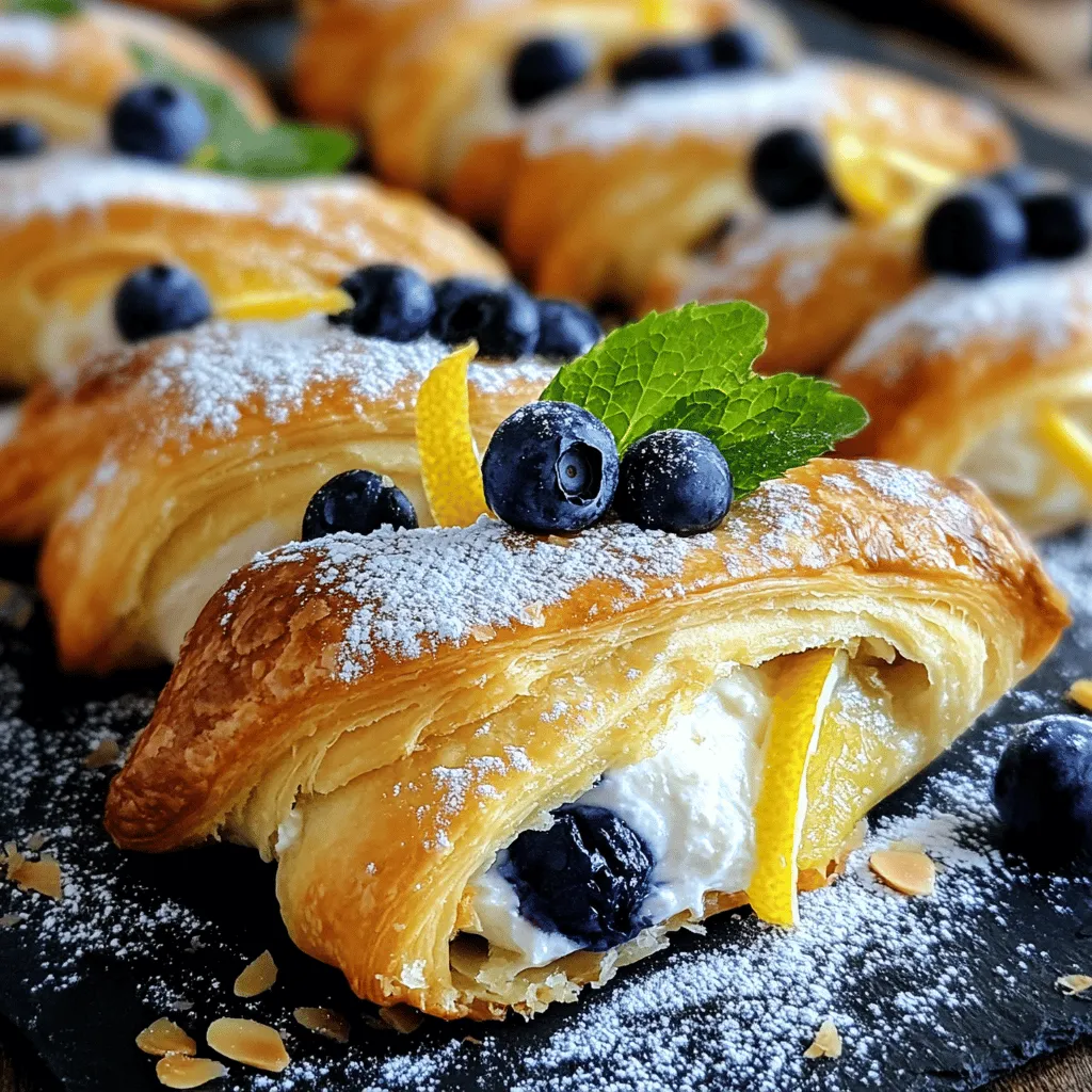 To make these creamy cheesecake crescent rolls, you will need: - 1 can of crescent roll dough - 8 oz cream cheese, softened - 1/2 cup powdered sugar - 1 teaspoon vanilla extract - 1/4 teaspoon almond extract - 1/2 cup fresh blueberries (or fruit of choice) - 1 tablespoon lemon zest - 1 egg (for egg wash) - 1 tablespoon sugar (for sprinkling) You can add fun twists to your rolls with these ingredients: - Chopped strawberries or raspberries for a fruity touch - A sprinkle of cinnamon for warmth and spice - A drizzle of chocolate or caramel sauce for extra sweetness If you run out of an ingredient, here are some easy swaps: - Use ricotta cheese instead of cream cheese for a lighter filling. - Swap powdered sugar for granulated sugar if you don't have any. - Replace almond extract with additional vanilla extract for a different flavor profile. These choices help you create your own version of creamy cheesecake crescent rolls. Check out the Full Recipe for more tips and tricks! First, you need to set your oven to 375°F (190°C). This is the perfect temperature for baking. While the oven heats, take a baking sheet and line it with parchment paper. This will help prevent sticking and make cleanup easy. Now, grab a mixing bowl. Add 8 oz of softened cream cheese. Then, pour in 1/2 cup of powdered sugar. Next, add 1 teaspoon of vanilla extract and 1/4 teaspoon of almond extract. Finally, mix in 1 tablespoon of lemon zest. Stir everything until it is smooth and creamy. This filling is the heart of your rolls and adds a rich flavor. Unroll the can of crescent roll dough. You should see triangles of dough. Take each triangle and spoon about 1 tablespoon of your cheesecake filling onto the wide end. Add a few fresh blueberries on top of the filling. Starting from the wide end, roll up each triangle tightly, making sure the filling stays inside. Place the rolls seam-side down on your baking sheet. In a small bowl, whisk one egg. This egg wash will give your rolls a nice golden color. Brush the egg wash over each crescent roll. Then, sprinkle a little sugar on top for extra sweetness and crunch. Bake your rolls in the oven for 12-15 minutes. They should turn golden brown and smell amazing. Let them cool slightly before you serve. If you want, drizzle any leftover cheesecake mixture over the top for an extra treat. You can find the Full Recipe [here](#). To get the best texture, you want to keep your cream cheese smooth. Make sure it’s softened well before mixing. This helps the filling spread easily in the dough. If your dough is cold, it might tear. So, let it sit out for a few minutes before using. When you roll them, start from the wide end. Roll tightly for a nice shape. The secret to a golden color lies in the egg wash. Whisk the egg well and brush it over each roll. This gives them a nice sheen. Don’t forget to sprinkle sugar on top! It adds sweetness and helps with that golden crust. Bake them until they turn a rich brown. Keep an eye on them as they cook. Serve these rolls warm for the best taste. You can dust them with powdered sugar for a sweet look. Fresh mint leaves also add color and flavor. For extra fun, drizzle any leftover cheesecake mixture on top. Pair them with coffee or tea for a lovely treat. You can find the full recipe to make these delightful rolls! {{image_2}} You can change the fruit in your creamy cheesecake crescent rolls. Try using raspberries, strawberries, or blackberries. They add a nice burst of flavor. If you want something tropical, use diced mango or pineapple. Each fruit gives a different taste and texture. Mixing fruits can also create a fun twist. For example, combine blueberries and strawberries for a summer vibe. You can also play with the flavors of the cheesecake filling. Instead of vanilla, try using lemon or orange zest. This adds a bright note to the rolls. For a chocolate twist, mix in cocoa powder or melted chocolate. If you love spices, add a pinch of cinnamon or nutmeg. These changes can make each batch unique and exciting. If you need a gluten-free version, look for gluten-free crescent roll dough. Many brands offer tasty options that work well. You can find these in most grocery stores. Just follow the same steps as the regular recipe. This way, everyone can enjoy these creamy cheesecake crescent rolls. For the full recipe, check out the Creamy Cheesecake Crescent Rolls guide. To store your leftover creamy cheesecake crescent rolls, let them cool first. Place them in an airtight container. If you have more rolls than you can eat, wrap them tightly in plastic wrap. This keeps them fresh and prevents drying out. Remember to keep them in the fridge if you plan to save them for more than a day. When you’re ready to enjoy your leftover rolls, preheat the oven to 350°F (175°C). Place the rolls on a baking sheet. Cover them lightly with foil. Heat for about 10 to 12 minutes. This helps keep them soft and avoids overcooking. You can also use a microwave, but they may turn out a bit chewy. Heat them for 10 to 15 seconds at a time until warm. These creamy cheesecake crescent rolls can last in the fridge for about three days. If you freeze them, they can last up to three months. Just make sure to wrap them well before freezing. When you’re ready to eat, thaw them in the fridge overnight. Then, reheat as mentioned above. Enjoy your delightful dessert treat fresh! For the full recipe, check out the section above. Yes, you can make these rolls ahead of time. I suggest preparing the cheesecake filling and storing it in the fridge. You can also roll the crescent rolls, place them on a baking sheet, and cover them with plastic wrap. Keep them in the fridge for up to 24 hours. When you are ready to bake, just remove them and let them sit for 10 minutes before brushing with the egg wash. These rolls pair well with many things. I love serving them warm with fresh fruit on the side. A scoop of vanilla ice cream enhances the flavor. You can also try them with a drizzle of chocolate or caramel sauce. For a fun twist, serve with a berry compote for a burst of freshness. If your rolls come out too doughy, it might be due to underbaking. Make sure to bake them until they are golden brown. If they still feel doughy, try increasing the baking time slightly. You can also check your oven temperature with an oven thermometer. Sometimes, ovens run cooler than the set temperature. For more tips, check out the Full Recipe for Creamy Cheesecake Crescent Rolls! In this post, we explored how to make delicious creamy cheesecake crescent rolls. We covered the key ingredients, step-by-step instructions, and helpful tips. You learned about tasty variations and storage methods. Now, you can enjoy these treats any time. Don't hesitate to try different flavors or fruit options. Your homemade crescent rolls will impress everyone. Follow these steps, and you’ll have a sweet delight ready to share.