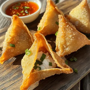 To make crab rangoon, you'll need these ingredients: - 8 oz cream cheese, softened - 6 oz lump crab meat, drained and shredded - 2 green onions, finely chopped - 1 teaspoon garlic powder - 1 teaspoon Worcestershire sauce - Salt and pepper to taste - 20 wonton wrappers - Vegetable oil for frying - Sweet and sour sauce for serving The key to great crab rangoon starts with cream cheese. It gives the filling a smooth texture. Lump crab meat adds a tasty seafood flavor. Green onions bring a fresh crunch. Garlic powder adds depth, while Worcestershire sauce gives it a savory kick. Don’t forget salt and pepper to enhance all the flavors. You can swap cream cheese with mascarpone for a richer taste. If you want a lighter option, use ricotta cheese. For a twist, try using shrimp instead of crab. You can also add chopped bell peppers for extra crunch. If you don't have wonton wrappers, use egg roll wrappers, but cut them down to size. To start, gather all the ingredients. You need cream cheese, crab meat, green onions, garlic powder, Worcestershire sauce, and a pinch of salt and pepper. In a large bowl, add the softened cream cheese. Next, mix in the crab meat. Make sure it is drained and shredded well. Then, add the chopped green onions, garlic powder, Worcestershire sauce, and salt and pepper to taste. Stir everything until it’s smooth and creamy. This crab filling is the heart of your rangoon. Now, take your wonton wrappers. Lay one flat on a clean surface. Spoon about one tablespoon of the crab mixture into the center of the wrapper. It’s important not to overfill. Moisten the edges of the wrapper with a bit of water using your finger. This helps the wrapper seal. Fold the wrapper over the filling to make a triangle. Press the edges tightly. For a fun shape, bring the two corners at the top together and pinch to seal. Repeat this process until you have used all the filling. Next, heat vegetable oil in a deep frying pan. Aim for about 350°F or 175°C. You want the oil hot enough to fry the rangoons. Carefully place a few rangoons into the hot oil. Fry them for about 3 to 4 minutes. Watch as they turn golden brown and crispy. Use a slotted spoon to take them out. Place them on a paper towel-lined plate to soak up extra oil. Serve your crispy crab rangoons hot with sweet and sour sauce from the full recipe. Enjoy this tasty snack! To get that perfect crunch, heat your oil to about 350°F (175°C). This hot oil helps fry the rangoons quickly. Fry just a few at a time. If you add too many, the oil cools down. This leads to soggy rangoons instead of crispy ones. Let them fry for 3-4 minutes until golden brown. Use a slotted spoon to remove them and drain on paper towels. This step keeps them crispy and light. One common mistake is using cold cream cheese. Always soften it first. Cold cheese makes it hard to mix and can affect the filling's texture. Another mistake is overfilling the wrappers. Too much filling can cause them to burst while frying. Seal the edges well with water. If they’re not sealed, the filling leaks into the oil. Lastly, don’t skip the draining step. Letting them sit on a paper towel prevents sogginess. Sweet and sour sauce is a classic choice. It pairs well with the crab's richness. For something different, try a soy sauce mixed with a little ginger. This adds a nice kick. You can also mix mayonnaise with a touch of sriracha for a creamy, spicy dip. Each sauce enhances the flavor of the crab rangoon. Experiment to find your favorite combo. For the full recipe, check the earlier section. {{image_2}} If you want a meatless option, you can make a vegetarian crab rangoon. Use a mix of cream cheese and cooked vegetables. I like to add spinach, artichokes, or even mushrooms. These fill the wonton wrappers well. They still give you that creamy texture, and they taste great too. You can also use tofu to imitate crab. Just crumble it and mix it with your cream cheese. The flavor will be different, but it’s just as tasty. For those who love heat, spice up your crab rangoon. Add a bit of sriracha or chili paste to your crab mixture. This adds a nice kick without overpowering the dish. You can also sprinkle in some red pepper flakes to the filling. If you want more flavor, try using spicy crab meat or jalapeños. These ingredients make each bite exciting and full of flavor. You can choose between baking or frying your crab rangoon. Frying gives you that crispy, golden outside. It’s quick and brings out the flavor of the filling. However, baking is a healthier option. It still gives you a nice texture, though not as crunchy as frying. To bake, simply brush the wontons with oil and place them on a baking sheet. Bake at 375°F for about 15 minutes. You want them to turn golden brown. Both methods are delicious, so try both to find your favorite! To store leftover crab rangoon, let them cool first. Place them in an airtight container. Keep the container in the fridge. They will stay fresh for up to three days. Make sure they are not stacked on top of each other. This helps keep them crispy and prevents them from sticking. You can freeze crab rangoon for longer storage. First, let them cool down. Place them on a baking sheet in a single layer. Freeze them for about one hour. Once they are frozen, move them to a freezer bag. They can last up to three months in the freezer. When you're ready to eat, cook them straight from frozen for best results. To reheat crab rangoon, use the oven for crispiness. Preheat your oven to 375°F (190°C). Place them on a baking sheet lined with parchment paper. Bake for about 10-15 minutes until heated through. You can also use an air fryer for quicker results. Heat them at 350°F (175°C) for about 5-7 minutes. Avoid using the microwave, as it can make them soggy. For the best taste, serve them hot with some sweet and sour sauce. For the full recipe, check out the details above. Yes, you can prepare the filling ahead of time. Mix the cream cheese and crab meat. Store this mixture in the fridge for up to 24 hours. When you're ready, fill and fry the wontons. If you want, you can also wrap the rangoons and freeze them. Just remember to fry them straight from the freezer. I recommend using vegetable oil for frying. It has a high smoke point, which helps achieve crispy rangoons. You can also use canola oil or peanut oil. These oils have a neutral taste, allowing the crab flavor to shine. Look for a golden-brown color. This usually takes about 3-4 minutes in hot oil. You can also check for bubbling around the edges. When they are crispy and brown, they are done. Use a slotted spoon to lift one out and see if it feels firm. Yes! You can get creative with your filling. Shrimp, scallops, or even lobster work well. Just ensure any seafood you use is cooked and chopped finely. This way, it blends well with the cream cheese. For a twist, try adding some spices or herbs to enhance the flavor. For the full recipe, check out the crispy homemade crab rangoon instructions above. Crab Rangoon is a tasty treat you can easily make at home. We covered the key ingredients, including substitutes, to get the perfect filling. You learned how to fold and fry the wontons for that crispy finish. Remember my tips to avoid common mistakes and discover great dipping sauces. You can play with different flavors, too, like spicy or vegetarian versions. Store any leftovers properly, so they stay fresh. Now, go ahead and make your own delicious Crab Rangoon! Enjoy every crispy bite.