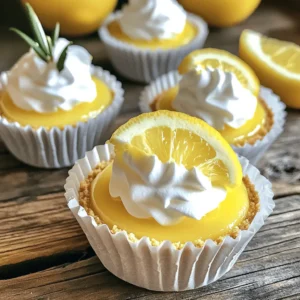 To whip up these delightful mini lemon cheesecakes, you need a few simple items. Each ingredient plays a key role in creating that perfect balance of tangy and sweet. Here’s what you will need: - 1 cup graham cracker crumbs - 1/4 cup unsalted butter, melted - 2 tablespoons sugar - 16 oz cream cheese, softened - 1 cup powdered sugar - 2 large eggs - 1 tablespoon lemon zest - 1/4 cup fresh lemon juice - 1 teaspoon vanilla extract - Whipped cream and lemon slices for garnish (optional) These ingredients come together to create a creamy texture and bright flavor. The graham cracker crumbs form a crunchy base. The cream cheese gives it a rich and smooth filling. Fresh lemon juice and zest add zing, making each bite refreshing. Using high-quality ingredients can elevate your cheesecakes. Fresh lemons provide the best flavor. Make sure your cream cheese is at room temperature to blend smoothly. This will ensure your mini cheesecakes turn out perfect every time. Check out the Full Recipe for detailed steps on how to mix these ingredients and bake your delightful treats! - Preheat oven and prep muffin tin Start by preheating your oven to 325°F (160°C). Line a muffin tin with paper liners. This will help your cheesecakes come out easily. - Create the graham cracker crust In a medium bowl, mix 1 cup of graham cracker crumbs, 1/4 cup of melted unsalted butter, and 2 tablespoons of sugar. Stir until the crumbs feel moist. Then, press about 1 tablespoon of this mixture into the bottom of each muffin liner. Use a spoon or your fingers to pack it down tightly. - Make the cheesecake filling In a large bowl, beat 16 oz of softened cream cheese with an electric mixer. Keep mixing until it is smooth. Slowly add 1 cup of powdered sugar, mixing until it is well blended. Add 2 large eggs one at a time, mixing well after each. Then, stir in 1 tablespoon of lemon zest, 1/4 cup of fresh lemon juice, and 1 teaspoon of vanilla extract until everything is mixed well. - Pour and bake the cheesecakes Pour the cheesecake mixture over your crusts in the muffin tin. Fill each liner about 3/4 full. Bake for 18-20 minutes. The centers should be set but still jiggle when shaken. - Cool and refrigerate After baking, remove the cheesecakes from the oven. Let them cool to room temperature. Then, place them in the fridge for at least 2 hours. This chilling time helps them set perfectly. For the complete process, check out the Full Recipe. - Ensuring the cream cheese is properly softened: Softened cream cheese mixes easily, making a smooth filling. Leave it out for about 30 minutes before using. You can also microwave it for 10 seconds if you're in a hurry. Just don’t melt it! - Importance of not overmixing the eggs: Mix the eggs just until blended. Overmixing can add too much air, causing cracks. This will help keep your mini cheesecakes smooth and rich. - Cooling and chilling time for best texture: After baking, let the cheesecakes cool at room temperature. Then refrigerate them for at least 2 hours. This will help them set perfectly and taste even better. - Recommended toppings for a delightful finish: Whipped cream adds a lovely touch. A slice of lemon on top brightens the flavor and makes it pretty. You can also sprinkle some lemon zest for extra zing. - Best side dishes or drinks to pair with cheesecakes: Serve these cheesecakes with a cup of tea or a light lemonade. A fresh fruit salad on the side balances the rich flavors. These pairings enhance the lemony goodness and make your dessert shine. {{image_2}} You can change the crust for mini lemon cheesecakes easily. Instead of graham crackers, try Oreos for a rich flavor. Just crush them and mix with melted butter. If you prefer a gluten-free option, use almond flour. Mix it with melted butter, just like before. You can also skip baking entirely. For a no-bake cheesecake, use a mix of cream cheese, sugar, and lemon juice. Press the crust into cups and refrigerate. It sets up nicely without the oven. Want to add more flavor? You can use fruit puree. Just stir in a spoonful of raspberry or strawberry puree into the cheesecake mix. It adds color and taste. You can also try flavored extracts, like almond or coconut, to give a twist. If you like your desserts less sweet, consider using alternative sweeteners. Options like honey or agave syrup work great. Adjust according to your taste. This way, you can make mini lemon cheesecakes that fit your style. For the full recipe, check out the instructions above. To keep your mini lemon cheesecakes fresh, store them in the fridge. Place them in an airtight container. This helps prevent any drying or absorbing unwanted odors. If you want to freeze them, wrap each cheesecake in plastic wrap. Then, place them in a freezer-safe bag. This way, they won’t lose their taste or texture. When ready to eat, thaw them in the fridge overnight. Mini lemon cheesecakes last about 4 to 5 days in the fridge. Be sure to check them before eating. If they smell off or look discolored, it’s best to throw them away. Fresh cheesecakes should look bright and inviting. Enjoy them while they’re still tasty! - Can I make these ahead of time? Yes, you can make mini lemon cheesecakes a day in advance. Store them in the fridge. This helps the flavors meld. - Is it possible to make a dairy-free version? You can use dairy-free cream cheese for a dairy-free option. It provides a similar texture. - How do I know when they are done baking? The cheesecakes are done when the edges are set. The center should jiggle slightly. This means they will firm up as they cool. - Can I substitute the eggs in this recipe? You can use flax eggs or applesauce as substitutes. Each egg equals 1 tablespoon of flaxseed meal mixed with 2.5 tablespoons of water. - What can I use instead of cream cheese? You can try ricotta cheese or mascarpone. Both give a creamy texture and mild flavor. - How can I adjust the recipe for different serving sizes? To make more, double the ingredients. For fewer, halve everything. Use a smaller muffin tin for mini bites. - What do I do if my cheesecakes crack? To prevent cracks, avoid overmixing the batter. Bake at a lower temperature and add a water bath for moisture. If they crack, cover with whipped cream for a tasty fix. For the full recipe, don't forget to check out the details above! Mini lemon cheesecakes are tasty and fun to make. You learned the key ingredients and steps needed. Tips helped you avoid common mistakes. You can even explore variations for more flavor. Remember to store them well so they stay fresh. Try new toppings and pairings for an extra treat. I hope you feel ready to impress everyone with these delicious cheesecakes! Enjoy your baking journey.