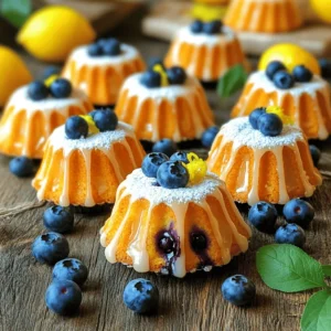 To make these lovely cakes, gather these key ingredients: - 1 cup all-purpose flour - 1/2 cup almond flour - 1 teaspoon baking powder - 1/2 teaspoon baking soda - 1/4 teaspoon salt - 1/2 cup unsalted butter, softened - 3/4 cup granulated sugar - 2 large eggs - 1 tablespoon lemon zest - 1/4 cup fresh lemon juice - 1 teaspoon vanilla extract - 1 cup fresh blueberries (plus extra for topping) - 1/2 cup powdered sugar (for icing) - 1 tablespoon milk (for icing) These ingredients work together to create a moist, flavorful cake. The lemon and blueberries give a fresh taste. To bake these mini Bundt cakes, you will need: - Mini bundt cake pan - Mixing bowls - Whisk - Measuring cups and spoons - Toothpick for testing doneness - Cooling rack Having the right tools makes baking easier. A mini bundt pan helps shape the cakes perfectly. If you need to swap ingredients, here are some ideas: - Use gluten-free flour instead of all-purpose flour for a gluten-free option. - Replace almond flour with oat flour for a nut-free choice. - For a dairy-free option, use coconut oil in place of butter. - You can use other berries, like raspberries or blackberries, instead of blueberries. These substitutions keep the spirit of the recipe but cater to different diets. Adjusting ingredients can still yield great results. Check out the Full Recipe for more details! Start by gathering all your ingredients. This makes the process smooth and fun. You will need flour, almond flour, baking powder, baking soda, salt, butter, sugar, eggs, lemon zest, lemon juice, vanilla, and blueberries. Don’t forget the icing ingredients: powdered sugar and milk. Preheat your oven to 350°F (175°C). Grease and flour your mini bundt cake pan well. This keeps the cakes from sticking. In a medium bowl, whisk together the all-purpose flour, almond flour, baking powder, baking soda, and salt. This helps mix the dry ingredients well. Next, take a large mixing bowl. Cream the softened butter and granulated sugar until light and fluffy. It should take about 3-4 minutes. Add the eggs one at a time, mixing well after each. Then, blend in the lemon zest, lemon juice, and vanilla extract. Now, gradually add the dry ingredients to the wet ones. Stir until just combined. Gently fold in the blueberries. Be careful not to break them. Pour the batter into the prepared mini bundt pan. Fill each cavity about 3/4 full. Bake for 20-25 minutes. Check with a toothpick; it should come out clean. After baking, let the cakes cool in the pan for 10 minutes. Then, transfer them to a wire rack to cool completely. This step is key for a good texture. While they cool, make the icing. In a small bowl, whisk together the powdered sugar and milk until smooth. Once the cakes are cool, drizzle the icing over them. Top with extra blueberries for a lovely touch. For the full recipe, check the details above. Enjoy your beautiful mini bundt cakes! To make your mini bundt cakes shine, follow these tips: - Grease your pan well: Use butter or cooking spray to stop sticking. - Fill the pans evenly: Keep each cavity about three-quarters full. This ensures even baking. - Check your oven temp: An oven thermometer helps to get the right heat. - Rotate the pan: Halfway through baking, turn your pan for even cooking. Many home cooks make a few common errors. Here are my top mistakes to watch out for: - Not measuring flour correctly: Use a spoon to fill your cup, then level it off. - Overmixing the batter: Stir until just combined to keep the cake fluffy. - Skipping the cooling time: Let the cakes cool in the pan for ten minutes. This helps them hold their shape. Proper storage helps your mini bundt cakes stay fresh longer: - Store in an airtight container: This keeps them moist and tasty. - Refrigerate for longer shelf life: They can last up to a week in the fridge. - Reheat gently: Use a microwave for a few seconds or warm them in the oven at 300°F for a few minutes. By following these tips, you can create perfect mini bundt cakes every time. For the full recipe, check out the Mini Lemon Blueberry Bundt Cakes. Enjoy your baking! {{image_2}} You can play with flavors in mini bundt cakes. Try adding different fruits like raspberries or strawberries. You can also use spices. Cinnamon pairs well with apples. For a chocolate twist, add cocoa powder and chocolate chips. Don’t forget about nuts! Walnuts or pecans add a nice crunch. You can also switch up the liquid. Use orange juice instead of lemon for a fresh taste. Experiment with extracts too. Almond or coconut extracts can change the whole vibe. Decorating your mini bundt cakes can be fun! You can use icing, like the glaze from the Full Recipe. Dusting with powdered sugar is simple and pretty. Fresh fruit on top makes a colorful touch. You can also add whipped cream or a scoop of ice cream for a treat. Drizzle chocolate or caramel sauce for extra flair. For a festive look, sprinkle edible glitter or coconut flakes on top. You can make these cakes fit your diet. Substitute gluten-free flour for all-purpose flour if needed. For a vegan option, replace eggs with flaxseed meal or applesauce. Use coconut oil instead of butter to keep it dairy-free. If you want less sugar, try using honey or maple syrup. Always check labels for hidden allergens. These small changes let everyone enjoy your delicious mini bundt cakes! To store mini bundt cakes, let them cool completely first. This step is key. Place them in an airtight container. If you stack them, use parchment paper between layers. This way, they won’t stick together. You can keep them at room temperature for up to three days. For longer storage, refrigerate them for up to a week. Freezing mini bundt cakes is simple and effective. Wrap each cake tightly in plastic wrap. Then, place them in a freezer bag or an airtight container. This keeps the cakes fresh and prevents freezer burn. You can freeze them for up to three months. Just remember to label the bags with the date. To thaw your mini bundt cakes, move them from the freezer to the fridge. Let them sit overnight for best results. If you’re short on time, you can leave them at room temperature for a few hours. Once thawed, drizzle icing on top and add fresh blueberries. They will taste just as good as fresh! For the full recipe, check out Mini Lemon Blueberry Bundt Cakes. You can tell if your mini bundt cakes are done by using a toothpick. Insert the toothpick into the center of a cake. If it comes out clean or with a few crumbs, your cakes are ready. This usually takes about 20-25 minutes at 350°F. Keep an eye on them to avoid overbaking. When they are golden brown and spring back when touched, that’s another sign they are done. Yes, you can use frozen blueberries! Just toss them in a bit of flour before adding to the batter. This helps prevent them from sinking to the bottom. Keep in mind, the cakes may take a bit longer to bake. Make sure to check them with a toothpick to ensure they are fully cooked. If you need a substitute for almond flour, you can use regular all-purpose flour. You could also try oat flour or coconut flour, but be aware that these will change the texture. If using coconut flour, use less, as it absorbs more liquid than almond flour. Adjust the wet ingredients to get the right consistency in your batter. For the complete recipe, refer to the Mini Lemon Blueberry Bundt Cakes section. Making mini lemon blueberry bundt cakes is fun and easy. We covered key ingredients, tools, and simple steps to create these treats. I shared tips for perfecting your cakes and avoiding common mistakes. You can also explore many flavor variations and helpful storage tips. Remember, baking is all about experimenting and enjoying the process. So grab your tools, use your creativity, and start baking! You'll be proud of your delicious mini bundt cakes.