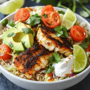 To make Blackened Fish Taco Bowls, gather these ingredients: - 2 fillets of firm white fish (such as cod or tilapia) - 2 tablespoons olive oil - 2 teaspoons smoked paprika - 1 teaspoon cayenne pepper (adjust for spice level) - 1 teaspoon garlic powder - 1 teaspoon onion powder - 1 teaspoon dried oregano - 1 teaspoon salt - 1/2 teaspoon black pepper - 1 cup cooked brown rice or quinoa - 1 cup shredded cabbage (red or green) - 1 avocado, sliced - 1 cup cherry tomatoes, halved - 1/4 cup fresh cilantro, chopped - 1 lime, cut into wedges - 1/4 cup sour cream or Greek yogurt (optional) - Hot sauce (optional) If you want to swap some ingredients, here are a few ideas: - Use salmon or shrimp instead of white fish for a different flavor. - Substitute coconut oil for olive oil for a hint of sweetness. - Try chili powder in place of smoked paprika for a different taste. - If you don’t have fresh cilantro, parsley makes a great alternative. - Replace sour cream with dairy-free yogurt for a lighter option. To make your cooking easier, gather these tools: - A non-stick skillet for cooking the fish - A small bowl for mixing the spices - A fork for flaking the fish - Serving bowls to assemble your taco bowls - A knife and cutting board for slicing and dicing ingredients This list will help you stay organized and make the cooking process smooth. For the full recipe, check the sections that follow. To start, you need to make the spice blend. In a small bowl, mix together these spices: - 2 teaspoons smoked paprika - 1 teaspoon cayenne pepper - 1 teaspoon garlic powder - 1 teaspoon onion powder - 1 teaspoon dried oregano - 1 teaspoon salt - 1/2 teaspoon black pepper This blend gives your fish that bold, blackened flavor. Adjust the cayenne if you like it milder or spicier. Now, let’s cook the fish. Pat the fillets dry with a paper towel. This helps the spices stick better. Rub both sides of the fish with 2 tablespoons of olive oil and your spice mix. Make sure it’s well coated. Next, heat a non-stick skillet over medium-high heat. Add the fish once it’s hot. Cook for about 4-5 minutes on each side. You want it crispy and blackened. The fish is done when it flakes easily with a fork. Take it off the heat and let it rest for a minute. Now comes the fun part—assembling your taco bowls! Start with a base of 1 cup of cooked brown rice or quinoa in each bowl. Flake the cooked fish into large pieces and place it on top of the rice. Next, add a generous amount of shredded cabbage, sliced avocado, and halved cherry tomatoes. Sprinkle fresh cilantro over everything for a pop of color. Finish with a squeeze of lime juice. If you like, add a dollop of sour cream or Greek yogurt. Drizzle with hot sauce for an extra kick. Enjoy your blackened fish taco bowls! For full details, check out the Full Recipe. To get that perfect blackened fish, you need heat. Use a non-stick skillet and get it hot. A good sear gives you the char and flavor. Coat your fish with olive oil and the spice mix. This helps the spices stick and adds taste. Cook each side for about 4-5 minutes. You want a crispy, dark crust. The fish should flake easily when done. If it sticks to the pan, it’s not ready yet. Blackened fish pairs well with bright flavors. Try adding fresh lime juice to cut through the spice. Avocado adds creaminess, which balances the heat. Shredded cabbage gives a nice crunch. You can also add mango salsa for sweetness. This adds a tropical twist. If you love heat, drizzle some hot sauce on top. Experiment with flavors to find what you like best. Serve your blackened fish on a bed of brown rice or quinoa. This adds a hearty base. Layer the fish with cabbage, avocado, and cherry tomatoes. It makes for a colorful and tasty bowl. For a fun touch, let your guests build their own bowls. Offer toppings like sour cream or Greek yogurt. This makes it interactive and fun. Enjoy the vibrant colors and flavors of your blackened fish taco bowls! For a full recipe, check out the details above. {{image_2}} You can use many types of fish for this dish. Try salmon, mahi-mahi, or snapper. Each fish gives a unique taste. If you want something different, shrimp or scallops work well too. These options are easy to blacken and very tasty. Just follow the same steps in the Full Recipe. If you prefer plant-based meals, there are great options. Use marinated tofu or tempeh as your main protein. Both soak up flavors well and have a good texture. For a seafood-like taste, try jackfruit or a firm vegetable like zucchini. These choices keep the dish fresh and fun. Toppings can change your bowl's flavor. Instead of cabbage, try lettuce or radicchio for crunch. Add mango salsa for a sweet twist. You can also include black beans or corn for extra protein and fiber. For dressings, a zesty lime vinaigrette or a spicy avocado crema adds depth. Be bold and mix your favorites! To store your leftover Blackened Fish Taco Bowls, first let them cool down. Place the fish and toppings in separate airtight containers. This helps keep everything fresh. Store them in the fridge for up to three days. If you mix everything, the flavors can blend, and the fish might get soggy. When you’re ready to eat, you can reheat the fish and rice. For best results, use a skillet on medium heat. Add a splash of water to keep the fish moist. Heat for about 5 minutes, stirring gently. You can also use a microwave. Place the food in a microwave-safe dish. Heat in short bursts of 30 seconds to keep it from drying out. If you want to save some for later, freezing is a great option. First, cool the fish and rice completely. Store them in freezer-safe bags or containers. Press out all the air before sealing. They can last for up to three months in the freezer. When you’re ready to eat, thaw them overnight in the fridge. Reheat as mentioned above for the best taste. Enjoy your delicious meal, even days later! The best fish for blackening is a firm white fish. I recommend cod or tilapia. Both types hold up well to cooking and absorb spices nicely. They create a crispy crust when blackened, adding great flavor. Other options include mahi-mahi or snapper, but stick to firm fish for best results. Yes, you can make Blackened Fish Taco Bowls ahead of time. Cook the fish and store it in the fridge. You can also prepare the rice or quinoa in advance. Keep the toppings, like cabbage and avocado, separate until serving. This keeps everything fresh and crunchy. To adjust the spice level, change the amount of cayenne pepper. If you want less heat, use only half a teaspoon. For more heat, add a full teaspoon or more. You can also add hot sauce when serving for an extra kick. Taste as you go to find your perfect spice level. In this post, we covered the key ingredients for blackened fish taco bowls. You learned about the essential tools, preparation steps, and cooking techniques. We also explored tips for perfecting the dish and suggested variations to try. Remember, you can customize your bowl with different proteins or toppings. Whether you store leftovers or reheat them, these bowls are easy to make and enjoy. Dive in and create your own delicious blackened fish taco bowls!