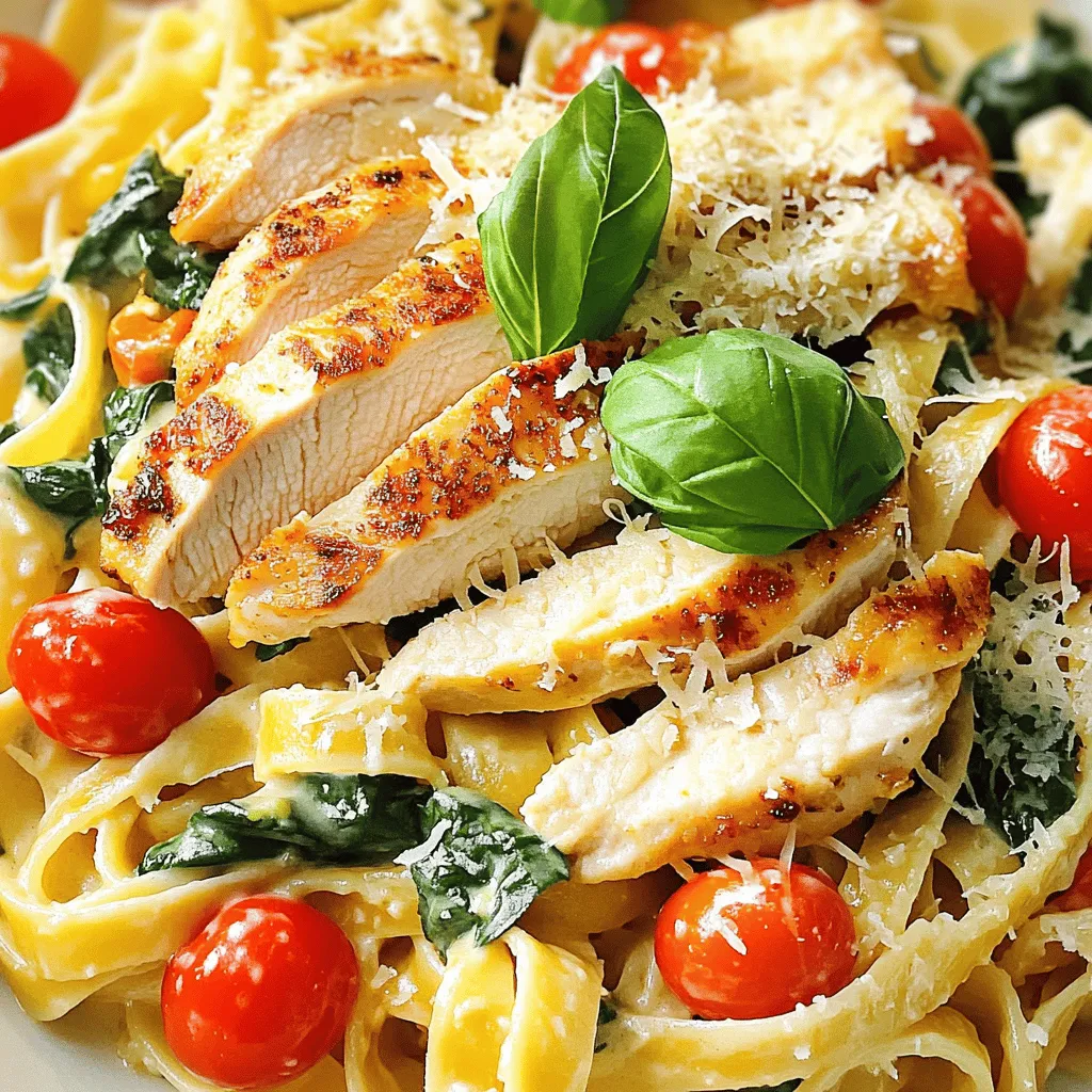 - 2 boneless, skinless chicken breasts - 8 oz fettuccine or penne pasta - 1 cup heavy cream - 1 cup cherry tomatoes, halved - 1 cup fresh spinach - 1/2 cup grated Parmesan cheese - 2 cloves garlic, minced - 1 tablespoon olive oil - 1 teaspoon Italian seasoning - Salt and pepper to taste - Fresh basil leaves for garnish - You can use whole wheat or gluten-free pasta instead of regular pasta. - For a lighter dish, try using half-and-half or Greek yogurt instead of heavy cream. - If you don’t have fresh spinach, dried spinach works too, but use less. - Fresh basil adds a bright touch. - Crumbled feta or goat cheese can replace Parmesan for a new flavor. - Pair with garlic bread or a simple salad for a complete meal. 1. Fill a large pot with water and add salt. This helps flavor the pasta. 2. Bring the water to a boil. Watch it carefully so it doesn’t spill over. 3. Add your fettuccine or penne. Cook according to package instructions. Aim for al dente. 4. Al dente means the pasta is firm but not hard. It's the perfect texture. 5. Reserve 1/2 cup of pasta water before draining. This water helps adjust sauce thickness later. 1. While pasta cooks, season the chicken breasts. Use salt, pepper, and Italian seasoning. 2. Heat olive oil in a large skillet over medium heat. This keeps the chicken juicy. 3. Cook the chicken for 5-7 minutes per side until it's golden brown. 4. To check for doneness, cut into the thickest part. The chicken should be white, not pink. 5. Once cooked, remove the chicken and let it rest for a few minutes. 1. In the same skillet, add minced garlic. Sauté for about a minute until fragrant. 2. Next, add the halved cherry tomatoes. Cook them for about 3 minutes until soft. 3. Lower the heat and stir in the heavy cream. Bring it to a gentle simmer for a creamy base. 4. Add fresh spinach to the sauce and let it wilt. This adds color and nutrients. 5. Slice the rested chicken and add it back into the skillet. Toss with the drained pasta. 6. Use reserved pasta water to adjust the sauce’s creaminess. Stir in grated Parmesan until it melts. For the full recipe, check the previous section. To get the best chicken, marinate it for at least 30 minutes. Use olive oil, salt, and Italian seasoning. This helps the chicken soak up flavors. For the perfect sear, heat your skillet until it's hot. Add the oil, then the chicken. Cook it without moving for a golden crust. Flip it only once to keep juices inside. When choosing herbs, fresh is always better. Fresh basil and parsley add bright notes. If you use dried herbs, adjust the amount. Remember, dried herbs are stronger. For spice levels, start low and taste as you go. You can always add more, but it's hard to take away. For a beautiful plate, use a large, shallow bowl. Place the pasta in the center. Arrange the chicken on top. Drizzle the sauce over everything. Finish with fresh basil leaves and a sprinkle of Parmesan. To pair drinks, serve with a crisp white wine or sparkling water. This adds a nice touch to your meal. {{image_2}} You can switch up the chicken for shrimp or pancetta. Shrimp cooks fast and adds a nice flavor. Pancetta gives a rich taste and a bit of crisp. If you want a vegetarian twist, try mushrooms or tofu. Both options soak up flavors well and add a hearty touch. Explore using whole grain or gluten-free pasta. Whole grain pasta adds fiber and a nutty flavor. Gluten-free pasta works for those with gluten issues. You can also play with different pasta shapes, like shells or bowties. Each shape brings a new texture to your dish. Want to add more flavor? Toss in sun-dried tomatoes or olives. Sun-dried tomatoes bring sweetness and depth. Olives add a salty kick that brightens the dish. You can also mix in different spices, like red pepper flakes or smoked paprika. These spices can enhance the taste and make your meal unique. Check out the Full Recipe for more details on making your dish shine! When you have leftover Marry Me Chicken Pasta, store it in an airtight container. This keeps the dish fresh and tasty. Place it in the fridge right away. The pasta stays good for about three days. Make sure to cool it before sealing. This helps keep the creaminess intact. To reheat, use a skillet over low heat. Add a splash of milk or cream to keep it creamy. Stir often to avoid burning. You can also use the microwave. Heat it in short bursts. Stir in between to warm it evenly. This prevents overcooking and keeps the chicken tender. You can freeze Marry Me Chicken Pasta, but it needs care. First, cool the dish completely. Then, place it in a freezer-safe container or bag. Seal it tightly to avoid freezer burn. It can last up to three months in the freezer. To thaw, move it to the fridge overnight. Reheat using the skillet method for best results. Yes, you can prep this dish in advance. Cook the pasta and chicken first. Cool them down. Store them in airtight containers in the fridge. You can also make the sauce ahead. Just reheat it gently before you combine everything. This makes meal prep easy and saves time on busy nights. Fettuccine and penne work great for this dish. Fettuccine gives a nice, creamy texture. Penne holds the sauce well in its tubes. You can also try rotini or farfalle for fun shapes. The type of pasta you choose can change how the dish feels in every bite. If you need a gluten-free option, use gluten-free pasta. For a dairy-free choice, swap heavy cream with coconut milk or cashew cream. If you want a lower-carb meal, use zucchini noodles or cauliflower rice instead of pasta. These options keep the dish tasty and fun for everyone. You now have all the tools to prepare a delicious Marry Me Chicken Pasta. We covered essential ingredients, substitutions, and garnishes that add flavor. You learned clear cooking steps for pasta and chicken. Tips for enhancing flavor and presentation can elevate your dish. Don’t forget storage and reheating tips for leftovers. With all this, you can create a meal that impresses anyone. Enjoy your cooking adventure and make it your own!