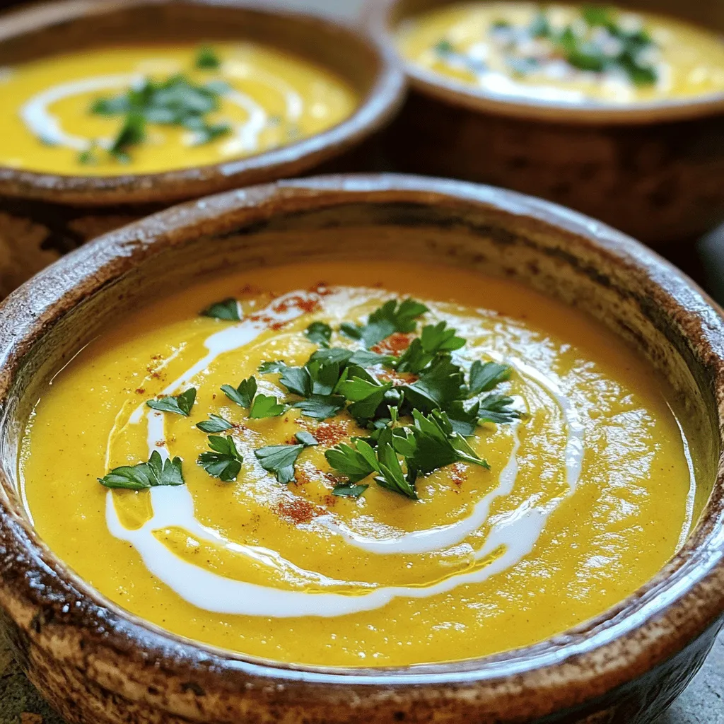 - 4 medium parsnips - 1 large onion - 3 cloves garlic - 1 tablespoon olive oil - 1 teaspoon ground cumin - 1 teaspoon smoked paprika - 1/2 teaspoon cayenne pepper - 4 cups vegetable broth - 1 cup coconut milk To make this creamy spicy parsnip soup, gather your main ingredients first. Parsnips are sweet and earthy, giving the soup a rich base. The onion adds depth, while garlic brings a nice kick. Olive oil helps to sauté the onion and garlic, creating a flavorful start. Next, you’ll need spices and seasonings. Ground cumin adds warmth, while smoked paprika gives a lovely smoky flavor. Adjust the cayenne pepper to suit your spice level. If you like it hot, add a bit more! For the liquid ingredients, vegetable broth keeps it plant-based. Coconut milk makes the soup creamy and rich. This combination of ingredients will help you create a delicious, comforting bowl of soup. You can find the full recipe and detailed instructions in the recipe section. Enjoy making this delightful dish! - Peel and chop the parsnips. - Dice the onion. - Mince the garlic. To start, you need to peel and chop the parsnips. This root veggie brings a sweet, earthy flavor that makes the soup special. Aim for small, even pieces. This helps them cook faster. Next, dice the onion. A sharp knife makes this task easy and safe. The onion adds depth to the soup. Finally, mince the garlic. Fresh garlic gives a nice kick to the dish. - Heat olive oil in a pot. - Sauté onion, add garlic and spices. - Combine with parsnips and broth, simmer. In a large pot, heat the olive oil over medium heat. You want it hot but not smoking. Add the diced onion. Sauté until it's soft and translucent, about 5 minutes. Then, stir in the minced garlic, ground cumin, smoked paprika, and cayenne pepper. This mix creates a wonderful aroma. Cook for 1-2 minutes until fragrant. Now, add the chopped parsnips and vegetable broth. Bring this to a boil. Once boiling, reduce the heat to a simmer. Cover the pot and cook for about 15 minutes. You want the parsnips tender but not mushy. - Blend the soup until creamy. - Stir in coconut milk. - Serve and garnish. After simmering, it’s time to blend the soup until creamy. If you have an immersion blender, this is easy. If not, carefully transfer the mixture to a regular blender in batches. Once blended, return the soup to the pot. Stir in the coconut milk for richness. Season with salt and black pepper to taste. Heat through on low for about 5 minutes. When ready, serve the soup warm. Garnish with fresh parsley for a pop of color. Enjoy your delicious bowl of creamy spicy parsnip soup! Adjust the cayenne pepper to fit your taste. If you want more heat, add more. If you prefer it mild, use less. A squeeze of lemon adds a fresh kick. It brightens the soup and balances the creaminess. If you like a thicker soup, use less broth. This change gives you a hearty texture. Blend the soup longer for extra creaminess. The longer you blend, the smoother the soup becomes. Drizzle with coconut milk to create a beautiful swirl. This adds visual appeal and enhances flavor. Sprinkle smoked paprika on top for a pop of color. It makes the dish look more inviting and appetizing. For the full recipe, check out the details above. {{image_2}} You can easily make this soup vegan. Just replace the coconut milk with almond milk. Almond milk gives a nice creaminess without dairy. You can also add other veggies, like carrots or sweet potatoes. This will add more flavor and nutrients to your soup. Want to change the taste a bit? Try adding ginger for warmth. Ginger gives the soup a nice kick. You can also incorporate lime juice for a zesty twist. The lime juice brightens the flavors and adds a fresh touch. If you want to make the soup more filling, add cooked lentils. They blend well and boost nutrition. You can also top the soup with crispy tofu or chickpeas. This adds protein and a fun texture to your meal. Feel free to explore these variations to make your soup unique. Check out the Full Recipe for more details on the base soup. Enjoy your cooking! You can store your creamy spicy parsnip soup in an airtight container. It stays fresh for 3-5 days. When you're ready to enjoy it again, just reheat it gently on the stove. This way, you keep the soup's lovely texture and flavor intact. If you want to save some for later, freeze the soup in portions. It will last up to 3 months in the freezer. When you're ready to eat it, thaw it in the fridge overnight. This helps maintain the taste and quality. To keep the soup at its best, avoid overcooking it before freezing. The flavor and texture will suffer if you do. When you serve the soup, add fresh herbs like parsley. This brightens the dish and adds a burst of flavor. Typically, parsnip soup lasts 3-5 days if stored properly. Use an airtight container. This keeps the soup fresh and tasty. Yes, you can use carrots and sweet potatoes as substitutes. They add nice flavor and texture. Experimenting with different veggies can make it fun! To adjust the spice level, add more or less cayenne pepper based on your preference. Start with a little, then taste and add more if you like it hotter. If you need a substitute for coconut milk, try almond milk or soy milk. Both will keep the soup creamy and delicious. Yes, you can make this soup ahead of time. It stores well in the fridge or the freezer. This makes meal prep easy and saves time on busy days. For the full recipe, check out the details above. This blog post shared how to make a tasty parsnip soup. You learned about the main ingredients, like parsnips, onion, and coconut milk. I provided step-by-step instructions on prep and cooking. Feel free to explore the tips for extra flavor and texture. You can even try variations to match your taste. Remember, this soup stores well, so you can enjoy it later. Try this recipe and make it your own! Enjoy your cooking!