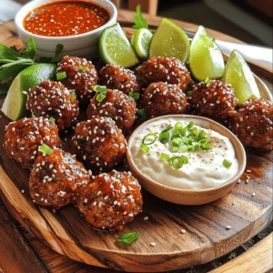 To make Korean BBQ meatballs with spicy mayo dip, you will need fresh and flavorful ingredients. Each item plays a key role in creating a tasty dish. Gather everything before you start cooking. - 1 lb ground beef (or a mix of beef and pork) - 1/4 cup breadcrumbs - 2 green onions, finely chopped - 2 cloves garlic, minced - 1 tablespoon ginger, grated - 2 tablespoons soy sauce - 1 tablespoon sesame oil - 1 tablespoon brown sugar - 1 teaspoon gochujang (Korean chili paste) - 1/2 teaspoon black pepper - 1 egg, beaten - 1 tablespoon sesame seeds for garnish These ingredients create a savory and juicy meatball. The gochujang adds a nice kick, while the sesame oil gives a rich flavor. - 1/2 cup mayonnaise - 1 tablespoon gochujang - 1 tablespoon lime juice - 1 teaspoon sriracha (optional for extra heat) - Salt to taste This dip balances the savory meatballs with creamy and spicy notes. The lime juice adds freshness and a zing. You can adjust the heat by adding or leaving out the sriracha. For the full recipe, check out the details above and get cooking! Start by preheating your oven to 400°F (200°C). This helps the meatballs cook evenly. Line a baking sheet with parchment paper. The paper keeps the meatballs from sticking. It also makes clean-up easy. In a large bowl, gather your ingredients. You need ground beef, breadcrumbs, green onions, garlic, ginger, soy sauce, sesame oil, brown sugar, gochujang, black pepper, and an egg. Mix these well with your hands. Make sure everything is combined. This step is key to tasty meatballs. Now, shape the meat mixture into small balls. Each should be about 1 inch wide. Place them on the lined baking sheet. Make sure they are not touching. Bake in the oven for 15 to 20 minutes. They are done when they are browned and reach 160°F (70°C) inside. While the meatballs bake, prepare the spicy mayo dip. In a small bowl, mix together mayonnaise, gochujang, lime juice, and sriracha if you want more heat. Add a pinch of salt. Stir until it’s smooth. Taste it and adjust the salt if needed. This dip adds a nice kick to your meatballs. For the full recipe, check out the details above. To get the best Korean BBQ meatballs, follow these simple tips: - Use a mix of beef and pork for more flavor. - Do not overmix the meat; it can make them tough. - Make sure your meatballs are even in size for even cooking. - Bake them at 400°F for a nice, crispy outside. - Always check the internal temperature. It should reach 160°F. The spicy mayo dip can be adjusted to suit your taste: - Start with the basic recipe for a mild dip. - Add more gochujang for extra heat. - If you want it less spicy, use less gochujang. - You can also add honey for a sweet touch. - For those who love heat, a dash of sriracha does wonders. Serving matters as much as taste. Here are some ideas: - Use a nice platter to display the meatballs. - Place a bowl of spicy mayo dip in the center. - Garnish with chopped green onions and sesame seeds. - Serve with fresh veggies, like cucumber or carrots, for color. - Consider skewers for easy serving at parties. For the full details on making these delicious meatballs, check the full recipe. {{image_2}} You can make your Korean BBQ meatballs even better by adding veggies. Chopped bell peppers, carrots, or mushrooms blend well. These veggies add flavor and nutrients. You can mix in about 1/2 cup of finely chopped veggies with the meat. This way, the meatballs stay moist and tasty. Not a fan of spicy mayo? No problem! Try different sauces. A sweet soy glaze can work well with meatballs. You can also use a sesame dipping sauce for a nutty taste. If you want a creamy dip, mix yogurt with herbs. Each sauce gives a unique twist to your meatballs. Want to adjust the heat? You can easily change the spice in your meatballs and dip. If you love heat, add more gochujang. For a milder flavor, use less or skip it. You can also add chili flakes to the dip for extra kick. Adjusting the spice makes these meatballs perfect for everyone. For the full recipe, check out the details earlier in the article. After enjoying your Korean BBQ meatballs, you may have some leftovers. To keep them fresh, let them cool to room temperature. Then, place them in an airtight container. They will stay good in the fridge for up to 3 days. If you want to enjoy them later, it's best to freeze them. Freezing meatballs is a simple way to save them for later. First, let the meatballs cool completely. Then, line a baking sheet with parchment paper and place the meatballs on it. Make sure they do not touch each other. Freeze them for about 1 to 2 hours. Once they are firm, transfer them to a freezer-safe bag. Label the bag and store it in the freezer. They can last for up to 3 months in the freezer. The spicy mayo dip is easy to store. Place it in an airtight container and keep it in the fridge. It should last about a week. If you notice any changes in color or smell, it's best to throw it away. You can also freeze the dip for later use. Just make sure to use a freezer-safe container. When you're ready to use it, let it thaw in the fridge overnight. The dip may separate, so stir it well before serving. For more detailed cooking steps, check the Full Recipe. Yes, you can make these meatballs ahead of time. You can mix and shape them, then store them in the fridge. They will stay fresh for up to 24 hours. If you want to freeze them, place the uncooked meatballs in a single layer on a tray. Once frozen, put them in a freezer bag. They last in the freezer for about three months. When ready to eat, bake them straight from the freezer. Just add a few extra minutes to the cooking time. If you can't find gochujang, you can use sriracha as a substitute. Mix it with a bit of brown sugar to mimic the sweetness. Another option is to use chili paste mixed with a little soy sauce. Though these options won't taste exactly the same, they can still give your meatballs a nice kick. You can adjust the amount based on your heat preference. To keep your meatballs juicy, do not overmix the meat. Just combine the ingredients until they are mixed well. Adding breadcrumbs and an egg helps retain moisture. The egg acts as a binder and keeps the meatballs from drying out. Also, baking them at the right temperature ensures they cook evenly. Avoid overcooking, as this can lead to dry meatballs. For extra flavor, consider adding grated zucchini or finely chopped mushrooms to the mix. For the full recipe, check out the Korean BBQ Meatballs with Spicy Mayo Dip. You learned how to make delicious Korean BBQ meatballs and a spicy mayo dip. We covered the key ingredients, step-by-step instructions, and useful tips. I shared ways to customize your meatballs and store leftovers for later meals. Now, you have all the tools to create this tasty dish in your kitchen. Enjoy experimenting with flavors and impressing your family and friends!