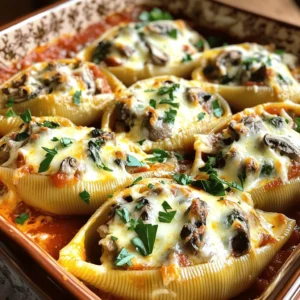 - 20 large jumbo pasta shells - 2 cups fresh mushrooms, diced - 1 tablespoon olive oil - 4 cloves garlic, minced - 1 cup ricotta cheese - 1 cup shredded mozzarella cheese, divided - 1/2 cup grated Parmesan cheese - 1/4 cup fresh parsley, chopped - 1 cup spinach, wilted and chopped - 1 teaspoon dried Italian herbs - Salt and pepper to taste - 2 cups marinara sauce When I cook Creamy Garlic Mushroom Stuffed Shells, I focus on fresh, simple ingredients. I love using large jumbo pasta shells because they hold a lot of filling. Fresh mushrooms add a rich, earthy flavor. I often mix button and cremini mushrooms for depth. Olive oil helps sauté the mushrooms and garlic, adding a nice aroma. For the filling, I combine ricotta cheese and mozzarella cheese for creaminess. I also add grated Parmesan cheese for a salty kick. Fresh parsley brightens the dish. The wilted spinach gives it a nice color and nutrition. I use dried Italian herbs for classic flavor, but fresh herbs are great too. - Try using goat cheese or cottage cheese instead of ricotta for different flavors. - For a dairy-free option, use cashew cheese or tofu-based cheese. - Fresh herbs like basil or oregano can replace dried herbs. They provide a vibrant taste. Feel free to tweak the recipe based on what you have. You can find more tips in the Full Recipe section. Each ingredient plays a part in creating a delightful dish that warms the heart and pleases the palate. To start, cook the pasta shells. Boil water in a large pot. Add a pinch of salt. Cook the shells as instructed on the package. Aim for al dente, which means firm but not hard. This usually takes about 9-11 minutes. Once done, drain the shells and set them aside to cool. Next, sauté the mushrooms and garlic. Heat one tablespoon of olive oil in a large skillet over medium heat. Add two cups of diced mushrooms. Cook them for five minutes until they turn golden brown. Stir frequently to avoid burning. Now, add four minced garlic cloves to the skillet. Sauté for one more minute until you smell the garlic. Now it’s time to mix the filling ingredients. In a big mixing bowl, combine the sautéed mushrooms and garlic. Add one cup of ricotta cheese, half a cup of shredded mozzarella, and a quarter cup of grated Parmesan cheese. Toss in a quarter cup of chopped parsley, one cup of wilted spinach, and one teaspoon of dried Italian herbs. Season with salt and pepper. Mix everything together until well combined. For stuffing techniques, take a cooked shell and fill it carefully. Use a spoon to scoop the creamy mushroom mixture into each shell. Don’t overstuff, as they need space. Place the stuffed shells in a greased 9x13 inch baking dish. Now, layer the marinara sauce. Pour two cups of marinara sauce evenly over the stuffed shells. This keeps them moist as they bake. Sprinkle the remaining half cup of mozzarella cheese on top. Next, cover the dish with aluminum foil. Bake the shells in the preheated oven at 375°F (190°C) for 20 minutes. After this, remove the foil and bake for an additional 10-15 minutes. Look for bubbly and golden cheese as a sign they are ready. Let the shells cool for a few minutes before serving. Garnish with more parsley if you like. For the full recipe, check the link provided. How do you get the perfect al dente pasta? To cook pasta al dente, follow these steps: - Bring a large pot of salted water to a boil. - Add your jumbo pasta shells and stir gently. - Cook according to package instructions, but reduce the time by 1-2 minutes. - Taste a shell; it should be firm but not hard. - Drain the shells and rinse with cold water to stop cooking. This method keeps your pasta from becoming mushy. Firm shells will hold the creamy stuffing and sauce better. How do you maximize flavor in the stuffing? To enhance flavor in the stuffing, use these tips: - Sauté the mushrooms until golden brown. This brings out their natural sweetness. - Add minced garlic right after the mushrooms. This creates a rich aroma. - Mix in fresh herbs like parsley for a bright touch. - Use a blend of cheeses for depth. Ricotta adds creaminess, while Parmesan gives a salty kick. These steps ensure your filling is packed with flavor, making each bite a delight. What are good garnishing options? Garnishing elevates your dish. Consider these ideas: - Top the stuffed shells with extra parsley for color. - Drizzle with olive oil for a rich finish. - Sprinkle additional Parmesan or mozzarella for extra cheesiness. These simple touches make your dish look gourmet. What sides pair well with this dish? For a complete meal, serve with: - A fresh green salad with a light vinaigrette. - Garlic bread for a crunchy contrast. - Steamed vegetables like broccoli or asparagus. These sides complement the creamy stuffed shells and round out your dinner. For the full recipe, check the detailed instructions above. {{image_2}} You can change the filling to suit your taste. If you want a vegetarian option, try adding more vegetables. Spinach, artichokes, or bell peppers work well. You can also use different cheeses. Goat cheese or feta adds a nice tang. For meat lovers, add proteins like chicken or sausage. Cooked chicken breast, shredded or diced, mixes well with the creamy filling. Ground sausage can add a savory kick. Just cook the meat first to ensure it is safe to eat. These changes can make your stuffed shells unique and tasty. The sauce can change the flavor of your dish. Instead of marinara, try using pesto or Alfredo sauce. Pesto adds a fresh herb taste, while Alfredo gives a rich, creamy touch. Both options enhance the overall dish. You can also adjust the spice levels in your sauce. If you like heat, add red pepper flakes or a bit of cayenne pepper. For a milder sauce, skip the spices or use sweet basil. These small tweaks can make your Creamy Garlic Mushroom Stuffed Shells even more delightful. Check out the Full Recipe for more ideas! To keep your creamy garlic mushroom stuffed shells fresh, store them in an airtight container. It’s best to refrigerate them within two hours of cooking. This helps prevent bacteria growth. When stored properly, they will last for about 3 to 5 days in the fridge. Make sure to check for any signs of spoilage before eating. If you want to save some for later, freezing stuffed shells is easy. First, let them cool completely. Then, arrange the shells in a single layer on a baking sheet. Once they are frozen, transfer them to a freezer-safe container. They can stay in the freezer for up to 3 months. When you are ready to enjoy them, reheat the shells in the oven at 350°F (175°C) for about 25 minutes. Cover them with foil to keep moisture in. Enjoy your tasty meal later with just a little effort! You can find the full recipe in the earlier sections. Can I make this dish ahead of time? Yes, you can prepare the stuffed shells a day in advance. Just stuff the shells and place them in the baking dish. Cover and store them in the fridge. When ready to bake, add a few extra minutes to the cooking time. What can I substitute for ricotta cheese? You can use cottage cheese for a similar texture. Cream cheese also works well if you want a richer taste. For a vegan option, try cashew cream or tofu blended until smooth. How to reheat stuffed shells properly? To reheat, place the stuffed shells in a baking dish. Add a splash of marinara sauce to keep them moist. Cover with foil and bake at 350°F (175°C) for about 20 minutes. Check if they are heated through before serving. What's the best way to serve Creamy Garlic Mushroom Stuffed Shells? Serve the shells in individual bowls. Add extra marinara sauce on the side for dipping. Garnish with fresh parsley and a sprinkle of Parmesan for a nice touch. Why are my stuffed shells watery? Watery stuffed shells can happen if the mushrooms release too much moisture. Sauté the mushrooms longer to remove excess water. Also, make sure to drain the pasta shells well. How do I prevent pasta from sticking? To prevent sticking, toss the cooked pasta shells in a little olive oil after draining. This keeps them separate and easy to stuff. Make sure not to overcrowd the shells in the pot while cooking. You learned how to make delicious Creamy Garlic Mushroom Stuffed Shells. We covered the key ingredients, easy steps, and helpful tips. You can use different cheeses or add protein for variety. Store leftovers right and enjoy later. These shells are perfect for gatherings and weeknight meals. So go ahead, gather your ingredients, and impress everyone with this tasty dish!