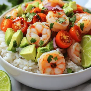 Cooking starts with gathering the right ingredients. For a Spicy Shrimp and Avocado Rice Bowl, you need fresh and vibrant items for flavor and nutrition. Here’s what you need: - 1 lb shrimp, peeled and deveined - 1 tablespoon olive oil - 1 teaspoon smoked paprika - 1/2 teaspoon cayenne pepper (adjust to taste) - 1 teaspoon garlic powder - Salt and pepper to taste - 2 cups cooked jasmine rice - 1 ripe avocado, diced - 1 cup cherry tomatoes, halved - 1/4 cup red onion, finely chopped - 2 tablespoons fresh cilantro, chopped - Juice of 1 lime - Sriracha sauce (for drizzling, optional) Each ingredient plays a role in making this dish delicious. The shrimp give protein and a nice texture. The spices bring heat and depth, while the avocado adds creaminess. Fresh veggies like cherry tomatoes and red onion add crunch and color. You can find the full recipe in detail on the provided link. Enjoy the process of choosing fresh, high-quality ingredients. They make a big difference in the taste and look of your dish! 1. Marinate the shrimp with spices and olive oil: In a bowl, mix shrimp with olive oil, smoked paprika, cayenne pepper, garlic powder, salt, and pepper. Toss it well and let it sit for about 15 minutes. This step adds flavor and spice, making the shrimp taste great. 2. Cook the shrimp to perfection: Heat a skillet over medium-high heat. Add the marinated shrimp in a single layer. Cook each side for 2-3 minutes. The shrimp will turn pink and opaque when done. Remove them from the heat and set them aside. 3. Prepare the jasmine rice and season it: In a large bowl, fluff your cooked jasmine rice. Squeeze fresh lime juice over it and add salt to taste. Mix well to ensure every grain is seasoned. This gives the rice a bright flavor that balances the shrimp. 1. Create the bowl base with seasoned rice: Start with a generous layer of the seasoned jasmine rice at the bottom of your bowl. This will be the base for our delightful meal. 2. Layer on the shrimp and fresh toppings: Next, place the cooked shrimp on top of the rice. Add in diced avocado, halved cherry tomatoes, and chopped red onion. Each topping adds freshness and color to your bowl. 3. Garnish appropriately for presentation: Finally, sprinkle fresh cilantro on top. If you like some heat, drizzle sriracha sauce over everything. This finishing touch makes your dish look inviting and adds extra flavor. - Best serving practices for an appealing dish: Serve your spicy shrimp and avocado rice bowl in a deep bowl. This allows the layers to shine. The colors from the avocado and tomatoes pop against the shrimp and rice. - Recommended accompaniments or drinks: Pair this meal with a light drink like iced tea or a refreshing lemonade. A wedge of lime on the side adds a nice touch. You can squeeze it over the bowl for extra zest. For the full recipe, check out the detailed instructions above. Enjoy your cooking! - How to know when shrimp is cooked: Shrimp cooks fast. Look for a pink color and an opaque look. When shrimp curls into a C shape, it’s ready. Avoid overcooking; it will become rubbery. - Adjusting spice levels for personal preference: Start with less cayenne pepper if you want a milder dish. You can always add more later. Taste the shrimp before serving. This lets you find the right heat for you. - Ideas for a beautiful layer presentation: Use a deep bowl to show off layers. Start with rice, then add shrimp, avocado, and tomatoes in sections. This creates a nice view. - Enhancing the visual appeal with garnishes: Fresh cilantro adds color. Lime wedges not only look good; they also add flavor when squeezed. A drizzle of sriracha can make it pop. - Quick tips for cooking rice perfectly: Rinse jasmine rice before cooking. This removes extra starch and keeps rice fluffy. Use a 1:1.5 rice-to-water ratio for best results. - Shortcuts for meal prep and high-quality flavors: Marinate shrimp ahead of time. You can store it in the fridge. Pre-chop vegetables for quick assembly. This saves time when you’re ready to eat. These tips can help you create a stunning and tasty Spicy Shrimp and Avocado Rice Bowl. For the complete recipe, check the Full Recipe section. {{image_2}} You can switch proteins in this dish. For example, chicken works well. Just cut it into bite-sized pieces and cook the same way as shrimp. Tofu is a great choice too. Use firm tofu, press it, and cut it into cubes. It will soak up the flavors nicely. If you want to try something new, replace the rice. Quinoa is a great substitute. It has a nutty flavor and is packed with protein. You can also use cauliflower rice if you want a low-carb option. Just sauté it lightly before adding it to your bowl. To make this dish gluten-free, check your spices. Most are fine, but some sauces may have gluten. Use gluten-free sriracha if you want extra heat. For a low-carb version, use cauliflower rice as mentioned before. This keeps the flavors while cutting carbs. If you want a vegan meal, skip the shrimp and use chickpeas instead. They add a nice texture and protein. Just season them well like the shrimp to pack in the flavor. Spicing things up can make this dish even better. Try using chili powder or cumin for a different taste. Fresh herbs like basil or mint can also bring a fresh twist. You can add seasonal vegetables to your bowl. Bell peppers, zucchini, or corn will add color and crunch. Fruits like mango or pineapple add a sweet touch that contrasts well with the spice. For the full recipe, be sure to check out the detailed instructions! To keep your spicy shrimp and avocado rice bowl fresh, use these methods: - Refrigerator Storage: Place leftovers in an airtight container. This helps keep the shrimp and rice tasty. Store it in the fridge for up to three days. - Freezing Leftover Components: You can freeze the shrimp and rice separately. Use freezer-safe bags or containers. They will last for about one month in the freezer. To reheat your meal without losing flavor: - Best Practices: Heat shrimp and rice in a skillet over low heat. This helps keep the shrimp moist. Stir often to prevent sticking. - Safe Reheating Times: Reheat for about 5-7 minutes. Ensure the shrimp reaches an internal temperature of 165°F. This is safe for eating. How long does your dish stay fresh? - Freshness Duration: The spicy shrimp and avocado rice bowl stays fresh for three days in the fridge. - Signs of Spoilage: Look for any off smells or changes in color. If the shrimp or rice looks slimy, it’s time to toss it out. How can I make my shrimp less spicy? To lessen the spice, reduce or omit cayenne pepper. You can also add more lime juice or avocado to balance the heat. Consider serving with a dollop of sour cream for a cool contrast. Can I use frozen shrimp for this recipe? Yes, you can use frozen shrimp. Just thaw them first. To thaw, place them in cold water for about 15 minutes. Pat them dry before marinating. What is the best rice to use for this dish? Jasmine rice works great for this bowl. It is fluffy and fragrant. You can also use basmati or brown rice if you prefer a different flavor or texture. Each serving has about 450 calories. It includes 20 grams of protein and 18 grams of healthy fats. This meal is rich in vitamins from the avocado and tomatoes. Allergens present: - Shrimp (shellfish) - Possible gluten from sriracha sauce (check labels) How to adjust the recipe for larger or smaller servings: To serve more people, simply double the ingredients. For fewer servings, halve them. Suggestions for scaling ingredients up or down: Keep the ratio of shrimp to rice about 1:2. This ensures each bite has ample shrimp flavor without overpowering the rice base. Adjust toppings like avocado and tomatoes to your taste. For the full recipe, check the earlier sections. Enjoy making this delicious dish! This blog post covered a delicious shrimp bowl recipe, highlighting important steps and tips. You learned about key ingredients, preparation, and storage. We also explored fun variations and answered common questions. In summary, cooking can be simple and enjoyable. With a few tips, you can create a tasty dish that's perfect for any occasion. Enjoy making your shrimp bowl and feel free to experiment with flavors!