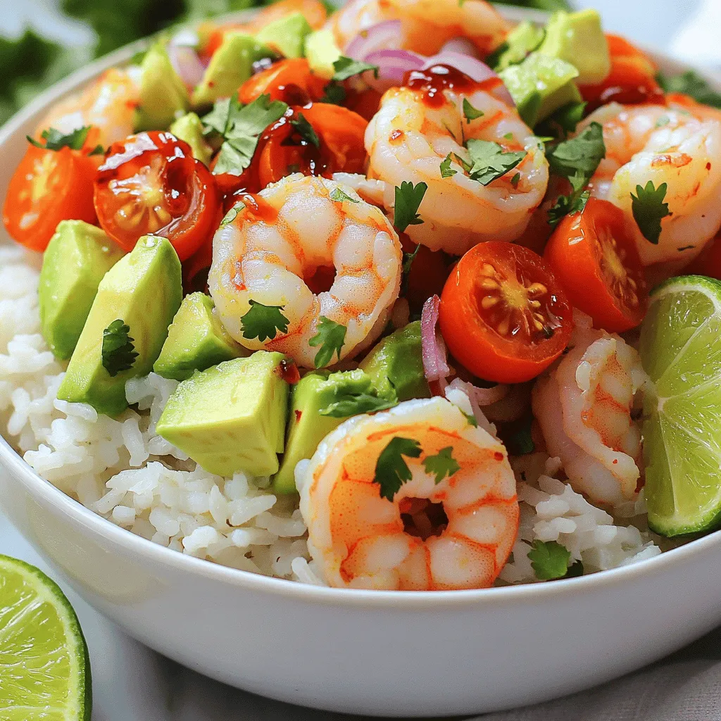 Cooking starts with gathering the right ingredients. For a Spicy Shrimp and Avocado Rice Bowl, you need fresh and vibrant items for flavor and nutrition. Here’s what you need: - 1 lb shrimp, peeled and deveined - 1 tablespoon olive oil - 1 teaspoon smoked paprika - 1/2 teaspoon cayenne pepper (adjust to taste) - 1 teaspoon garlic powder - Salt and pepper to taste - 2 cups cooked jasmine rice - 1 ripe avocado, diced - 1 cup cherry tomatoes, halved - 1/4 cup red onion, finely chopped - 2 tablespoons fresh cilantro, chopped - Juice of 1 lime - Sriracha sauce (for drizzling, optional) Each ingredient plays a role in making this dish delicious. The shrimp give protein and a nice texture. The spices bring heat and depth, while the avocado adds creaminess. Fresh veggies like cherry tomatoes and red onion add crunch and color. You can find the full recipe in detail on the provided link. Enjoy the process of choosing fresh, high-quality ingredients. They make a big difference in the taste and look of your dish! 1. Marinate the shrimp with spices and olive oil: In a bowl, mix shrimp with olive oil, smoked paprika, cayenne pepper, garlic powder, salt, and pepper. Toss it well and let it sit for about 15 minutes. This step adds flavor and spice, making the shrimp taste great. 2. Cook the shrimp to perfection: Heat a skillet over medium-high heat. Add the marinated shrimp in a single layer. Cook each side for 2-3 minutes. The shrimp will turn pink and opaque when done. Remove them from the heat and set them aside. 3. Prepare the jasmine rice and season it: In a large bowl, fluff your cooked jasmine rice. Squeeze fresh lime juice over it and add salt to taste. Mix well to ensure every grain is seasoned. This gives the rice a bright flavor that balances the shrimp. 1. Create the bowl base with seasoned rice: Start with a generous layer of the seasoned jasmine rice at the bottom of your bowl. This will be the base for our delightful meal. 2. Layer on the shrimp and fresh toppings: Next, place the cooked shrimp on top of the rice. Add in diced avocado, halved cherry tomatoes, and chopped red onion. Each topping adds freshness and color to your bowl. 3. Garnish appropriately for presentation: Finally, sprinkle fresh cilantro on top. If you like some heat, drizzle sriracha sauce over everything. This finishing touch makes your dish look inviting and adds extra flavor. - Best serving practices for an appealing dish: Serve your spicy shrimp and avocado rice bowl in a deep bowl. This allows the layers to shine. The colors from the avocado and tomatoes pop against the shrimp and rice. - Recommended accompaniments or drinks: Pair this meal with a light drink like iced tea or a refreshing lemonade. A wedge of lime on the side adds a nice touch. You can squeeze it over the bowl for extra zest. For the full recipe, check out the detailed instructions above. Enjoy your cooking! - How to know when shrimp is cooked: Shrimp cooks fast. Look for a pink color and an opaque look. When shrimp curls into a C shape, it’s ready. Avoid overcooking; it will become rubbery. - Adjusting spice levels for personal preference: Start with less cayenne pepper if you want a milder dish. You can always add more later. Taste the shrimp before serving. This lets you find the right heat for you. - Ideas for a beautiful layer presentation: Use a deep bowl to show off layers. Start with rice, then add shrimp, avocado, and tomatoes in sections. This creates a nice view. - Enhancing the visual appeal with garnishes: Fresh cilantro adds color. Lime wedges not only look good; they also add flavor when squeezed. A drizzle of sriracha can make it pop. - Quick tips for cooking rice perfectly: Rinse jasmine rice before cooking. This removes extra starch and keeps rice fluffy. Use a 1:1.5 rice-to-water ratio for best results. - Shortcuts for meal prep and high-quality flavors: Marinate shrimp ahead of time. You can store it in the fridge. Pre-chop vegetables for quick assembly. This saves time when you’re ready to eat. These tips can help you create a stunning and tasty Spicy Shrimp and Avocado Rice Bowl. For the complete recipe, check the Full Recipe section. {{image_2}} You can switch proteins in this dish. For example, chicken works well. Just cut it into bite-sized pieces and cook the same way as shrimp. Tofu is a great choice too. Use firm tofu, press it, and cut it into cubes. It will soak up the flavors nicely. If you want to try something new, replace the rice. Quinoa is a great substitute. It has a nutty flavor and is packed with protein. You can also use cauliflower rice if you want a low-carb option. Just sauté it lightly before adding it to your bowl. To make this dish gluten-free, check your spices. Most are fine, but some sauces may have gluten. Use gluten-free sriracha if you want extra heat. For a low-carb version, use cauliflower rice as mentioned before. This keeps the flavors while cutting carbs. If you want a vegan meal, skip the shrimp and use chickpeas instead. They add a nice texture and protein. Just season them well like the shrimp to pack in the flavor. Spicing things up can make this dish even better. Try using chili powder or cumin for a different taste. Fresh herbs like basil or mint can also bring a fresh twist. You can add seasonal vegetables to your bowl. Bell peppers, zucchini, or corn will add color and crunch. Fruits like mango or pineapple add a sweet touch that contrasts well with the spice. For the full recipe, be sure to check out the detailed instructions! To keep your spicy shrimp and avocado rice bowl fresh, use these methods: - Refrigerator Storage: Place leftovers in an airtight container. This helps keep the shrimp and rice tasty. Store it in the fridge for up to three days. - Freezing Leftover Components: You can freeze the shrimp and rice separately. Use freezer-safe bags or containers. They will last for about one month in the freezer. To reheat your meal without losing flavor: - Best Practices: Heat shrimp and rice in a skillet over low heat. This helps keep the shrimp moist. Stir often to prevent sticking. - Safe Reheating Times: Reheat for about 5-7 minutes. Ensure the shrimp reaches an internal temperature of 165°F. This is safe for eating. How long does your dish stay fresh? - Freshness Duration: The spicy shrimp and avocado rice bowl stays fresh for three days in the fridge. - Signs of Spoilage: Look for any off smells or changes in color. If the shrimp or rice looks slimy, it’s time to toss it out. How can I make my shrimp less spicy? To lessen the spice, reduce or omit cayenne pepper. You can also add more lime juice or avocado to balance the heat. Consider serving with a dollop of sour cream for a cool contrast. Can I use frozen shrimp for this recipe? Yes, you can use frozen shrimp. Just thaw them first. To thaw, place them in cold water for about 15 minutes. Pat them dry before marinating. What is the best rice to use for this dish? Jasmine rice works great for this bowl. It is fluffy and fragrant. You can also use basmati or brown rice if you prefer a different flavor or texture. Each serving has about 450 calories. It includes 20 grams of protein and 18 grams of healthy fats. This meal is rich in vitamins from the avocado and tomatoes. Allergens present: - Shrimp (shellfish) - Possible gluten from sriracha sauce (check labels) How to adjust the recipe for larger or smaller servings: To serve more people, simply double the ingredients. For fewer servings, halve them. Suggestions for scaling ingredients up or down: Keep the ratio of shrimp to rice about 1:2. This ensures each bite has ample shrimp flavor without overpowering the rice base. Adjust toppings like avocado and tomatoes to your taste. For the full recipe, check the earlier sections. Enjoy making this delicious dish! This blog post covered a delicious shrimp bowl recipe, highlighting important steps and tips. You learned about key ingredients, preparation, and storage. We also explored fun variations and answered common questions. In summary, cooking can be simple and enjoyable. With a few tips, you can create a tasty dish that's perfect for any occasion. Enjoy making your shrimp bowl and feel free to experiment with flavors!