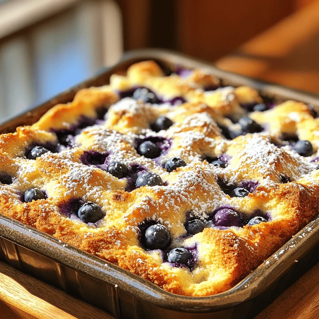 To make Blueberry Buckle, you need a few key items. Here’s the list: - 2 cups fresh blueberries - 1½ cups all-purpose flour - 1 cup granulated sugar (divided) - ½ cup unsalted butter, softened - 2 large eggs - ¾ cup milk - 2 teaspoons baking powder - ½ teaspoon salt - 1 teaspoon vanilla extract - ½ teaspoon ground cinnamon - ½ cup brown sugar - ¼ cup additional flour (for topping) These ingredients create a moist and sweet buckle. The blueberries give it a nice burst of flavor. You can make this recipe your own by adding some optional ingredients. Here are ideas to try: - Lemon zest for a fresh twist - Chopped nuts for added crunch - Oats for a heartier texture - Different spices like nutmeg or cardamom Feel free to mix and match to suit your taste! If you have dietary needs, don’t worry! You can easily swap ingredients. Here are some substitutions: - Use gluten-free flour to make it gluten-free. - Replace butter with coconut oil for a dairy-free option. - Swap regular milk with almond or oat milk for a vegan choice. - Use maple syrup or honey instead of granulated sugar for a natural sweetener. These substitutions keep the flavor while fitting your diet. Enjoy your baking! Start by preheating your oven to 350°F (175°C). This step is key for even baking. Next, get your 9x13 inch baking pan ready. Grease it with butter or non-stick spray. This helps the buckle come out easily after baking. In a medium bowl, whisk together the flour, baking powder, and salt. Set this bowl aside for now. In a large bowl, cream the softened butter with ¾ cup of granulated sugar. Mix until it feels light and fluffy. Add the eggs one at a time, mixing well after each. Stir in the vanilla extract for extra flavor. Now, slowly combine the dry mix with the wet mixture. Alternate adding the milk, starting and ending with flour. Mix until just combined. Gently fold in the fresh blueberries, careful not to crush them. This keeps them whole and juicy. Pour the batter into the greased pan, spreading it evenly. Now, let’s make the topping. In a separate bowl, mix brown sugar, cinnamon, and ¼ cup of flour. Sprinkle this topping evenly over the batter. Bake in the preheated oven for 45-50 minutes. Check with a toothpick; it should come out clean when done. Let it cool for 15 minutes before slicing. Enjoy your Blueberry Buckle! For the full recipe, see the section above. Mixing the batter right is key for a great blueberry buckle. Start by creaming the butter and sugar until it's light. This adds air and helps your cake rise. When adding eggs, mix one at a time. This keeps the batter smooth. After that, add the dry and wet ingredients in parts. Always start and end with the dry mix. This method keeps the batter from getting too tough. Choosing blueberries is simple but important. Look for berries that are plump and firm. They should have a deep blue color. Avoid any that are soft or mushy. Fresh berries will give your buckle the best flavor. If you can, pick them yourself. It adds a fun touch to your baking. You can also use frozen berries if fresh ones are not available. Just toss them in flour first to prevent clumping. The right baking time makes a big difference. Always preheat your oven to 350°F. This ensures even baking. Check your buckle around 45 minutes. A toothpick should come out clean from the center. If it browns too fast, cover it with foil. Let it cool in the pan for about 15 minutes. This helps it set and makes slicing easier. Follow these tips for a perfect blueberry buckle every time! For the full recipe, check it out [here](#). {{image_2}} You can change up the fruit in your buckle. Try raspberries, strawberries, or blackberries. Each fruit brings its own flavor. Use whatever is fresh and in season. This keeps your buckle exciting and new. You can also mix different berries for a fun twist. To make a gluten-free version, swap the all-purpose flour. Use a gluten-free flour blend instead. Make sure it has a good mix of starches. This will help your buckle hold together well. The taste will still be yummy, and you won’t miss the gluten. For a vegan twist, replace the eggs and butter. Use flax eggs made from ground flaxseed and water. Swap the regular milk for almond or oat milk. This makes the buckle plant-based. It still tastes great, and everyone can enjoy it. For the full recipe, check out the Blueberry Buckle Bliss section. After you enjoy your Blueberry Buckle, store leftovers in an airtight container. This keeps the moisture in and the buckle fresh. Place it at room temperature for one day. If you need to keep it longer, move it to the fridge. It will stay good for up to five days in the fridge. To reheat, slice a piece and place it on a plate. Microwave it for 20 to 30 seconds. This warms it without drying it out. If you prefer, you can also use the oven. Preheat the oven to 350°F (175°C). Wrap the buckle in foil and heat for about 10 minutes. This helps keep the topping nice and crisp. For longer storage, you can freeze Blueberry Buckle. First, let it cool completely. Then, wrap it in plastic wrap and foil. This will protect it from freezer burn. Place it in a freezer bag or container. It can last up to three months in the freezer. When you want to eat it, thaw it in the fridge overnight before reheating. This way, it tastes fresh and delicious. Blueberry Buckle comes from New England. This treat dates back to the 19th century. It mixes cake and fruit in a unique way. The name "buckle" comes from the way the cake rises and "buckles" around the blueberries. Many families have their own recipes, often passed down through generations. To boost flavor, try adding lemon zest. This brightens the blueberries and adds freshness. You can also mix in different spices, like nutmeg or cardamom. For a twist, add a splash of orange juice. Using ripe, sweet blueberries will enhance the taste too. You can even swirl in some jam for added sweetness. Yes, you can make Blueberry Buckle ahead of time. Bake it and let it cool completely. Then, wrap it tightly in plastic wrap or foil. Store it in the fridge for up to three days. You can also freeze it for up to three months. Just remember to thaw it in the fridge before serving. For the best taste, reheat it gently in the oven. Enjoy it fresh like the first day! Blueberry buckle is a delicious treat with many options. We discussed its main and optional ingredients, plus substitutions for dietary needs. I shared step-by-step instructions to guide you through baking. With tips for mixing, choosing blueberries, and baking, you can create the best texture. Explore variations like gluten-free and vegan options. Lastly, storing and reheating methods keep your buckle fresh longer. Enjoy this delightful dessert and make it your own!
