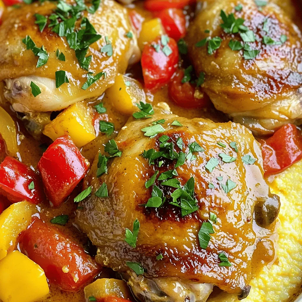 To create Rustic Comfort Chicken Paprikash, you need a few key items: - 4 chicken thighs, bone-in and skin-on - 2 tablespoons olive oil - 1 large onion, finely chopped - 3 cloves garlic, minced - 2 tablespoons sweet paprika - 1 teaspoon smoked paprika - 1 teaspoon dried oregano - 1 bell pepper (red or yellow), chopped - 1 can (14 oz) diced tomatoes - 1 cup chicken broth - 1 cup sour cream - Salt and pepper, to taste - Fresh parsley, chopped (for garnish) These ingredients work together to create a rich flavor. Chicken thighs keep the dish moist and tender. The paprikas add a sweet and smoky touch. Garlic and onion provide a base of flavor that everyone loves. You can add other spices and herbs if you want. A pinch of cayenne can add heat. Fresh thyme or rosemary could bring new flavors. Dairy alternatives for sour cream, like yogurt or cashew cream, work well too. For a nice touch, consider garnishing with fresh parsley or a sprinkle of paprika. These extras make your dish look beautiful and inviting. For the full recipe, you can refer to the section above. - Searing the chicken thighs Start by heating 2 tablespoons of olive oil in a large, heavy skillet over medium-high heat. Season 4 chicken thighs with salt and pepper. Place them skin side down in the skillet. Sear the chicken for 5-7 minutes until the skin turns golden brown. Flip and sear the other side for another 5-7 minutes. Remove the chicken and set it aside. - Cooking the vegetables In the same skillet, reduce the heat to medium. Add 1 large chopped onion and 1 chopped bell pepper. Cook for about 5 minutes, stirring often, until the onion becomes soft. - Adding spices and liquids After the veggies soften, add 3 minced garlic cloves, 2 tablespoons of sweet paprika, 1 teaspoon of smoked paprika, and 1 teaspoon of dried oregano. Stir well and let it cook for about a minute for the spices to bloom. Pour in 1 can of diced tomatoes and 1 cup of chicken broth. Stir gently to combine everything and bring it to a gentle simmer. - Returning chicken to the skillet Now, take the seared chicken thighs and place them back in the skillet, skin side up. Cover the skillet and let it simmer on low heat for 25-30 minutes. This step makes the chicken tender and juicy. - Simmering for tenderness During this simmering stage, the chicken absorbs all the rich flavors from the sauce. Check the chicken's doneness to ensure it is fully cooked. - Stirring in sour cream Once the chicken is cooked, remove the skillet from the heat. Stir in 1 cup of sour cream until the sauce becomes creamy. Taste and adjust seasoning with salt and pepper as needed. The dish is now ready to serve! For the full recipe, you can refer to the earlier section. - Achieving the perfect sear: Start with a hot skillet. The oil should shimmer. Place the chicken skin-side down. Sear for 5-7 minutes. The skin should be crispy and golden. This step adds flavor and texture. - Cooking times and temperature control: Cook the chicken on low heat after searing. Simmer for 25-30 minutes. Use a meat thermometer; the chicken should reach 165°F. This ensures it stays juicy and tender. - Adjusting flavors to personal preference: Taste as you go. Add more paprika for spice or depth. If you like it creamy, add more sour cream. A splash of lemon juice can brighten the dish. - Best sides to accompany the dish: Serve Chicken Paprikash with egg noodles or creamy polenta. Rice or crusty bread also pair well. These sides soak up the sauce perfectly. - Presentation tips for a rustic look: Use a large, deep bowl to serve. Ladle the chicken and sauce generously. Sprinkle fresh parsley on top. It adds color and freshness. - Creative serving ware ideas: Consider using a cast-iron skillet for serving. It keeps the dish warm and adds charm. Alternatively, rustic wooden boards create a homey feel. For more details, check the Full Recipe. {{image_2}} You can switch up the main ingredients in Chicken Paprikash for fun. - Using different cuts of chicken: While I love chicken thighs for their rich flavor, you can use chicken breasts or drumsticks. Just keep an eye on cooking times. Breasts cook faster, so they may need a little less time. - Vegetarian options for Chicken Paprikash: If you want a veggie twist, try using mushrooms or tofu instead of chicken. Both will soak up the delicious sauce. You can add more vegetables like zucchini or eggplant for depth. - Alternate spices or flavorings: Don’t be afraid to play with spices! Try adding a pinch of cayenne for heat or some thyme for a fresh taste. Chicken Paprikash has roots in Hungary, but it varies across regions. - Hungarian vs. American styles: Traditional Hungarian paprikash is often simpler and focuses on the paprika flavor. American versions may add cream or extra vegetables, making it creamier and richer. - Incorporating regional ingredients: Depending on where you are, you can add local ingredients. For example, in the Southwest, adding corn or beans can give it a nice twist. - Customizing to seasonal offerings: Use seasonal produce for added freshness. In summer, add fresh tomatoes or bell peppers. In winter, root vegetables work great. Feel free to explore these variations to make Chicken Paprikash your own. You can find the Full Recipe above to guide you. To keep your Chicken Paprikash fresh, store it in an airtight container. Make sure to cool the dish to room temperature before sealing. This will help it stay safe to eat. Place the container in the fridge. Chicken Paprikash lasts up to three days in the refrigerator. After that, the flavors may fade. Always check for any off smells or changes in texture before eating leftovers. When it’s time to enjoy your leftovers, reheating is key. You can use a microwave or stovetop. If using the microwave, heat in short bursts and stir often. This helps keep the dish moist. For stovetop reheating, place it in a skillet over low heat. Stir it gently until warmed through. To restore creaminess, add a little sour cream or broth while heating. This will give it that fresh taste again. Enjoy your cozy Chicken Paprikash just like the first time! For the full recipe, check out the details above. What can I serve with Chicken Paprikash? You can serve Chicken Paprikash with egg noodles, rice, or creamy polenta. These sides soak up the rich sauce. Add a simple green salad for a fresh touch. Can I freeze Chicken Paprikash? Yes, you can freeze Chicken Paprikash. Let it cool first, then place it in an airtight container. It will stay good for about three months. Thaw it overnight in the fridge before reheating. What is the origin of Chicken Paprikash? Chicken Paprikash comes from Hungary. It uses paprika, a spice made from dried peppers. This dish showcases the country's love for bold flavors and comfort food. How can I make it spicier? To add heat, use more smoked paprika or add cayenne pepper. You could also mix in some diced jalapeños. Spice it up little by little to suit your taste. What is the best paprika to use? For the best flavor, use Hungarian sweet paprika. It has a rich, sweet taste that enhances the dish. Smoked paprika adds depth and a lovely smoky note. You can find both types in most grocery stores. For the [Full Recipe], check out the ingredients and instructions to make this cozy dish! To wrap up, we explored the key ingredients for Chicken Paprikash, from chicken thighs to spices. You learned how to prepare and cook this dish step-by-step. I shared tips to perfect your dish and discussed serving ideas. We also covered variations and storage tips to enhance your cooking experience. Remember, Chicken Paprikash is versatile and can be adjusted to your taste. Feel free to experiment with flavors and serve it with pride. Enjoy creating this comforting meal in your kitchen!