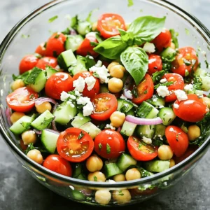 To make the High Protein Chickpea, Basil & Tomato Salad, you need: - 1 can (15 oz) chickpeas, rinsed and drained - 1 cup cherry tomatoes, halved - 1/2 cup cucumber, diced - 1/4 red onion, thinly sliced - 1/2 cup fresh basil leaves, chopped - 1/4 cup feta cheese, crumbled - 2 tablespoons olive oil - 1 tablespoon balsamic vinegar - 1 teaspoon garlic powder - Salt and pepper to taste - Chickpeas: High in protein and fiber. They help you feel full. - Cherry Tomatoes: Packed with vitamins A and C. They add sweetness and color. - Cucumber: Low in calories and hydrating. It adds crunch to the salad. - Red Onion: Rich in antioxidants. It gives a nice bite to the mix. - Basil: Contains vitamins and has anti-inflammatory properties. It adds freshness. - Feta Cheese: Provides calcium and protein. It gives a creamy texture. - Olive Oil: Heart-healthy fat that enhances flavor. It helps absorb nutrients. - Balsamic Vinegar: Low in calories and adds a tangy note. It brightens the dish. - Garlic Powder: Adds flavor and has health benefits. It makes the salad savory. - Salt and Pepper: Essential for seasoning. They enhance all the flavors. You can swap ingredients for personal taste. Here are some ideas: - Use black beans instead of chickpeas for a different protein source. - Try grape tomatoes if cherry tomatoes aren't available. - Replace cucumber with bell pepper for added crunch. - Use green onions instead of red onion for a milder taste. - Swap feta with goat cheese for a tangy twist. - Use avocado instead of feta for a creamy, dairy-free option. - Substitute lemon juice for balsamic vinegar for a zesty flavor. For the full recipe, check out the detailed instructions mentioned earlier. To start, grab a large bowl. First, rinse and drain the chickpeas. This step removes extra salt and makes them fresher. Next, halve the cherry tomatoes and dice the cucumber. Thinly slice the red onion. Chop the fresh basil leaves. Finally, crumble the feta cheese. In a small bowl, combine the olive oil and balsamic vinegar. Add the garlic powder, salt, and pepper. Use a whisk to blend everything until smooth. This dressing will add great flavor to your salad. To boost the flavors, let the salad sit for about 10 minutes. This time helps the dressing soak into the ingredients. You can also add a squeeze of lemon juice for brightness. If you like heat, try adding red pepper flakes for a kick. For the full recipe, check out the details above. Enjoy making this high protein chickpea, basil, and tomato salad! When making your high protein chickpea, basil & tomato salad, fresh ingredients matter. Look for bright cherry tomatoes with no blemishes. They should feel firm when you squeeze them gently. Choose cucumbers that are crisp and shiny. Fresh basil should smell sweet and look vibrant. Avoid wilted or brown leaves. For chickpeas, canned ones work great. Just rinse and drain them well to remove excess salt. Serve your salad in a large glass bowl. This way, it looks colorful and inviting. Add a sprinkle of feta on top for a nice finish. You can also garnish with extra basil leaves for a fresh touch. This salad pairs well with grilled chicken or fish, making it a perfect meal. Enjoy it as a light lunch or side dish at dinner. To boost the protein in your meal, try adding grilled chicken or shrimp. They both complement the salad well. Tofu or tempeh are great vegan options too. Mix in some nuts or seeds for a crunchy texture. You can even serve this salad with a side of hummus and pita for more flavor and protein. The choices are endless! For the full recipe, check out the link provided. {{image_2}} You can easily make this salad vegan. Just skip the feta cheese. Instead, add some avocado for creaminess. You can also sprinkle on some nutritional yeast. This adds a cheesy flavor without any dairy. Want to give your salad a Mediterranean twist? Toss in some Kalamata olives. They add a salty kick that complements the chickpeas. You can also add artichoke hearts or roasted red peppers. These add more color and flavor to your dish. Use fresh ingredients based on the season. In summer, swap cherry tomatoes for heirloom varieties. In fall, add roasted butternut squash for a warm touch. This keeps your salad fresh and exciting. Check out the Full Recipe for more ideas on how to customize! To keep your salad fresh, store it in an airtight container. This helps to keep it crispy and flavorful. Make sure to separate the dressing if you plan to store it for more than a day. Add the dressing right before you eat. This way, the salad stays crunchy and bright. When stored properly, the High Protein Chickpea, Basil & Tomato Salad lasts about three to four days in the fridge. After this time, the flavors may fade, and the veggies can get soggy. Always check for any off smells or strange textures before eating. Freezing this salad isn’t the best option. The tomatoes and cucumbers lose their crispness when frozen. However, if you must freeze it, do so without the dressing. Freeze the chickpeas and veggies separately. When you’re ready to eat, thaw them in the fridge overnight. Add fresh basil and dressing just before serving for the best taste. This salad is high in protein mainly due to chickpeas. One can of chickpeas has about 14 grams of protein. Chickpeas are also rich in fiber, which helps with digestion. The feta cheese adds even more protein, bringing the total higher. This balance makes it a great meal for anyone looking to boost their protein intake. Yes, you can make this salad ahead of time. I suggest preparing it a few hours before serving. This allows the flavors to blend nicely. Just keep it in the fridge until you’re ready to serve. If you wait too long, the veggies may lose their crispness. I recommend adding the dressing right before serving to keep everything fresh. You can use many dressings with this salad. A lemon vinaigrette adds a bright flavor. A yogurt-based dressing can give it a creamy touch. You might also try a simple mix of olive oil and lemon juice. Each option brings a new taste to the dish, so feel free to experiment. Check out the Full Recipe for more ideas! To sum up, we explored essential ingredients that boost nutrition and flavor. I shared tips on how to prepare, mix, and enhance your salad dressing. You learned about fresh ingredients, serving ideas, and protein pairings. We also discussed fun variations, smart storage tips, and answered common questions. These insights will help you create delicious salads every time. Trust your skills and enjoy making fresh meals that are good for you.