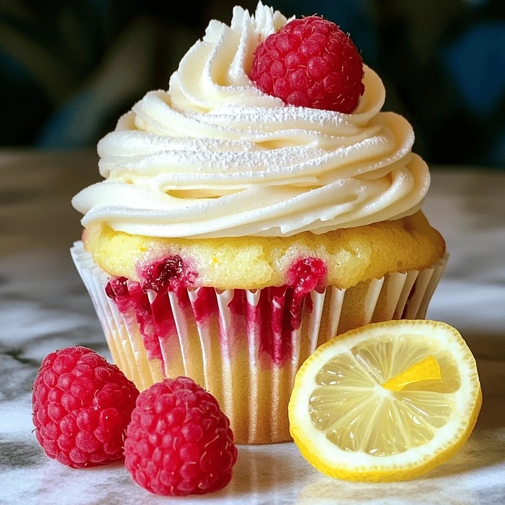 Raspberry Lemon Heaven Cupcakes need simple ingredients. Here’s what you will need: - 1 ½ cups all-purpose flour - 1 cup granulated sugar - ½ cup unsalted butter, softened - 2 large eggs - ½ cup buttermilk - 1 tablespoon lemon zest - 1 tablespoon fresh lemon juice - 1 teaspoon baking powder - ½ teaspoon baking soda - ¼ teaspoon salt - 1 cup fresh raspberries (plus extra for garnish) - Optional: powdered sugar for dusting These ingredients work together to create a light and fluffy cupcake. The lemon zest adds brightness, while the raspberries offer a burst of flavor. Each bite feels like a little party in your mouth! You can find the full recipe above to guide you through the steps. First, preheat your oven to 350°F (175°C). This step is key for baking. While the oven heats, line a muffin tin with cupcake liners. This makes for easy cleanup and pretty cupcakes. Next, take a large mixing bowl. Add the softened butter and granulated sugar. Use a hand mixer on medium speed. Mix until the mixture is light and fluffy, which takes about 3-4 minutes. This step adds air to your batter, giving the cupcakes a nice rise. In a separate bowl, whisk together the buttermilk, lemon zest, and lemon juice. This mix adds flavor and moisture. In another bowl, combine the flour, baking powder, baking soda, and salt. Mixing these dry ingredients helps them blend well. Now, it's time to combine everything. Gradually add the dry mix to the butter mix, alternating with the buttermilk mix. Stir until just combined. Do not overmix! Lastly, gently fold in the fresh raspberries. Be careful not to crush them too much. You want nice chunks of raspberry in each cupcake. Divide the batter evenly among the cupcake liners, filling each about two-thirds full. Bake in the preheated oven for 18-20 minutes. Check if a toothpick comes out clean from the center. Once done, let them cool in the tin for 5 minutes. Then, transfer the cupcakes to a wire rack to cool completely. For the final touch, dust with powdered sugar and add a fresh raspberry on top. Feel free to explore the Full Recipe for more details! To make the best Raspberry Lemon Heaven Cupcakes, follow these tips: - Use Room Temperature Ingredients: Bring butter, eggs, and buttermilk to room temp. This helps batter mix better. - Don’t Overmix: Mix just until combined. Overmixing makes cupcakes dense and tough. - Measure Accurately: Use measuring cups and spoons. This ensures proper ingredient ratios. - Fill Liners Correctly: Fill each cupcake liner about 2/3 full. This gives enough room to rise. - Check for Doneness: Insert a toothpick in the center. If it comes out clean, they are done. Avoid these common mistakes for perfect cupcakes: - Skipping the Baking Powder: This is key for the cupcakes to rise. - Using Cold Ingredients: Cold ingredients can lead to uneven mixing. - Not Cooling Properly: Let them cool in the tin for a few minutes. Then, transfer to a wire rack. - Ignoring the Raspberries: Gently fold them in to keep them whole and juicy. - Neglecting to Preheat: Always preheat your oven. This ensures even baking. Make your cupcakes look as good as they taste: - Powdered Sugar Dusting: Lightly dust with powdered sugar for a sweet touch. - Fresh Raspberries: Add fresh raspberries on top for color and flavor. - Lemon Zest Garnish: Sprinkle lemon zest for a bright, vibrant look. - Whipped Cream Swirls: Top with whipped cream for a fluffy texture. - Cupcake Toppers: Use fun themed toppers for special occasions. For the complete recipe, check out the Full Recipe section. {{image_2}} You can easily make these cupcakes gluten-free. Just swap all-purpose flour with a gluten-free mix. Look for a blend that includes xanthan gum. This will help the cupcakes rise and hold together. Follow the same recipe steps. You will still enjoy that light and fluffy texture. To create a vegan version, replace eggs with flax eggs. Mix 1 tablespoon of ground flaxseed with 2.5 tablespoons of water. Let it sit for about five minutes until it thickens. Use coconut oil in place of butter. You can also use almond milk instead of buttermilk. These swaps keep the flavor and texture delightful. Want to boost the flavor even more? Add a splash of vanilla extract to the batter. You can also mix in lemon extract for a stronger lemon taste. For a fun twist, try adding white chocolate chips or a bit of lemon curd inside the cupcakes. These small changes can make a big difference in your treat. For the full recipe, check out the [Full Recipe]. After baking your Raspberry Lemon Heaven Cupcakes, let them cool fully. Place them in an airtight container. This keeps them fresh for up to three days at room temperature. If you have leftover cupcakes, store them in the fridge for up to a week. Remember, cupcakes are best enjoyed fresh! To freeze your cupcakes, first cool them completely. Wrap each cupcake in plastic wrap. Then, place them in a freezer-safe bag or container. They will stay fresh for about three months. When you're ready to enjoy, thaw them in the fridge overnight. To keep your cupcakes moist, avoid leaving them uncovered. Always use airtight containers. If you plan to frost them later, store the frosting separately. This keeps that fluffy texture perfect. Lastly, if you want to add powdered sugar, do it right before serving for a lovely touch. For the full recipe, check out the details above. To make these cupcakes, start by preheating your oven to 350°F (175°C). Line a muffin tin with cupcake liners. Cream together ½ cup of softened butter and 1 cup of granulated sugar until light and fluffy. Mix in 2 large eggs, one at a time. In another bowl, combine ½ cup of buttermilk, 1 tablespoon of lemon zest, and 1 tablespoon of fresh lemon juice. In a separate bowl, mix 1 ½ cups of all-purpose flour, 1 teaspoon of baking powder, ½ teaspoon of baking soda, and ¼ teaspoon of salt. Gradually add the flour mix to the butter mix, alternating with the buttermilk mix. Gently fold in 1 cup of fresh raspberries. Fill the liners ⅔ full. Bake for 18 to 20 minutes. Check with a toothpick. Let cool and enjoy! Yes, you can use frozen raspberries. Just make sure to thaw and drain them first. This prevents adding excess moisture to the batter. Frozen raspberries may break apart more easily, so fold them in gently. Your cupcakes will still taste great! If you don't have buttermilk, you can make a quick substitute. Mix ½ cup of milk with 1 tablespoon of vinegar or lemon juice. Let it sit for about 5 minutes. This will sour the milk and work just like buttermilk in the recipe. These cupcakes can last for about 3 days at room temperature. Make sure to store them in an airtight container. If you want to keep them longer, you can refrigerate them for up to a week. They may last even longer if you freeze them. Yes, you can turn this cupcake recipe into a cake. Pour the batter into a greased cake pan instead of cupcake liners. Adjust the baking time to about 25 to 30 minutes. Check with a toothpick to see if it's done. Enjoy your raspberry lemon cake! You now have a clear guide to making delicious Raspberry Lemon Heaven Cupcakes. We covered the simple ingredients, thorough steps, and helpful tips. Remember to enjoy the process and have fun with flavors. Try different options, like gluten-free or vegan, to suit your needs. Storing them properly can help keep them fresh. With practice, you’ll bake perfect cupcakes every time. Let your creativity shine and impress everyone with your tasty treats!