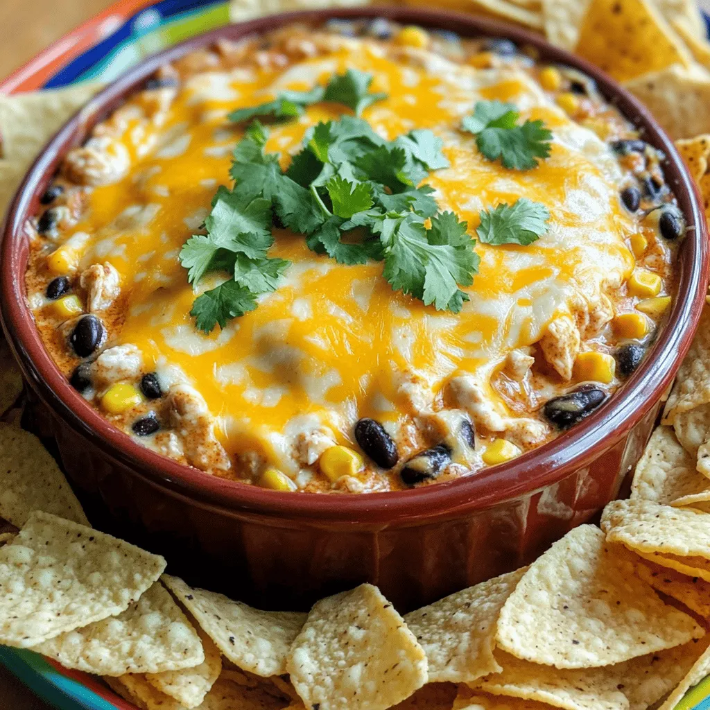 To make a tasty chicken taco dip, gather these ingredients: - 2 cups shredded cooked chicken - 1 cup cream cheese, softened - 1 cup sour cream - 1 packet taco seasoning - 1 cup shredded cheddar cheese - 1 cup black beans, rinsed and drained - 1 cup corn (canned or frozen) - 1 small red onion, finely chopped - 1 jalapeño, deseeded and minced (optional for spice) - ½ cup fresh cilantro, chopped (for garnish) - Tortilla chips (for serving) Measuring ingredients correctly makes a big difference. Use standard measuring cups for accuracy. For shredded chicken, 2 cups can come from about two cooked chicken breasts. If you prefer, you can use a kitchen scale. Cream cheese should be soft for easy mixing. If it’s too hard, microwave it for a few seconds. You can swap ingredients based on taste and availability: - Use Greek yogurt instead of sour cream for a tangy twist. - Substitute rotisserie chicken for homemade shredded chicken to save time. - If you want a lighter dip, try low-fat cream cheese. - For a vegan version, replace chicken with cooked lentils or chickpeas and use vegan cheese. - Instead of black beans, you can use pinto beans or kidney beans. This recipe is flexible, so feel free to mix and match! For more details, check out the Full Recipe. To make chicken taco dip, first, gather your ingredients. You need shredded cooked chicken, cream cheese, sour cream, taco seasoning, cheddar cheese, black beans, corn, red onion, jalapeño, and cilantro. Preheat your oven to 350°F (175°C). In a large bowl, mix the softened cream cheese and sour cream together until smooth. Use a hand mixer or a whisk for this. Next, add the taco seasoning to the cream mixture and blend it well. Now, fold in the shredded chicken, black beans, corn, and chopped red onion. If you want some heat, add the minced jalapeño. Make sure everything is mixed evenly. It should smell great by now! Spread the mixture into a baking dish. A 9x9 inch dish works well. Top it off with the shredded cheddar cheese. Place the dish in your preheated oven and bake for 20 to 25 minutes. The dip is ready when it bubbles and the cheese melts. Once it’s done, carefully take it out of the oven. Let it cool for a few minutes before serving. This helps prevent burning your mouth! Serve the dip warm with tortilla chips. You can keep it in the baking dish for a nice look. For a pop of color, add sliced olives or extra cilantro on the side. This chicken taco dip is perfect for parties or family gatherings. Enjoy your delicious creation! For the complete recipe, check out the Full Recipe. When making chicken taco dip, avoid some key errors. First, don’t skip softening the cream cheese. Cold cream cheese will create lumps. Second, measure your taco seasoning. Too much can overpower the dip. Also, don’t forget to rinse the black beans. This helps remove excess salt and preserves taste. Lastly, let the dip cool a bit before serving. It’s easier to scoop when it’s not too hot. To enhance the flavor of your chicken taco dip, use fresh ingredients. Fresh cilantro adds a bright taste. You can also add lime juice for a zesty kick. If you want more heat, include diced jalapeños or diced green chiles. Mixing in roasted corn gives a sweet crunch. Top with sliced olives or more cheese before baking. This creates a beautiful, cheesy crust. You can make chicken taco dip in advance. Prepare the dip a day before and store it in the fridge. Just cover the baking dish tightly with plastic wrap. Before baking, let it sit at room temperature for about 30 minutes. This helps it cook evenly. If you want to freeze it, do so before baking. Wrap it well and store for up to three months. When ready, thaw it overnight in the fridge and bake as usual. Check out the Full Recipe for more details. {{image_2}} To make your dip spicy, add more jalapeños. You can also use hot salsa instead of regular salsa. Another option is to sprinkle red pepper flakes on top before baking. This will give your dip a nice kick. Adjust the spice level to fit your taste. If you like it hot, go for it! The spicy flavors mix well with the creamy cheese and chicken. If you want a vegetarian version, swap the chicken with extra beans. You can use black beans, pinto beans, or even kidney beans. Add more corn and diced bell peppers for texture. Cream cheese and sour cream keep it creamy, while taco seasoning adds great flavor. This dip remains tasty and satisfying without meat. Serve it with the same tortilla chips for a fun twist. For a lighter dip, choose low-fat cream cheese and sour cream. Greek yogurt can replace sour cream for a protein boost. Use shredded chicken breast instead of dark meat for fewer calories. You can also add more veggies like zucchini or spinach to increase nutrition. These swaps keep your dip creamy but cut some fat. Enjoy the same great taste while being a bit healthier! After making your chicken taco dip, let it cool. Once it cools, cover it tightly with plastic wrap or transfer it to an airtight container. You can store it in the fridge for up to three days. If you want to save time, prepare the dip a day ahead and chill it overnight. This helps the flavors blend well. You can freeze the chicken taco dip for later enjoyment. First, let it cool completely. Then, place it in a freezer-safe container. Make sure to leave some space at the top, as it will expand when frozen. This dip can stay fresh in the freezer for about two months. If you want to save some time, you can freeze it before baking. To reheat, take the dip out of the fridge or freezer. If frozen, thaw it overnight in the fridge. Preheat your oven to 350°F (175°C). Place the dip in an oven-safe dish and cover it with foil. Heat for about 20-30 minutes. Check for warmth and remove the foil for the last 5 minutes to melt the top cheese. You can also reheat it in the microwave. Heat it in short bursts, stirring in between, until hot. Enjoy your tasty dip warm! To make your chicken taco dip spicier, add more jalapeños. You can also use diced green chilies. Another option is to mix in hot sauce. Start with a small amount, then taste and adjust. This way, you control the heat. Spicy flavors can enhance the dip's taste and make it exciting! Yes, you can use leftover chicken! Shredded rotisserie chicken works great. Simply mix it into the dip as you would with fresh chicken. Using leftovers saves time and reduces waste. Plus, it adds great flavor. It’s a simple way to enjoy a tasty dish while being smart in the kitchen. Tortilla chips are the classic choice for this dip. They add a nice crunch, making the dip enjoyable. You can also serve it with veggies like carrot sticks or celery for a fresh touch. Sliced bell peppers are colorful and tasty too. For a fun twist, try it with pita chips or crackers. Absolutely! Making chicken taco dip in a slow cooker is easy. Combine all ingredients in the slow cooker. Set it on low for 2-3 hours or high for 1-2 hours. Stir occasionally until the dip is hot and bubbly. This method is perfect for parties or gatherings. You can keep it warm and ready to serve! For the full recipe, check out Chicken Taco Dip Delight . This blog post covered the key ingredients for chicken taco dip, how to measure them, and substitutes. You learned step-by-step instructions for preparing and baking the dip, along with serving ideas. I shared tips to avoid common mistakes and enhance flavors. We explored tasty variations and provided storage tips to keep your dip fresh. With your new knowledge, you’re ready to make a delicious chicken taco dip that everyone will enjoy. Don’t be afraid to get creative and make it your own!