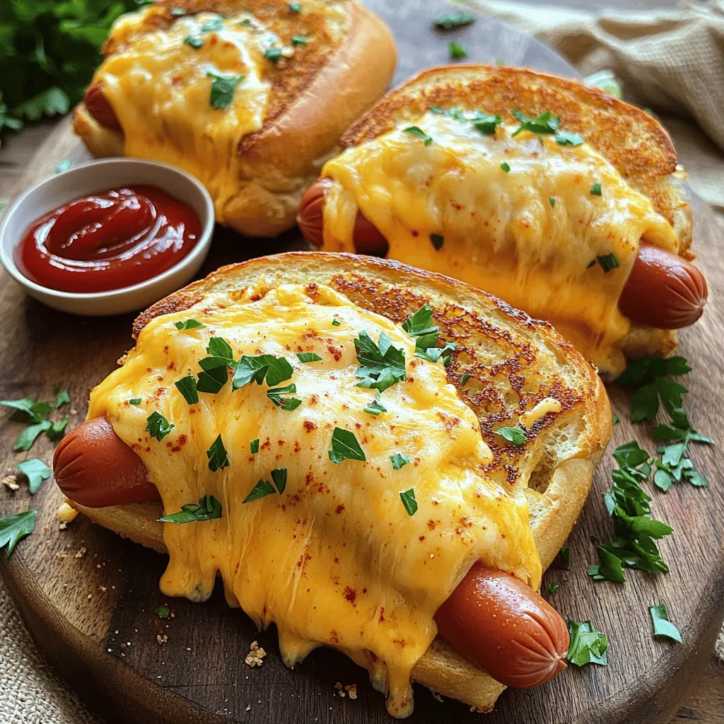 - 4 hot dog sausages - 4 slices of bread (your choice, such as sourdough or whole wheat) - 4 slices of cheese (cheddar or American work well) You can use any brand of hot dog sausages. Try to pick your favorite type. For the bread, sourdough or whole wheat gives the best results. You can also use white or rye bread. Choose cheese that melts well. Cheddar and American are both great choices. - 2 tablespoons butter, softened - 1 tablespoon garlic powder - 1 tablespoon parsley, chopped (optional) - Salt and pepper to taste Butter makes the bread crispy. Mix it with garlic powder for more flavor. You can add salt and pepper to taste. If you want a pop of color, sprinkle some chopped parsley on top. It’s optional, but it looks nice! For the full recipe, check the section above. 1. Preheating the air fryer Start by preheating your air fryer to 375°F (190°C). This should take about 5 minutes. Preheating helps cook the sandwiches evenly and gives them a nice crisp. 2. Assembling the sandwiches Take your slices of bread and spread a thin layer of softened butter on one side of each slice. On the non-buttered side, place a slice of cheese. Next, add a hot dog in the center. Sprinkle garlic powder, salt, and pepper over the hot dog. Then, place another slice of cheese on top. Finally, top with the second bread slice, making sure the buttered side is facing out. Repeat this for all sandwiches. 1. Cooking time and temperature Place the assembled sandwiches in the air fryer basket. Make sure they are in a single layer. You may need to cook them in batches if your air fryer is small. Cook for 8-10 minutes until the bread is golden brown and the cheese is melted. 2. Flipping instructions Halfway through the cooking time, carefully flip each sandwich. This step ensures both sides get that perfect crisp. Once done, remove the grilled cheese hot dogs from the air fryer. You can garnish them with chopped parsley if you like. Enjoy your meal! To make your air fryer grilled cheese hot dogs perfect, focus on even cooking. Arrange the sandwiches in a single layer in the air fryer. Avoid stacking them. This helps hot air flow around each sandwich. Flip them halfway through cooking for golden brown bread. Preventing sticking is also key. Spread butter evenly on the bread. This not only adds flavor but creates a non-stick layer. If you still worry about sticking, use parchment paper. Cut it to fit your air fryer basket. It will help keep everything in place. For great cheese melting, choose the right type of cheese. Cheddar and American melt well and add a nice taste. Place cheese on both sides of the hot dog. This ensures a gooey, cheesy bite every time. You can also add spices or herbs for extra flavor. Garlic powder gives a nice kick. You can sprinkle it on the hot dog before sealing it up. Fresh parsley adds a pop of color and freshness. Feel free to experiment with your favorite spices. Each small addition can change the taste and elevate your meal. For the full recipe, check the section above. {{image_2}} You can switch up the cheese and sausage types for tasty results. Try using pepper jack cheese for a spicy kick. Or go with mozzarella for a stretchy, gooey texture. You can also use different sausages like turkey, pork, or even veggie dogs. Each choice brings its own flavor, making your grilled cheese hot dogs unique. Bread plays a big role too. While sourdough and whole wheat are great, you can try brioche for a sweet touch. Gluten-free bread works well too. Just make sure it’s sturdy enough to hold the filling. If you need gluten-free options, plenty of brands offer great gluten-free bread. Just check the label to ensure it meets your needs. For a vegan twist, use plant-based hot dogs and vegan cheese. Many brands melt well, giving you that creamy texture you love. You can also swap butter for olive oil or a vegan spread. These variations make the dish fun and fitting for everyone. You can enjoy grilled cheese hot dogs no matter your taste or dietary needs. For more details, check the Full Recipe. After you enjoy your air fryer grilled cheese hot dogs, store any leftovers in the fridge. Place them in an airtight container. They stay fresh for about three days. If you want to keep them longer, consider freezing. Wrap each sandwich in plastic wrap and then place them in a freezer bag. They can last up to three months in the freezer. To enjoy your leftovers, reheating them in the air fryer works best. Preheat the air fryer to 350°F (175°C). Place the grilled cheese hot dogs in the basket. Heat for about 5 to 7 minutes. This keeps the bread crispy and the cheese melty. If you don’t have an air fryer, use a skillet. Heat the skillet over medium heat. Add a little butter to the pan. Place the sandwiches in the pan and cook for about 3 to 4 minutes on each side. This method also gives you a nice crispy crust. For more details, check out the Full Recipe for the air fryer grilled cheese hot dogs. Can I use other types of meats? Yes, you can. Try using turkey dogs or chicken sausages. You can even use veggie dogs if you want a plant-based meal. Each type adds a new taste. This keeps your meal fresh and fun. How can I make it healthier? To make this dish healthier, opt for whole-grain bread. You can also choose low-fat cheese. Add veggies like spinach or tomatoes for extra nutrients. These swaps keep the meal tasty while boosting its health value. What to do if the cheese doesn’t melt? If the cheese doesn’t melt, it may need more time. Make sure your air fryer is at the right temperature. If needed, cook for an extra minute or two. You can also try using a thinner cheese for better melting. How to avoid soggy bread? To keep the bread from getting soggy, spread the butter evenly. Don’t overload the sandwich with toppings. Make sure to flip the hot dog sandwiches halfway through cooking. This helps achieve that perfect, crispy texture. We explored how to make tasty air fryer sandwiches using quality ingredients. Starting with hot dog sausages, various breads, and delicious cheeses, you can create a perfect meal. We also covered essential seasonings, step-by-step cooking instructions, and helpful tips for the best results. Don't forget the fun variations and storage tips. With this guide, you can enjoy tasty and quick sandwiches tailored to your taste. Get cooking and enjoy your delicious creations!
