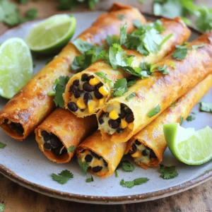 - 1 can (15 oz) black beans, drained and rinsed - 1 cup corn kernels (fresh, canned, or frozen) - 1 small red onion, finely chopped - 2 cloves garlic, minced - 1 teaspoon ground cumin - 1 teaspoon chili powder - Salt and pepper to taste - 1 tablespoon olive oil - 8 small corn tortillas - 1 cup shredded cheese (cheddar or a blend) These ingredients create a rich and tasty filling. The black beans add protein and fiber, while corn gives sweetness. The red onion and garlic bring depth to the flavor. Ground cumin and chili powder enhance the dish with warm spices. - Fresh cilantro - Lime wedges - Additional spices (if desired) I love adding fresh cilantro for a burst of freshness. Lime wedges give a zesty kick that brightens each bite. Feel free to mix in other spices to suit your taste. - Skillet - Baking sheet - Parchment paper You will need a skillet to sauté the onions and garlic. A baking sheet lined with parchment paper helps with easy cleanup. This simple equipment makes the cooking process smooth and fun. For the full recipe, check out the complete details on how to make these delicious taquitos! - Preheat the oven to 400°F (200°C) and line a baking sheet with parchment paper. - In a medium skillet, heat the olive oil over medium heat. - Add the chopped red onion and sauté until softened, about 3-4 minutes. - Next, add the minced garlic, cumin, chili powder, salt, and pepper. Cook for one minute until fragrant. - Stir in the black beans and corn, mixing well. Cook for 3-5 minutes until heated through. - Remove the skillet from heat. Place tortillas on a flat surface. - Spoon a generous amount of the black bean mixture down the center of each tortilla. - Sprinkle shredded cheese on top of the mixture. - Roll each tortilla tightly around the filling. Place seam-side down on the prepared baking sheet. - Bake the taquitos in the oven for about 15-20 minutes. They should be crispy and golden brown. - Once done, remove from the oven and let them cool slightly. - Garnish with chopped fresh cilantro. Serve with lime wedges for a zesty kick. For the full recipe, check the detailed instructions above. Enjoy the crunch and flavor in every bite! To make your taquitos crispy, set your oven to 400°F (200°C). This high heat helps them brown nicely. For best results, use a baking sheet lined with parchment paper. It keeps them from sticking and allows for even cooking. To prevent your tortillas from cracking, warm them first. You can heat them in a pan for a few seconds on each side. This softens them and makes rolling easier. If you prefer, wrap them in a damp cloth and microwave for about 30 seconds. Prepping ingredients ahead of time saves you effort when you cook. You can chop your veggies and mix the black bean filling earlier in the day. Just store them in the fridge until you’re ready to make taquitos. If you want to freeze your taquitos, assemble them first and place them on a lined baking sheet. Freeze them until firm, then transfer them to a freezer bag. They will keep well for up to three months. When you’re ready to eat, bake them straight from the freezer. Just add a few extra minutes to the baking time. Taquitos shine when paired with delicious sides. Some great options include fresh guacamole, salsa, or a crisp salad. These sides add freshness and balance the flavors of the taquitos. For dips, try sour cream or a zesty lime crema. A spicy chipotle sauce can also kick things up a notch. These dips enhance the flavor and make your meal more fun. Enjoy exploring different combinations with your taquitos! {{image_2}} You can fill taquitos with many proteins. Here are some popular choices: - Chicken taquitos: Shred cooked chicken for a tender bite. You can use rotisserie chicken for ease. - Beef taquitos: Ground beef adds rich flavor. Season it well with spices for a tasty kick. - Vegetarian and vegan alternatives: Try black beans, lentils, or mushrooms for a meatless option. These ingredients are packed with protein and flavor. Spice up your taquitos easily. Here are some fun ways to add flavor: - Adding different spices: Experiment with smoked paprika, cayenne, or oregano for a unique twist. These spices can brighten your filling. - Incorporating additional vegetables: Bell peppers, spinach, or zucchini add color and texture. Plus, they boost nutrition without much effort. How you serve taquitos changes the vibe of your meal. Here are some ideas: - Taquitos as appetizers: Serve them with salsa or guacamole for a fun snack. Guests will love the crunch! - Plated entrees or party snacks: Arrange taquitos on a platter with dips. This makes an impressive dish for gatherings. Feel free to explore these variations and enhancements in the Full Recipe for Zesty Black Bean Taquitos! To keep your taquitos fresh, store them in the fridge. Place them in an airtight container. They taste best within three days. After that, they may lose their crunch. For longer storage, freeze your taquitos. Place them in a freezer-safe container or bag. Make sure to remove air to prevent freezer burn. When you're ready to eat, reheat them in the oven at 375°F (190°C) for about 15-20 minutes. This keeps them crispy and tasty. Use glass or plastic containers with tight lids. You can also use freezer bags. Clearly label each container with the date. This way, you can track how fresh your taquitos are. Taquitos are small rolled tacos. They are usually filled with meat, cheese, or beans. The name "taquito" means "small taco" in Spanish. They originated in Mexico and are popular in many regions. You can fry or bake them for a crispy texture. Taquitos are great for snacks, parties, or casual meals. They are often served with salsa, guacamole, or sour cream. Yes, you can make taquitos in an air fryer. Here’s how: - Preheat your air fryer to 400°F (200°C). - Place the rolled taquitos in a single layer in the basket. - Cook for 8-10 minutes until they are golden brown. - Shake the basket halfway to ensure even cooking. Using an air fryer makes them crispy with less oil. It’s a healthier way to enjoy taquitos. You can customize taquitos with many fillings. Here are some ideas: - Use shredded chicken or beef for protein. - Add sautéed vegetables like bell peppers or zucchini. - Try different beans, like pinto or refried beans. - Mix in cheese for extra flavor. Experiment with spices like taco seasoning or cumin. This lets you create your favorite flavor profiles. Look for local taquerias or Mexican markets for great taquitos. Many food trucks also serve tasty options. Check reviews on food apps for popular spots. If you travel, ask locals for their favorite taquito places. You might discover hidden gems! Try the recipe for Zesty Black Bean Taquitos from this article for a homemade option. Zesty Black Bean Taquitos are easy to prepare and full of flavor. You learned about the main ingredients, cooking steps, and tips for crispiness. You can customize them with various proteins and flavors. These taquitos can be stored for short or long terms, making them a great meal prep option. Enjoy making these tasty snacks or meals. Whether for a party or a cozy night in, they’re sure to impress. Happy cooking!