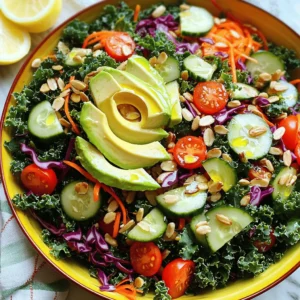 - 2 cups kale, finely chopped - 1 cup red cabbage, shredded - 1 cup carrots, grated - 1 cucumber, diced - 1 bell pepper (red or yellow), diced - 1/2 cup cherry tomatoes, halved I love using fresh vegetables for this salad. Kale gives a nice crunch and is full of nutrients. Red cabbage adds a pop of color and a sweet taste. Grated carrots bring sweetness and bright orange color. Diced cucumber keeps things cool and crisp. You can choose red or yellow bell pepper for color and flavor. Cherry tomatoes add juicy bites that brighten the salad. - 1/4 cup sunflower seeds - 1/4 cup raw almonds, chopped Nuts and seeds give this salad a great crunch. Sunflower seeds add a nutty flavor and a nice bite. Raw almonds bring a hearty crunch and healthy fats. You can also toast them for extra flavor, but raw works well too. - 3 tablespoons lemon juice - 2 tablespoons olive oil - 1 tablespoon apple cider vinegar - Salt and pepper to taste The dressing is simple yet full of flavor. Lemon juice adds brightness and zest. Olive oil gives richness and smoothness. Apple cider vinegar adds a tangy kick that makes the salad pop. I always recommend adding salt and pepper to taste. This helps bring all the flavors together. For the full recipe, check out the Crunchy Detox Salad section. Enjoy your fresh and healthy delight! Start by washing all your fresh veggies. For the kale, remove the tough stems. Chop the kale into small pieces. The red cabbage should be shredded thinly. Grate the carrots using a box grater. Dice the cucumber and bell pepper into bite-sized pieces. Cut the cherry tomatoes in half. This mix of colors and textures makes your salad pop. Grab a large mixing bowl. Combine the chopped kale, shredded cabbage, grated carrots, diced cucumber, and diced bell pepper in the bowl. Add the halved cherry tomatoes. For a crunchy twist, toss in the sunflower seeds and chopped almonds. Stir everything gently to mix well. This creates a vibrant salad that is both nutritious and satisfying. In a small bowl, whisk together the lemon juice, olive oil, and apple cider vinegar. Season with salt and pepper to taste. This dressing is light and refreshing. It brings all the flavors together beautifully. Pour the dressing over the salad mixture. Toss gently again until all ingredients are coated. Let the salad sit for about 10 minutes. This allows the flavors to meld before serving. For the complete details, check out the Full Recipe. To make your salad extra crunchy, focus on how you chop the veggies. Use a sharp knife for clean cuts. This helps keep the water inside the vegetables. Cut the kale into small pieces, and shred the red cabbage thinly. Grate the carrots finely for a nice texture. Dice the cucumber and bell pepper into small bits. Each bite should be bright and crisp. You can add more depth with herbs and spices. Fresh herbs like parsley or cilantro work well. Try adding a pinch of cumin for warmth. Dill gives a nice twist, too. Experiment with different flavors until you find your favorite mix. You can even add a sprinkle of chili flakes for heat! Letting the salad sit is key for great taste. After mixing, give it about 10 minutes. This time allows the veggies to soak up the dressing. The flavors blend better when they sit together. This simple step makes a big difference in taste and enjoyment. For a full guide on making this salad, check out the Full Recipe. {{image_2}} To make your Crunchy Detox Salad more filling, add protein. You can use beans like chickpeas or black beans. They offer a nice texture and boost nutrition. If you prefer meat, grilled chicken works great. For a plant-based option, tofu is fantastic. Just sauté it or grill it for extra flavor. You can even try tempeh or edamame for a tasty change. Using seasonal vegetables makes your salad fresh and exciting. In spring, add asparagus or snap peas for crunch. Summer brings ripe tomatoes and sweet corn. In fall, try roasted butternut squash or apples. Winter vegetables like Brussels sprouts and radishes add a nice bite. This way, your salad stays vibrant and full of flavor all year round. If you want a dairy-free salad, you can easily swap out the dressing. Use a mix of tahini and lemon juice for a creamy texture. You can also try cashew cream for richness. Top your salad with seeds or nuts instead of cheese. Nutritional yeast adds a cheesy flavor without dairy. These options keep your salad tasty and vegan-friendly. Feel free to explore these variations to make the Crunchy Detox Salad uniquely yours! For the full recipe, check out the Crunchy Detox Salad section. To keep your Crunchy Detox Salad fresh, store it in an airtight container. Make sure to remove any avocado slices if you have leftovers. Avocado can brown quickly, changing the look and taste. Place the salad in the fridge right away. This keeps it crisp and tasty. The salad can last up to three days in the fridge. The dressing stays good for about a week. If mixed, the salad may lose its crunch after a day. Always check for signs of spoilage before eating. I do not recommend freezing the whole salad, as veggies can get mushy. However, you can freeze the dressing. Pour it into a freezer-safe container. It will last for up to three months. When ready to use, thaw it in the fridge overnight. This way, you can enjoy fresh flavors again! For the full details on making this salad, refer to the Full Recipe. The crunchy detox salad packs a big nutritional punch. It includes fresh green kale, which is rich in vitamins A, C, and K. Red cabbage adds antioxidants that help fight inflammation. Carrots give you beta-carotene, great for your eyes. Cucumbers are hydrating and low in calories. Bell peppers add vitamin C, while cherry tomatoes boost heart health. Sunflower seeds and almonds provide healthy fats and protein. The lemon juice and apple cider vinegar aid digestion. Overall, this salad supports your immune system and keeps your energy up. Yes, you can meal prep this salad! I recommend chopping the veggies and storing them in airtight containers. Keep the dressing separate to avoid sogginess. You can mix everything together just before eating. This way, your salad stays fresh and crunchy for days. It’s perfect for busy weekdays! Customizing your crunchy detox salad is easy! You can swap out any veggie you don’t like. For example, add spinach or arugula instead of kale. If you prefer a sweeter taste, toss in some diced apples or raisins. You can also change the nuts; try walnuts or pecans. Want more protein? Add cooked chicken, chickpeas, or tofu. Adjust the dressing by using lime juice or adding herbs like basil or parsley. Make it your own! You learned how to make a fresh, crunchy detox salad with vibrant vegetables and nuts. We went through each step, from chopping ingredients to making a tasty dressing. Remember to let the salad sit for a while to enhance the flavors. Feel free to add protein or seasonal veggies for extra variety. Store leftovers properly to keep them fresh. This salad is nutritious, easy to customize, and perfect for meal prep. With these tips and variations, you'll enjoy a delicious dish that supports your health goals.