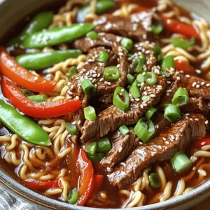 - 250g beef sirloin, thinly sliced - 200g rice noodles - 2 tablespoons soy sauce - 1 tablespoon oyster sauce (optional) - 1 tablespoon hoisin sauce - 1 tablespoon sesame oil - 2 cloves garlic, minced - 1-inch piece ginger, grated - 1 red bell pepper, sliced - 1 cup snap peas - 2 green onions, sliced - 1 tablespoon sesame seeds (for garnish) - Salt and pepper to taste - Wok or large pan - Cooking utensils (spoon, spatula) - Measuring spoons and cups To make sticky beef noodles, gather all the ingredients listed. The beef sirloin is key for a tender bite. Rice noodles soak up the sauce well, making each bite flavorful. Use soy sauce for saltiness and oyster sauce for depth. Hoisin sauce adds a sweet note, while sesame oil brings a nutty flavor. Garlic and ginger give a nice zing. Fresh veggies like bell pepper and snap peas add crunch and color. Green onions and sesame seeds are great for the final touch. You will also need a wok or a large pan to stir-fry everything. Grab your cooking utensils and measuring cups to keep things organized. For the full recipe, check the details above. Start by cooking the rice noodles according to the package instructions. This usually takes just a few minutes. Once they are done, drain the noodles and set them aside for later use. Make sure they don’t stick together. In a bowl, combine the sliced beef with soy sauce, oyster sauce, hoisin sauce, and a pinch of salt and pepper. Mix well to coat the beef evenly. Let the mixture marinate for about 15 minutes. This step adds great flavor and helps tenderize the meat. Heat sesame oil in a large pan or wok over medium-high heat. Once hot, add the marinated beef. Stir-fry until browned, which should take about 2-3 minutes. Remove the beef from the pan and set it aside. In the same pan, add minced garlic and grated ginger. Stir-fry them for about 30 seconds until fragrant. Next, add sliced red bell pepper and snap peas. Stir-fry these for another 2-3 minutes until they are slightly tender but still crisp. Finally, return the beef to the pan along with the cooked noodles. Toss everything together, ensuring the noodles are coated in the sauce and heated through. This step is key to getting that sticky texture. Stir in the sliced green onions and cook for an additional minute to combine all the flavors. Enjoy your meal! For a complete guide, check out the Full Recipe. - Use thin slices of beef for fastest cooking. Thin cuts cook quickly and evenly. - Marinate for the right duration to tenderize and flavor the meat. About 15 minutes works well. - Adjust soy sauce and hoisin sauce to your taste preferences. Start with less and add more. - Optionally add chili flakes for heat or more vegetables for variety. Peppers and carrots work great. - Use a non-stick pan or wok to avoid sticking. This helps in easy cooking and cleanup. - Ensure your ingredients are prepped and measured before starting to cook. This makes the process smoother. For more detailed steps and to explore the full potential of these sticky beef noodles, check the Full Recipe. {{image_2}} Sticky beef noodles are great, but you can mix it up! Here are some variations you can try. For a meatless meal, you can easily swap beef for tofu or tempeh. These options soak up flavor well. Use vegetable broth instead of sauces to keep it tasty. This change keeps it light but still full of flavor. Want some heat? Add sriracha or chili oil to your beef marinade. This gives a nice kick. You can also garnish your dish with fresh cilantro or sliced chili peppers. It adds color and a burst of flavor. You can make your sticky beef noodles unique. Try adding mushrooms or baby bok choy for extra texture. These veggies add a nice crunch. Before serving, drizzle some chili garlic sauce on top. This small touch makes a big difference in taste. Make sure to check out the Full Recipe for all the details. Enjoy experimenting with these ideas! - Allow leftovers to cool completely before storing. - Place in an airtight container and refrigerate. - Reheat in a pan over medium heat, adding a splash of water or broth if needed. - Microwave for quick reheating, ensuring it’s evenly heated. - Freeze in individual portions for easy meals later. - Thaw overnight in the refrigerator before reheating. The best beef for sticky beef noodles is sirloin or flank steak. These cuts are tender and rich in flavor. They cook quickly and stay juicy, perfect for stir-frying. Choosing the right beef makes a big difference in taste and texture. Yes, you can make sticky beef noodles ahead of time. Prepare the ingredients, like the beef and vegetables, in advance. Cooked noodles can be refrigerated too. This way, you save time on busy days. Just reheat everything when you are ready to eat. To spice up sticky beef noodles, add chili sauce or fresh chopped chilies. You can also sprinkle red pepper flakes into the sauce mix while cooking. This gives the dish a nice kick. Adjust the spice level to fit your taste. Enjoy the heat! Sticky beef noodles are a fun dish to make. We covered the key ingredients, from beef to rice noodles, and discussed cooking methods. Marinating beef and stir-frying veggies are crucial for flavor. You can customize this dish with spice and different veggies. Remember to store leftovers properly for easy meals later. Experimenting can lead to delicious results. Enjoy making this dish your own through creative twists.