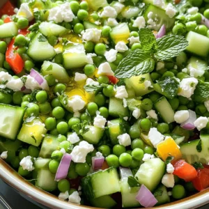 For a great pea salad, use fresh or frozen peas. I like to use two cups of peas. If you choose frozen, just thaw them first. Then, add one cup of diced cucumber. It adds crunch. Next, include half a cup of diced red bell pepper for sweetness and color. A quarter cup of finely chopped red onion gives a nice bite. Finally, toss in a quarter cup of fresh mint leaves, chopped finely. Mint adds a bright flavor that makes the salad pop. You will need some pantry items for the dressing. Grab three tablespoons of olive oil for richness. Two tablespoons of fresh lemon juice add a zesty touch. Salt and pepper will enhance all the flavors. These simple ingredients work well together to create a delicious dressing. When picking peas, look for bright green colors. Fresh peas should feel firm and smooth. If you choose cucumbers, select ones that are firm with no soft spots. For bell peppers, look for shiny skin. The red onion should feel heavy for its size. Fresh mint should smell fragrant and have vibrant green leaves. Quality ingredients make your salad taste even better. Enjoy the fresh flavors of your pea salad delight! For the complete recipe, check out the Full Recipe. Start with fresh or frozen peas. If you use frozen peas, thaw them first. Drain any water. For fresh peas, blanch them in boiling water for about 2-3 minutes. Then, cool them in ice water to stop cooking. This keeps them bright green and crisp. In a large mixing bowl, add the prepared peas. Then, chop one cup of cucumber and dice half a cup of red bell pepper. Next, finely chop one-fourth of a cup of red onion. Add all these vegetables to the bowl along with one-fourth of a cup of chopped fresh mint leaves. Mix everything gently to combine. In a small bowl, whisk together three tablespoons of olive oil and two tablespoons of fresh lemon juice. Add salt and pepper to taste. Mix well until the dressing is smooth. Pour the dressing over the vegetable mixture. Toss gently so that all the veggies are coated. Finally, sprinkle one-fourth of a cup of crumbled feta cheese on top. Give it one last gentle toss. If needed, taste and adjust the seasoning. Let the salad sit for about ten minutes before serving. This allows the flavors to blend perfectly. For a complete guide, check out the Full Recipe. To boost flavor, use fresh herbs. Mint is a great choice, but you can also add parsley or dill. A pinch of garlic powder or onion powder adds depth too. For a kick, sprinkle in some red pepper flakes. When mixing your dressing, taste it before adding to the salad. Adjust with salt and pepper as needed for balance. Serve your pea salad in a clear bowl. This shows off the vibrant colors. You can layer the salad in a mason jar for a fun look. Top it with extra mint leaves or a sprinkle of feta for flair. For a picnic, use small cups for easy serving. Use a large mixing bowl to combine the ingredients. A whisk helps blend the dressing well. A sharp knife and cutting board make chopping easy. For serving, try a salad spoon or tongs. These tools make it simple to toss or serve your delicious pea salad. For the complete recipe, check out the Full Recipe section. {{image_2}} Add a savory twist to your pea salad with crispy bacon. Start by frying 4 strips of bacon until crisp. Chop the bacon into pieces and mix it into your salad. The salty, smoky flavor pairs well with the fresh peas. This option adds great crunch and taste. For a creamy version, use mayonnaise or Greek yogurt. Mix 1 cup of mayonnaise or yogurt with the dressing ingredients. This adds a rich texture and enhances the flavors. You can also mix in some sour cream for an extra tang. A creamy salad is great for gatherings and barbecues. If you have dietary needs, there are plenty of swaps. For a vegan salad, skip the feta and use avocado for creaminess. If you need gluten-free options, this salad is already safe. You can swap the olive oil with a nut oil for a unique flavor. Explore these variations to suit your needs. For the full recipe, check the details above. To keep your pea salad fresh, store it in an airtight container. This helps prevent air from spoiling the salad. Place the container in the fridge right after serving. Always let the salad cool to room temperature before sealing it. This step keeps extra moisture out and helps maintain texture. Pea salad lasts about three days in the fridge. After that, the taste can change, and the veggies may get mushy. It’s best to eat it within this time for the best flavor. Always check for any off smells or changes in color before eating leftovers. Freezing pea salad is not ideal. The fresh ingredients can lose their crunch and flavor. If you must freeze it, use a freezer-safe container. However, I suggest freezing only the peas, not the whole salad. You can add fresh ingredients later after thawing. This keeps the salad tasty and fresh when you serve it later. For a full recipe, check out the Refreshing Minty Pea Salad. Yes, you can use frozen peas. They are quick and easy. Just thaw them before use. Frozen peas taste sweet and fresh too. They save time and reduce waste. You can skip the blanching step for frozen peas. This makes your prep faster. Peas are small but mighty! They are low in calories yet packed with nutrients. Peas provide protein, fiber, and vitamins. They support digestion and help keep you full. They also have antioxidants, which are great for your health. Eating peas can boost your heart health too. Making a vegetarian version is simple! Start with the base recipe. Use fresh or frozen peas, cucumbers, and peppers. Skip the feta cheese if you want it dairy-free. You can add nuts or seeds for crunch. Try using a vegan cheese for added flavor. You can find the full recipe above. You learned about fresh ingredients and pantry staples for making pea salad. I shared tips for choosing quality items and step-by-step instructions for each part of the dish. We explored ways to enhance flavors and make your salad look great. You can also try fun variations, like adding bacon or creamy dressings. Finally, we covered how to store leftovers and answered common questions. Pea salad is easy, tasty, and versatile. Enjoy creating your own version!