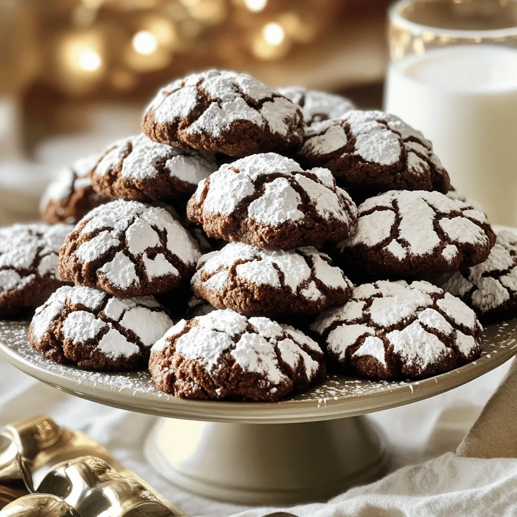 To make Brownie Crinkle Cookies, you need simple and tasty ingredients. Each one plays a key role in creating that rich, chocolatey flavor. Here’s what you’ll need: - 1 cup semi-sweet chocolate chips - 1/2 cup unsalted butter - 3/4 cup granulated sugar - 1/4 cup packed brown sugar - 2 large eggs - 1 teaspoon vanilla extract - 1 cup all-purpose flour - 1/2 teaspoon baking powder - 1/4 teaspoon salt - 1/2 cup powdered sugar (for rolling) You can find all these items at your local grocery store. Using high-quality chocolate chips makes a big difference. They add depth to the flavor. Unsalted butter allows you to control the saltiness in the cookie. Make sure your eggs are at room temperature. This helps them mix in better. Also, sift your flour, baking powder, and salt together. This will ensure even mixing and a light texture. If you want to dive deeper into the recipe, check out the Full Recipe for detailed steps. Happy baking! First, you need to preheat your oven to 350°F (175°C). This step is key for even baking. Next, grab a baking sheet and line it with parchment paper. This helps the cookies not stick and makes cleaning easy. Now, let’s melt the chocolate and butter. Take a microwave-safe bowl and add 1 cup of semi-sweet chocolate chips and 1/2 cup of unsalted butter. Microwave them in 20-second intervals. Stir in between until the mix is smooth and fully melted. This rich blend gives the cookies their deep flavor. In a mixing bowl, whisk together 3/4 cup of granulated sugar, 1/4 cup of brown sugar, 2 large eggs, and 1 teaspoon of vanilla extract. You want this mixture to be smooth and a bit frothy. It adds sweetness and lightness to the cookies. Then, pour the melted chocolate mix into your sugar mix. Stir until it combines well. In a different bowl, whisk together 1 cup of all-purpose flour, 1/2 teaspoon of baking powder, and 1/4 teaspoon of salt. Gradually add this dry mix to the wet mix, stirring just until combined. Don’t overmix; we want soft, fudgy cookies. After mixing, chill the dough in the fridge for about 30 minutes. This makes the dough easier to handle and helps with the crinkle effect. After chilling, it’s time to shape the cookies. Use a tablespoon to scoop the dough and roll it into balls. Then, roll each ball in 1/2 cup of powdered sugar until it’s fully coated. This gives them their unique look. Place the dough balls on the prepared baking sheet, spacing them about 2 inches apart. Bake these cookies for 10 to 12 minutes. You want the edges to be set, and the tops should look crinkled. Once baked, take them out and let the cookies cool on the baking sheet for 5 minutes. After that, transfer them to a wire rack to cool completely. Now you have delicious Brownie Crinkle Cookies! For the full recipe, check out the earlier section. To get that lovely crinkle on your cookies, chilling the dough is key. When you chill the dough, it firms up and helps control spread while baking. This means your cookies will maintain their shape and rise beautifully. Aim to chill your dough for at least 30 minutes. Now, let's talk about baking time and temperature. Preheat your oven to 350°F (175°C). Bake your cookies for 10-12 minutes. Keep an eye on them! You want the edges set but the tops to look slightly soft. This will help you achieve that perfect chewy center. You can easily enhance the flavor of your Brownie Crinkle Cookies. One way is to substitute ingredients. For a richer taste, try using dark chocolate chips instead of semi-sweet. Dark chocolate has a more intense flavor that adds depth. You can also mix in different types of chocolate. For example, white chocolate chips or even mint chocolate chips can create a fun twist. Each type of chocolate brings its own unique flavor to the cookie, making them even more irresistible. {{image_2}} To make Brownie Crinkle Cookies even more fun, you can play with flavors. - Adding nuts or chocolate chunks: You can mix in nuts like walnuts or pecans. These add a nice crunch. You might also try chocolate chunks for extra chocolate goodness. Just fold them into the batter before chilling. - Incorporating spices or extracts: Want to spice things up? Add a pinch of cinnamon or a dash of espresso powder. These flavors enhance the chocolate. You can also try almond or peppermint extract for a twist. Just a little goes a long way! You can adjust this recipe to fit different diets. - Gluten-free adaptations: If you need a gluten-free option, swap the all-purpose flour for a gluten-free blend. Many blends work well. Just make sure your other ingredients are also gluten-free. - Vegan alternatives: To make these cookies vegan, replace the eggs. You can use flaxseed meal mixed with water or applesauce. Use vegan butter in place of regular butter. This way, you still get that rich taste without any animal products. Feel free to experiment with these variations. Each change brings a new twist to your Brownie Crinkle Cookies. For a full recipe, check out the details above! To keep your brownie crinkle cookies fresh, use an airtight container. This will help lock in moisture and flavor. You can separate layers with parchment paper to avoid sticking. Store the cookies at room temperature, away from heat and light. This keeps them soft and chewy. If you live in a humid area, consider chilling them in the fridge. Brownie crinkle cookies last about 5 to 7 days at room temperature. If you want them to last longer, freezing is a great option. Place the cookies in a freezer-safe bag or container. They can stay fresh for up to three months in the freezer. When you’re ready to enjoy them, just thaw and savor! What contributes to the crinkle effect? The crinkle effect comes from two main factors. First, the dough must be chilled before baking. This helps create those lovely cracks. Second, rolling the dough in powdered sugar adds a layer that helps the cookies rise. As they bake, the sugar crust forms, leaving cracks on top. This process gives the cookies their signature look. Can these cookies be made in advance? Yes, you can make these cookies in advance! You can prepare the dough and chill it in the fridge for up to three days. For longer storage, roll the dough into balls, then freeze them. When you are ready to bake, just pull them out and bake them straight from the freezer. This way, you can enjoy warm cookies anytime. Best pairings for Brownie Crinkle Cookies Brownie Crinkle Cookies pair well with many treats. A tall glass of cold milk is a classic choice. You can also serve them with coffee or hot chocolate for a cozy treat. For a fun twist, try serving them with a scoop of vanilla ice cream. The warm cookies and cold ice cream make a delightful dessert. How to serve for parties or gatherings When serving at parties, stack the cookies on a tiered platter for a beautiful display. Dust them lightly with more powdered sugar for a special touch. You can also offer a variety of dips, like chocolate or caramel sauce, for guests to enjoy. This makes your cookie table fun and interactive. In this blog post, we explored the sweet world of Brownie Crinkle Cookies. We discussed the key ingredients needed and the step-by-step method for making them. You learned tips for achieving the perfect crinkle and ways to customize flavors. I also shared storage tips to keep your cookies fresh. Whether you prefer nutty bites or gluten-free options, there’s a recipe for you. Enjoy baking and sharing these delicious treats with others!
