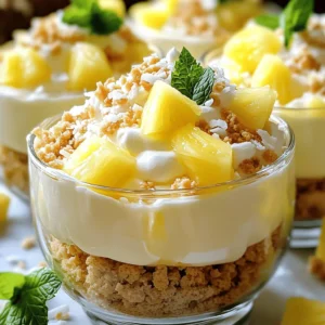 To make the Pineapple Dream Dessert, you need a few simple ingredients. This dessert is creamy, fruity, and easy to prepare. Here is the full list of ingredients: - 1 can (20 oz) crushed pineapple, drained - 1 cup whipped cream cheese - 1/2 cup powdered sugar - 1/2 teaspoon vanilla extract - 1 cup crushed graham crackers - 1/4 cup unsweetened coconut flakes - 1/2 cup mini marshmallows - Fresh pineapple chunks for garnish - Mint leaves for garnish (optional) Each ingredient adds to the flavor and texture. The crushed pineapple gives a fresh, juicy taste. Whipped cream cheese adds creaminess and richness. Powdered sugar sweetens the mix, while vanilla extract enhances the flavors. The crushed graham crackers and coconut flakes bring a nice crunch. Finally, mini marshmallows add a soft, sweet touch. You can find the complete recipe, including instructions, in the [Full Recipe]. This dessert is a fun way to bring the taste of summer to your table. - Step 1: Mix Primary Ingredients Start by draining the crushed pineapple. In a bowl, combine this pineapple with whipped cream cheese, powdered sugar, and vanilla extract. Use an electric mixer to blend until smooth and creamy. This step makes the base of your dessert rich and tasty. - Step 2: Prepare Graham Cracker Mixture In another bowl, mix the crushed graham crackers with the unsweetened coconut flakes. Be sure to save 1/4 cup of this mixture for later. This will add a nice crunch to the top of your dessert. - Step 3: Combine and Fold Ingredients Now, fold the graham cracker mixture into the pineapple cream mixture. Mix gently until everything is evenly combined. Next, stir in the mini marshmallows. This adds a fun chewy texture to your dessert. - Step 4: Serve or Store Spoon the mixture into dessert cups or a large dish. Sprinkle the reserved graham cracker and coconut mix on top. Chill in the fridge for at least 2 hours. This helps the flavors blend well. Before serving, top with fresh pineapple chunks and mint leaves if you like. Enjoy your Pineapple Dream Dessert! For a detailed guide, check the Full Recipe. Use Fresh vs. Canned Pineapple You can use either fresh or canned pineapple. Fresh pineapple adds a bright flavor. It also makes the dessert taste more vibrant. Canned pineapple is easier and still tasty. Just make sure to drain it well. This keeps your dessert from getting too watery. How to Achieve the Right Creamy Texture To get a creamy texture, mix the whipped cream cheese well. Use an electric mixer for the best results. Beat until it's smooth and fluffy. This step makes your dessert rich and delightful. If it feels too thick, add a splash of milk. This helps to loosen it up a bit. Chilling Time Importance Chilling is key for this dessert. It helps the flavors blend together. Let it chill in the fridge for at least 2 hours. If you can, chill it overnight. This makes every bite delicious and refreshing. The longer it sits, the better it gets! Check the [Full Recipe] for more details. {{image_2}} Tropical Twist with Other Fruits You can add other fruits to your Pineapple Dream Dessert for a tropical twist. Try using mango, banana, or kiwi. These fruits mix well with pineapple. Just chop them up and fold them into the creamy mixture. This adds flavor and color to your dessert. It makes it more fun and tasty! Different Crust Alternatives The crust can change the whole dessert. If you want a different taste, try using crushed cookies instead of graham crackers. Chocolate cookies give a rich flavor. Vanilla wafers add sweetness. You can also use crushed nuts for a crunchy base. Each crust choice brings a new vibe to this dish. Vegan Option Ideas For a vegan version, swap the whipped cream cheese for a plant-based cream. Use coconut cream or almond cream for a rich taste. You can use agave syrup instead of powdered sugar. This keeps it sweet without dairy. Your family and friends will love this vegan twist on a classic dessert. For the full recipe, check the detailed steps above. Refrigeration Guidelines Store your Pineapple Dream Dessert in an airtight container. Keep it in the fridge. It will stay fresh for about 3 to 4 days. If you use a large dish, cover it with plastic wrap. This keeps it from drying out. Freezing Pineapple Dream Dessert You can freeze this dessert if you have extra. Use a freezer-safe container. Before freezing, let it cool completely. It can last for up to 2 months in the freezer. To eat, thaw it in the fridge overnight. Shelf Life and Best Practices Always check for freshness before serving. If it looks off or smells strange, throw it away. Following these storage tips helps keep your dessert tasty and safe to eat. Enjoy it just like when you first made it! Can I make this dessert ahead of time? Yes, you can make this dessert ahead of time. It actually tastes better after chilling. I recommend making it a day before you serve. This way, the flavors mix well. Just cover it tightly and store it in the fridge. What can I substitute for whipped cream cheese? You can use regular cream cheese if you want. You can also use Greek yogurt for a lighter option. Both options will still give you a creamy texture. Just make sure to mix well until smooth. How can I make this dessert gluten-free? To make this dessert gluten-free, use gluten-free graham crackers. They are easy to find. You can also use crushed nuts or oats for the crust. Just ensure they are gluten-free certified. This way, everyone can enjoy this tasty treat! For the full recipe, check out the details above! You learned about making a tasty Pineapple Dream Dessert. We covered every step, from mixing the ingredients to serving it. I shared helpful tips for the best flavor and texture. We also explored fun variations and how to store leftovers. This dessert brings joy to any gathering. It’s easy to make and sure to impress. Enjoy creating your version of this sweet treat. Dive into the kitchen and let your taste buds celebrate!