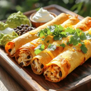 To make crispy loaded chicken taquitos, you need the following ingredients: - 2 cups cooked shredded chicken - 1 cup shredded cheese (choose cheddar or Mexican blend) - 1/2 cup black beans, rinsed and drained - 1/4 cup fresh cilantro, chopped - 1 teaspoon cumin - 1/2 teaspoon garlic powder - Salt and pepper, to taste - 12 small corn tortillas - Vegetable oil, for frying - Optional toppings: sour cream, guacamole, salsa Using quality ingredients makes a big difference. For chicken, use rotisserie or freshly cooked chicken. It shreds easily and adds great flavor. I love using a blend of cheddar and Mexican cheese for a rich taste. Black beans bring extra protein and fiber. Fresh cilantro adds a pop of color and a fresh taste. Corn tortillas are the best choice. They're soft and perfect for rolling. Heat them before filling to keep them pliable. For frying, use vegetable oil for a nice crisp. For added fun, top your taquitos with sour cream, guacamole, or salsa. These toppings enhance flavor and make every bite even better. Check the [Full Recipe] for a step-by-step guide to making these tasty treats! 1. Mixing the filling Start by taking a large mixing bowl. Add 2 cups of cooked shredded chicken. Then, toss in 1 cup of shredded cheese. I like using a cheddar or Mexican blend for extra flavor. Next, add 1/2 cup of black beans that you rinsed and drained. For a fresh taste, add 1/4 cup of chopped cilantro. Sprinkle in 1 teaspoon of cumin and 1/2 teaspoon of garlic powder. Don’t forget to season with salt and pepper to taste. Mix everything well until it is combined. 2. Heating the tortillas Grab a dry skillet and place it over medium heat. Warm each small corn tortilla for about 30 seconds on each side. This step is key to making them soft and easy to roll. Don’t rush; it helps prevent tearing. 3. Rolling the taquitos Lay one tortilla flat on a clean surface. Take about 2 tablespoons of the filling and place it on one end of the tortilla. Roll it tightly around the filling. If you need help, use a toothpick to keep it secure. Repeat this for all your tortillas. 4. Heating the oil In a large skillet, pour in about an inch of vegetable oil. Heat the oil over medium-high heat. You want it to get hot, but not smoking. This step is important for crispy taquitos. 5. Frying the taquitos Once the oil is hot, carefully add the rolled taquitos to the skillet, seam-side down. Fry them for about 3-4 minutes on each side. You want them golden brown and crispy. Fry in batches to avoid crowding the pan. 6. Draining excess oil After frying, use a slotted spoon to transfer the taquitos to a plate lined with paper towels. This helps drain any excess oil. Serve them hot with your favorite toppings. You can use sour cream, guacamole, or salsa. Enjoy your delicious taquitos! For the full recipe, check out the complete instructions. To keep your tortillas soft, heat them in a dry skillet. Warm each side for about 30 seconds. This step makes them easy to roll. If you skip this, they may crack. You can also wrap them in a damp cloth while you prepare the filling. For that perfect golden-brown color, don’t overcrowd the pan. Fry only a few at a time. This way, the heat stays high, and they cook evenly. Flip them carefully to avoid breaking. Keep an eye on them, as they can burn quickly. Toppings can elevate your taquitos. Try sour cream, guacamole, or salsa for a fresh twist. You can also add shredded lettuce or diced tomatoes. If you like a kick, top with jalapeños or hot sauce. Pair your taquitos with sides like Mexican rice or refried beans. For drinks, consider a refreshing margarita or a cold soda. These will complement your meal and make it even more enjoyable. {{image_2}} You can fill taquitos with many tasty options. For a beef filling, use seasoned ground beef. Add onions and spices for more flavor. Vegetarian taquitos are great too. Use roasted veggies or a mix of beans. Cheese-only taquitos are simple and delicious. Just pick your favorite cheese for a cheesy treat. You can get creative with ingredients. Try using pulled pork or turkey instead of chicken. Add some spinach or kale for a health boost. You can even mix in different cheeses, like pepper jack for a spicy kick. The possibilities are endless! Baked taquitos are a healthier option. Preheat your oven to 400°F (200°C). Place the rolled taquitos on a baking sheet. Brush them lightly with oil. Bake for about 20 minutes until crispy. This method cuts down on oil and mess. Air-fried taquitos are quick and easy. Set your air fryer to 375°F (190°C). Arrange the taquitos in a single layer. Cook for 10-12 minutes. They come out crispy and golden. This method uses less oil and gives great results. Try these methods to find your favorite way to enjoy taquitos! For a complete guide, check the Full Recipe. To store leftover taquitos, let them cool first. Place them in a plastic bag or an airtight container. Make sure to remove as much air as possible. You can keep them in the fridge for up to three days. To reheat, I recommend using the oven. Preheat it to 350°F (175°C). Place the taquitos on a baking sheet and heat for about 10 to 15 minutes. This method keeps them crispy and tasty. Freezing taquitos is easy. For uncooked taquitos, lay them on a baking sheet. Freeze them for about an hour until they are firm. Once firm, transfer them to a freezer bag. You can keep them for up to three months. For cooked taquitos, let them cool. Then, wrap each one in plastic wrap and place them in a freezer bag. To thaw, move them to the fridge overnight. For reheating, use the oven at 350°F (175°C) for 15 to 20 minutes. This way, they stay crispy and delicious. For more details on making taquitos, check the Full Recipe. Can I make taquitos ahead of time? Yes, you can make taquitos ahead of time. Prepare the filling and roll the taquitos. Store them in the fridge for up to 24 hours. You can fry them just before serving. This saves time and keeps them fresh. What are the best sauces for taquitos? Taquitos pair well with many sauces. Some great options include: - Sour cream - Guacamole - Salsa - Chipotle sauce These sauces add flavor and make your taquitos even better. How do I make taquitos crispy without frying? To make taquitos crispy without frying, try baking them. Preheat your oven to 425°F (220°C). Arrange rolled taquitos on a baking sheet. Brush them lightly with oil. Bake for about 15-20 minutes, turning them halfway through. This method gives you a healthier option. What is the historical significance of taquitos? Taquitos have roots in Mexican cuisine. They are often linked to street food. They offer a quick and tasty meal. Many families have their own recipes passed down through generations. This makes taquitos a beloved dish. Where can I buy authentic taquitos near me? To find authentic taquitos, check local Mexican restaurants or food trucks. Yelp and Google Maps can help you locate places nearby. Ask friends for their favorites, as personal recommendations are often the best. How do I serve taquitos for a party? For a party, arrange taquitos on a large platter. Include small bowls of sauces for dipping. You can also serve sides like rice or beans. This way, your guests can enjoy a complete meal. Taquitos are a fun and tasty dish you can make at home. This guide covered the best ingredients, step-by-step instructions, and tips to perfect your taquitos. We explored different variations and storage options, along with answers to common questions. With the right recipes and techniques, you can create delicious taquitos for any occasion. Whether you fry, bake, or air-fry, your homemade taquitos will impress everyone. Enjoy the process and make it your own!