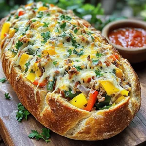 - 1 large loaf of Italian bread - 1 cup shredded mozzarella cheese - ½ cup grated Parmesan cheese - 1 cup mixed veggies (bell peppers, onions, mushrooms, and spinach) - ½ cup cooked and crumbled sausage or ground turkey - 1 tablespoon garlic powder - 1 tablespoon Italian seasoning - 2 tablespoons olive oil - Salt and pepper to taste - Fresh parsley for garnish When I make Cheesy Garbage Bread Delight, I start with a large loaf of Italian bread. This bread has a soft inside and a crusty outside. It holds all the cheesy goodness well. I use both mozzarella and Parmesan cheese to create a creamy mix. The mozzarella melts beautifully, while the Parmesan adds a sharp flavor. I love to add veggies for more taste. Bell peppers, onions, mushrooms, and spinach work well together. You can also add crumbled sausage or ground turkey for extra protein. For flavor, garlic powder and Italian seasoning are key. They bring the dish to life. A drizzle of olive oil adds richness, while salt and pepper balance everything. I finish with fresh parsley for a pop of color. These ingredients come together to make a quick and tasty dish. You can find the full recipe at the end of this article. - Preheat the oven to 375°F (190°C). - Slice the Italian bread horizontally. Hollow out the interior, leaving about half an inch of crust. To hollow out the bread, use a sharp knife. Be careful not to cut through the crust. This step creates a sturdy shell for our cheesy filling. - Sauté mixed veggies and optional meat in olive oil. - Stir in cheeses and seasonings until combined. In a skillet, heat the olive oil over medium heat. Add the mixed veggies and any meat you like, such as sausage or turkey. Cook until the veggies soften, about five to seven minutes. Remove from heat and mix in the mozzarella, Parmesan, garlic powder, Italian seasoning, salt, and pepper. This filling is where the magic happens. The combination of cheese and veggies creates a creamy, flavorful mix that fills our bread perfectly. - Fill the hollowed bread with the cheesy mixture. - Bake until golden and bubbly, about 15-20 minutes. Take your cheesy mix and pack it tightly into the hollowed bread. Place the stuffed loaf on a baking sheet lined with parchment paper. Bake it until the cheese melts and the bread turns golden brown. This usually takes about 15 to 20 minutes. The aroma during baking is irresistible! You can almost taste the cheesy goodness before it’s done. Enjoy this fun and easy dish with friends or family. For the complete instructions, check out the Full Recipe. - Use fresh ingredients for better flavor. Fresh veggies and cheese make a big difference. - Hollow out the bread carefully to maintain structure. Keep enough crust to hold the filling. - Serve with marinara sauce for dipping. This adds a nice touch of flavor. - Garnish with parsley for added freshness. It makes the dish look and taste great. - Overfilling the bread can cause spillage. Aim for a snug fit without overflowing. - Not preheating the oven enough may affect baking. Always let the oven heat fully before baking. {{image_2}} Cheesy Garbage Bread Delight is fun to customize! You can change it up in many ways. Here are some tasty variations you can try. Want a veggie delight? Replace the sausage with more vegetables or tofu. Use any mix you like. Bell peppers, zucchini, and carrots all work well. This option is colorful and healthy. Plus, the cheese pairs well with all those fresh flavors. If you love heat, add jalapeños or red pepper flakes. Just sprinkle them into the filling. This will give your bread a spicy kick. Be careful not to add too much, as it can get fiery! This twist makes every bite exciting. Don’t be afraid to experiment with different cheeses! Cheddar, gouda, or feta can add unique flavors. Each cheese brings its own taste and texture. Mixing cheeses can also make your dish creamier or sharper. Try different combos to find your favorite! These variations keep Cheesy Garbage Bread Delight fresh and fun. Enjoy making your own version! For the full recipe, check out the details above. Keep your cheesy garbage bread delight in an airtight container in the fridge. This way, it stays fresh for up to three days. Make sure it cools before sealing to avoid moisture build-up. For the best taste, reheat in the oven. Set your oven to 350°F (175°C) and bake for about 10 minutes. This keeps the bread crunchy and the cheese melty. You can also use a microwave for a quick fix, but it may lose some crispiness. If you have extra cheesy garbage bread, wrap slices tightly in plastic wrap. Then place them in a freezer bag. This method helps keep them fresh for up to three months. To enjoy, thaw in the fridge overnight before reheating. Cheesy Garbage Bread Delight is a fun and cheesy stuffed bread. You can fill it with many tasty ingredients. Common choices include mozzarella cheese, mixed veggies, and sausage. The best part? You can customize it however you like! Yes, you can prepare this dish in advance. Bake it, then store it in the fridge. When you're ready to eat, just reheat it and enjoy. This makes it a great choice for busy days or parties. Cheesy Garbage Bread Delight works well as an appetizer. It pairs nicely with salads or soups. You can also serve it with a side of marinara sauce for dipping. This adds extra flavor and fun to your meal. For the full recipe, check out the [Full Recipe]. You learned how to make Cheesy Garbage Bread Delight. This dish uses Italian bread, cheese, and your choice of add-ins. Stick to fresh ingredients for the best taste. Remember to hollow out the bread carefully and fill it just right. You can even mix things up with spices or different cheeses. Store leftovers in the fridge or freeze for later. Enjoy this tasty dish with your favorite dip or as a fun food for gatherings. Experiment and make it your own!