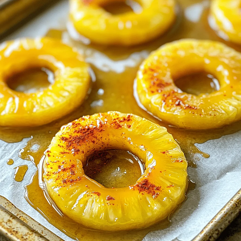 - 1 ripe pineapple, peeled and sliced into 1/4 inch rings - 2 cups granulated sugar - 1 cup apple cider vinegar - 1/2 cup water - 1 tablespoon smoked paprika - 1 tablespoon cayenne pepper (adjust to taste) - 1 teaspoon garlic powder - 1 teaspoon onion powder - 1 teaspoon ground cumin - Pinch of salt These ingredients come together to create a sweet and spicy treat. The ripe pineapple gives a fresh taste. The sugar helps to balance the heat, while the cayenne pepper adds kick. The spices bring depth and richness. When preparing your ingredients, make sure your pineapple is ripe. A good pineapple will be fragrant and slightly soft to the touch. This ensures the best flavor. Each ingredient plays a role. The apple cider vinegar adds tang, while the water helps to dissolve the sugar. The spices, like smoked paprika and cumin, add a touch of warmth and earthiness. You can find the full recipe for this unique treat [here](#). Enjoy the fun of making Pineapple Cowboy Candy! First, we create the marinade. In a large bowl, combine the sugar, apple cider vinegar, water, smoked paprika, cayenne pepper, garlic powder, onion powder, ground cumin, and a pinch of salt. Stir well. You want to ensure the sugar fully dissolves. This step is key to a balanced flavor. Next, we prepare the pineapple. Submerge the pineapple rings in the marinade. Make sure every ring is covered in that sweet and spicy mix. Cover the bowl with plastic wrap. Refrigerate for at least 4 hours or overnight. This lets the flavors soak in and makes the candy taste amazing. When you're ready to bake, preheat your oven to 200°F (95°C). Line a baking sheet with parchment paper for easy cleanup. Remove the pineapple from the marinade and lay the rings flat on the sheet. Spread them out in a single layer. Reserve the marinade for later. Bake the pineapple slices for 3 to 4 hours. They should turn chewy and candy-like. Flip them halfway through for even drying. Once done, let them cool completely on the baking sheet. For extra flavor, drizzle some reserved marinade over the cooled pineapple. For the full recipe, check out the [Full Recipe]. To get that chewy texture, timing is key. Bake pineapple slices for 3 to 4 hours. This helps them dry out and become candy-like. Flip the slices halfway through baking. This ensures they dry evenly. Line your baking sheet well with parchment paper. It keeps the candy from sticking. Want to change the heat level? You can easily modify the cayenne pepper. Start with 1 tablespoon, then taste the marinade. If you like it spicier, add more. If not, reduce it. This way, you control the heat to suit your taste. For a flavor boost, think about adding extra spices. Try cinnamon for warmth or ginger for a zing. You can also add a splash of lime juice. This brightens the flavors and adds freshness. Be creative and mix up the spices to find your perfect blend. For the complete recipe, check out the [Full Recipe]. {{image_2}} You can swap the pineapple with other fruits. Mango and peaches work great. Both fruits bring their own unique flavors. Mango adds a sweet, tropical taste. Peaches give a nice balance of sweet and tart. To substitute, use the same amount of fruit. Make sure to slice them thin. Thin slices help them dry evenly during baking. Don’t be afraid to get creative with flavors. Adding herbs or spices can change the game. Try mixing in fresh mint or basil for a refreshing twist. Rosemary can add a savory note that pairs well with sweet fruit. You can also experiment with spices like cinnamon or ginger. These can give a warm, cozy touch. Use your favorite flavors to make it your own. If you want less sugar, that’s totally fine. You can reduce the sugar by half and still get good results. Alternatively, try using honey or maple syrup. These natural sweeteners can add depth to the flavor. Adjust based on your taste. Always taste the marinade before adding the fruit. This way, you can find the right balance for your Pineapple Cowboy Candy. Store your Pineapple Cowboy Candy in a clean, airtight container. This keeps it fresh and tasty. A glass jar works well, but any container with a tight seal will do. Keep it in a cool, dry place. Avoid direct sunlight and heat. The pantry or a kitchen cupboard is perfect. Pineapple Cowboy Candy lasts about two to three weeks at room temperature. Keep an eye out for signs of spoilage. If the candy looks sticky or develops an unusual smell, it’s best to throw it away. Mold is a clear sign that the candy has gone bad. Always check before enjoying your sweet treat. You can freeze Pineapple Cowboy Candy for longer storage. Place it in a freezer-safe bag or container. Make sure to remove as much air as possible. This prevents freezer burn. When ready to eat, thaw the candy in the fridge overnight. Enjoy it cold or at room temperature for a unique snack. Pineapple Cowboy Candy is a sweet and spicy treat. This candy comes from the idea of making fruit taste like candy. You soak pineapple in a mix of sugar, vinegar, and spices. The origin of this candy is tied to Southern kitchens. It brings together the flavors of sweet fruit and spicy heat. This fun mix makes it perfect for snacks or gifts. Yes, you can make Pineapple Cowboy Candy in advance. Marinating the pineapple is key. It should sit in the marinade for at least 4 hours. If you want even more flavor, let it sit overnight. After baking, store it in an airtight container. It can last for weeks in the fridge. This makes it easy to enjoy later. You can try many other fruits for this recipe. Here are a few ideas: - Mango - Peaches - Apples - Strawberries - Pears Each fruit gives a unique taste. Experimenting can lead to new favorites! The same marinade works well with these fruits. Just slice them the same way as the pineapple. In this blog post, we explored making Pineapple Cowboy Candy. We covered the required ingredients, detailed step-by-step instructions, and shared helpful tips for the perfect texture and flavor. You can also try different fruits and flavor combinations to make it your own. With proper storage, your candy can last long and stay tasty. Enjoy this sweet and spicy treat, and feel free to experiment. Happy cooking!