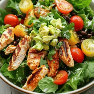 For a tasty Spicy Southwest Chicken Salad, you need: - 2 boneless, skinless chicken breasts - 4 cups mixed salad greens (romaine, spinach, arugula) - 1 cup black beans, rinsed and drained - 1 cup corn (canned or frozen, thawed if frozen) - 1 cup cherry tomatoes, halved - ½ red onion, thinly sliced - 1 avocado, diced - ½ cup cilantro, chopped These main ingredients give the salad its fresh and hearty feel. The chicken adds protein, while the salad greens provide crunch. Black beans and corn add texture and flavor, making it filling and satisfying. To bring out the flavors, you will need: - 1 tablespoon olive oil - 1 teaspoon paprika - 1 teaspoon cumin - ½ teaspoon cayenne pepper (adjust to taste) - Salt and black pepper to taste - Juice of 1 lime - ½ cup ranch or cilantro-lime dressing The olive oil and spices create a mouthwatering coating for the chicken. The lime juice adds a bright touch, balancing the spices. You can choose either ranch or cilantro-lime dressing for a creamy finish that ties everything together. Explore the [Full Recipe] for detailed steps and perfect preparation tips! To start, we need to grill the chicken. First, heat your grill to medium. In a bowl, mix olive oil, paprika, cumin, cayenne pepper, salt, and black pepper. This spice mix gives the chicken a great kick. Rub it all over the chicken breasts. Make sure to coat them well for full flavor. Now, grill the chicken for about 6 to 7 minutes on each side. You want it cooked through and no longer pink inside. After grilling, let it rest for a few minutes. This step is key; it helps keep the chicken juicy. Then, slice the chicken into strips. Next, grab a large salad bowl. Combine the mixed salad greens, cherry tomatoes, black beans, corn, and red onion. Mix these ingredients well. They bring fresh flavors and colors to the dish. Now, add the grilled chicken strips and diced avocado on top. These ingredients make the salad hearty and filling. Drizzle the lime juice and dressing over everything. I like to use ranch or cilantro-lime dressing, but you can choose your favorite. Toss the salad gently to mix all the ingredients. For the final touches, toss the salad again to ensure every bite is flavorful. Top it off with chopped cilantro for that fresh burst of flavor. When serving, use large bowls to show off your work. Garnish with extra cilantro and lime wedges for a fresh look. Arrange the avocado slices neatly on top for a beautiful presentation. Enjoy your spicy southwest chicken salad made with love and care! For the full recipe, check it out [here](insert link). To make the best chicken for your salad, start with even cooking. First, pat the chicken dry with a paper towel. This helps the spices stick better. Next, make sure your grill is hot. I like to preheat it for at least 10 minutes. Using a meat thermometer is key. Cook the chicken until it reaches 165°F. This ensures it is safe to eat. Insert the thermometer into the thickest part of the chicken. If you skip this step, you might end up with dry or undercooked chicken. Adding toppings gives your salad a fun twist. Try crumbled feta cheese for a salty kick. You can also sprinkle some tortilla strips on top for crunch. Both add texture and flavor. Fresh herbs can brighten your dish. I love using cilantro, but others like parsley or basil work well too. Chop them finely and mix them in. This small step makes a big difference. It elevates your salad and adds depth to the flavors. For the full recipe, check out the Spicy Southwest Chicken Salad. Enjoy your cooking! {{image_2}} If you want to switch up the protein, shrimp or tofu work great. Shrimp adds a nice taste and cooks fast. Just grill them like the chicken. Season with paprika and cayenne for a spicy kick. Tofu is a fantastic option too. It absorbs flavors well. Use firm tofu for the best results. Press it to remove excess water, then marinate. Grill or sauté it until golden brown. This is a perfect vegetarian substitute. You can also try chickpeas for a meatless meal. They are packed with protein and add a nice texture. Just rinse them well and toss them in with your salad. Feel free to change the greens in your salad. Instead of mixed greens, use kale or arugula. These options give a different taste and texture. Romaine adds crunch, while spinach is mild and tender. You can switch up the dressing too. If you want something zesty, try a vinaigrette. A lime or avocado dressing can enhance the flavors. For a creamier option, mix Greek yogurt with herbs. No matter the swap, keep the salad fresh and tasty. Explore different flavors that suit your taste. To store your Spicy Southwest Chicken Salad, follow these easy steps: - Place leftovers in an airtight container. - Store in the fridge for up to three days. - Keep the dressing separate for best taste and texture. For containers, use glass or plastic that seals well. This keeps your salad crisp and fresh. Avoid metal containers, as they can affect the flavor. You can enjoy this salad cold or reheated. If you like it warm, heat the chicken gently in a pan. - Use low heat to avoid drying it out. - Add a splash of lime juice to boost flavor. If you eat it cold, the flavors mix well after sitting. Just toss it lightly before serving. You can even add extra dressing or fresh herbs for a zesty kick! To make your Spicy Southwest Chicken Salad spicier, start with cayenne pepper. You can add more than the half teaspoon in the recipe. Taste as you go, so it isn't too hot for you. Here are some other spicy ingredients to consider: - Jalapeños: Fresh or pickled, they add a nice kick. - Hot sauce: A few dashes can boost the heat. - Chipotle peppers: These add both heat and smokiness. Yes, you can prepare this salad in advance. This makes it perfect for meal prep. Cook the chicken and chop the veggies ahead of time. Store them separately until you're ready to eat. Here are some tips for meal prepping: - Keep dressing separate: This keeps your salad fresh and crisp. - Chill ingredients: Cold salads taste better. Add last-minute ingredients for freshness: - Avocado: It browns quickly, so add it just before serving. - Cilantro: Fresh herbs lose flavor over time. This salad packs a punch of healthy ingredients. You get lean protein from the chicken and fiber from the beans. The greens offer vitamins and minerals. Here’s a quick overview of its nutritional benefits: - Mixed salad greens: Low in calories, high in nutrients. - Black beans: Great source of protein and fiber. - Avocado: Adds healthy fats that are good for your heart. As for caloric information, one serving has about 400 calories. Adjust portion sizes based on your meal plan. For a lighter option, use less dressing or skip the avocado. This blog post covered how to make a Spicy Southwest Chicken Salad. You learned about main ingredients like chicken, greens, and black beans. We discussed seasoning and ways to prepare, assemble, and serve the salad. Tips were shared for grilling chicken and enhancing flavors. Variations included protein swaps and ingredient changes. Lastly, we talked about storage and meal prep tips. Enjoy making this salad your own. With these easy steps, you'll have a tasty dish ready to share. Happy cooking!