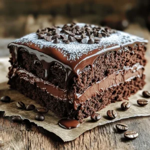 - 1 ¾ cups all-purpose flour - 1 ¾ cups granulated sugar - ¾ cup unsweetened cocoa powder - 1 ½ teaspoons baking powder - 1 ½ teaspoons baking soda - 1 teaspoon salt For the dry ingredients, I use all-purpose flour for the base. Granulated sugar adds sweetness. Unsweetened cocoa powder gives that rich chocolate flavor. Baking powder and baking soda help the cake rise. A bit of salt balances all the flavors. - 2 large eggs - 1 cup whole milk - ½ cup vegetable oil - 2 teaspoons vanilla extract - 1 cup freshly brewed coffee (cooled to room temperature) Next, the wet ingredients bring the cake to life. Eggs add structure and moisture. Whole milk makes it rich and creamy. Vegetable oil keeps it tender, while vanilla extract enhances flavor. Freshly brewed coffee adds depth, making the chocolate taste even better. - ½ cup semi-sweet chocolate chips - Additional frosting ingredients You can make the cake even more special with optional ingredients. Semi-sweet chocolate chips add more chocolatey goodness. If you love frosting, consider extra ingredients like cream or powdered sugar to elevate your cake. For the entire list and detailed instructions, check the Full Recipe. 1. Preheat your oven to 350°F (175°C). This step is crucial for baking. 2. Grease and flour two 9-inch round cake pans. This helps the cake come out easily. 1. Sift together the dry ingredients: flour, sugar, cocoa powder, baking powder, baking soda, and salt. This mixes air into the flour. 2. Add the wet ingredients: eggs, milk, vegetable oil, and vanilla. Beat on medium speed for about 2 minutes. You want a smooth batter. 1. Carefully stir in the cooled coffee. This adds a rich flavor. 2. Fold in the semi-sweet chocolate chips for extra chocolate joy. 3. Divide the batter evenly between the pans. 4. Pour and bake for 30-35 minutes. Check for doneness by inserting a toothpick. It should come out clean. After baking, let the cakes cool in the pans for 10 minutes. Then, transfer them to wire racks to cool completely. For the full recipe, don't forget the delicious frosting options! To get a perfect chocolate cake, you need the right texture. Start by using room temperature ingredients. This helps the batter mix more evenly. Make sure to measure your flour correctly. Too much flour can make the cake dry. Use a light hand when folding in the chocolate chips. This helps keep the batter airy. Check for doneness by inserting a toothpick into the center. If it comes out clean, the cake is ready. If some batter sticks, bake for a few more minutes. Keep an eye on the cake to avoid overbaking. Choosing the right frosting makes a huge difference. A rich chocolate buttercream pairs well with this cake. If you want something lighter, consider a whipped cream frosting. For a decadent twist, try a mocha ganache. To make mocha ganache, heat equal parts chocolate and cream. Stir until smooth and glossy. Pour it over the cooled cake for a stunning finish. Presentation matters when serving your cake. Dust the top with powdered sugar for a simple look. You can also add chocolate shavings or coffee beans for flair. Serve each slice with whipped cream or a scoop of vanilla ice cream. These little touches make your dessert stand out. Everyone will be impressed by your beautiful chocolate cake. For the full recipe, check above! {{image_2}} You can easily change the flavor of your chocolate cake. Adding different extracts can bring a new twist. Try using almond or mint extract. Just a teaspoon will add a fun flavor. Frosting also matters. You can use cream cheese frosting for a tangy taste. Buttercream frosting adds a rich, sweet flavor. Mix and match to find what you love! If you need gluten-free options, use a gluten-free flour blend. This helps keep the cake soft and tasty. You can also substitute dairy. Try almond milk or coconut milk instead of whole milk. These swaps keep the cake delicious and friendly for many diets. Mix-ins can make your cake even more special. Toss in nuts like walnuts or pecans for crunch. Fruits like raspberries or cherries add a fresh taste. You can also use different types of chocolate. Dark chocolate chips or white chocolate chunks can change the cake's flavor. Each mix-in gives a unique twist to your dessert. For the full recipe, check out the complete instructions to create your own delicious chocolate cake! After baking, let the chocolate cake cool completely. If you frost the cake, store it in an airtight container at room temperature for up to three days. If you leave it unfrosted, wrap it tightly in plastic wrap to keep it moist. An unfrosted cake can last up to a week. To freeze the cake, first cool it completely. Then, wrap the cake well in plastic wrap and foil. It can last up to three months in the freezer. When you want to enjoy it, take it out and let it thaw in the fridge overnight. This keeps it from getting too soggy. The shelf life of your chocolate cake depends on its storage. A frosted cake lasts about three days at room temperature. An unfrosted cake stays fresh for up to a week. If you freeze it, the flavor and texture remain great for about three months. For the best taste, eat it sooner rather than later! You can find the Full Recipe for this delicious cake above. To check if your cake is done, use a toothpick. Insert it into the center of the cake. If it comes out clean or with a few moist crumbs, your cake is ready. If it has wet batter, bake it a bit longer. You can also gently press the top of the cake. If it springs back, it is done. Pay attention to the edges. They should pull away slightly from the pan. These methods help ensure your cake is baked perfectly. Yes, you can! Different chocolates add unique flavors to your cake. You might choose dark chocolate for a rich taste. Milk chocolate adds sweetness, while white chocolate gives a creamy touch. Just remember to adjust the sugar in the recipe if you use sweeter chocolates. You can also mix types for a more complex flavor. Experimenting with chocolate can lead to delightful surprises! If your cake turns out dry, don't worry! You can fix it in a few ways. First, soak the cake with simple syrup. Mix equal parts water and sugar. Heat until the sugar dissolves, then brush it on the cake. Next time, consider adding more moisture. You could use an extra egg or a bit more oil. Be careful not to overbake it. Check for doneness a few minutes early to avoid dryness. For the complete recipe and step-by-step instructions, check the Full Recipe. This will guide you through making a delicious chocolate cake that everyone will love! In this blog post, we covered how to make a delicious chocolate cake from scratch. We discussed the ingredients you need, including dry and wet components. I shared step-by-step instructions for mixing the batter, baking, and tips for frosting. You learned about variations and how to store your cake correctly. Making a great chocolate cake is simple and fun. Experiment with flavors and toppings to create your perfect dessert. Enjoy baking!