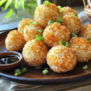 - 2 cups cooked sushi rice - 1/2 teaspoon salt - 1 tablespoon rice vinegar - Additional flavor boosters: garlic powder, black pepper To make crispy rice balls, you need a few key ingredients. The base is cooked sushi rice. It gives a sticky texture that helps the balls hold together. The salt adds flavor while the rice vinegar brightens the taste. Garlic powder and black pepper give depth to the flavor. You can adjust these according to your taste. - 1/4 cup finely chopped green onions - 1/4 cup grated Parmesan cheese - Oil for frying (vegetable or canola) For extra flair, chop some green onions and mix them in. They add a fresh crunch. Grated Parmesan cheese brings a nutty flavor. You can use any oil for frying, but vegetable or canola works best. Frying in oil makes the outside crispy while keeping the inside soft. - Soy sauce - Spicy mayo - Sweet chili sauce Dipping sauces add more fun to the dish. Soy sauce is classic and savory. Spicy mayo gives a creamy kick. Sweet chili sauce provides a nice balance of heat and sweetness. You can pick one or try them all! For the complete recipe, check the [Full Recipe]. First, I combine 2 cups of cooked sushi rice, 1/2 teaspoon of salt, and 1 tablespoon of rice vinegar in a large bowl. I mix gently until the rice feels sticky and well-coated. This step is key for texture. Next, I cool the rice mixture for a few minutes. Once it's cool, I add 1/4 cup of finely chopped green onions, 1/4 cup of grated Parmesan cheese, 1/4 teaspoon of garlic powder, and 1/4 teaspoon of black pepper. I mix everything until it blends evenly. Now, I shape the rice mixture into balls. I take about 2 tablespoons of the mixture and use wet hands to form them into a ball shape. Wet hands help prevent sticking. I repeat this until I've shaped all the rice into balls. It's important to keep them compact but not too tight. Next, I set up my breading station. I place the beaten egg in one bowl and the panko breadcrumbs in another. I dip each rice ball into the egg first. Then, I roll it in the panko breadcrumbs until it is fully coated. This will give them a nice crunch. In a deep pan, I heat about 1 inch of vegetable or canola oil over medium heat until it shimmers. This usually happens at around 350°F (175°C). I carefully add the rice balls to the hot oil in batches. I make sure not to overcrowd the pan. I fry each ball for about 3-4 minutes on each side until they turn a lovely golden brown. Once done, I remove them and let them drain on a plate lined with paper towels. I serve them warm. For a tasty touch, I might garnish with extra green onions or serve with my favorite dipping sauce. For the full recipe, check out the instructions above! To get that perfect crunch, use panko breadcrumbs. They are light and airy. This gives your rice balls a great texture. When frying, heat your oil to about 350°F. This makes the outside crisp up fast. Fry in batches, so the oil stays hot. This way, you avoid soggy rice balls. Do not overcrowd the frying pan! If you add too many rice balls at once, they will steam. This will make them soft instead of crispy. Also, let the rice cool before forming balls. If the rice is too warm, it will fall apart. For a beautiful presentation, arrange the crispy rice balls on a platter. You can sprinkle some extra green onions on top for color. Serve with dipping sauces like soy sauce or spicy mayo. These add great flavor and make the snack even better. For the full recipe, check out the detailed steps above! {{image_2}} You can play with flavors in many ways. Adding spices gives each rice ball a unique taste. Try adding a pinch of paprika for heat or a bit of cumin for warmth. You can also mix in meats or vegetables for extra flavor. Cooked chicken or shrimp works well. Finely chopped bell peppers or carrots add color and crunch. Let’s take a trip around the world with these rice balls! For a Japanese twist, try fillings like seasoned seaweed or pickled vegetables. You can even add a small piece of cheese or spicy tuna inside each ball. On the other hand, for an Italian flair, use a mix of mozzarella or ricotta cheese along with fresh herbs like basil or oregano. These variations make the rice balls fun and exciting. If you want a lighter snack, consider baking instead of frying. Just coat the balls in breadcrumbs and place them on a baking sheet. Bake at 400°F (200°C) for about 20 minutes until they are golden. You can also use whole grain or brown rice instead of sushi rice. This adds fiber and nutrients while keeping the dish delicious. For the full recipe, check out the instructions above and get cooking! To keep your leftover rice balls fresh, place them in the fridge. The best practice is to use an airtight container. This helps prevent them from drying out or absorbing smells from other foods. Store them in the fridge for up to three days for the best taste. When reheating, you want to keep that crispy texture. The best way to reheat them is in a hot pan. Heat the pan over medium heat and add a little oil. Place the rice balls in the pan and cook for about 2-3 minutes on each side. This method makes them crispy again! You can also use an air fryer at 350°F for about 5-7 minutes. If you want to save some rice balls for later, freezing works well. To freeze, place the rice balls in a single layer on a baking sheet. Put them in the freezer until they are solid, then transfer them to a freezer bag. They can last up to two months in the freezer. When you are ready to eat them, take them out and defrost in the fridge overnight. Reheat them using the pan method to bring back the crunch. Enjoy your crispy rice balls even later! Crispy rice balls are small, round snacks made from sushi rice. They have a crunchy outer layer and a soft inside. The rice sticks together, thanks to rice vinegar and salt. Their appeal lies in the contrast of textures and flavors. You can customize them with different ingredients, making them fun to eat. These tasty bites are often served warm and can be dipped in sauces. Yes, you can make crispy rice balls ahead of time. Prepare the rice mixture and shape it into balls. Place them on a tray and cover with plastic wrap. You can keep them in the fridge for up to a day. When ready to eat, bread and fry them. This way, they stay fresh and delicious. You can dip crispy rice balls in various sauces. Popular choices include soy sauce and spicy mayo. Some people enjoy sweet chili sauce for a kick. For homemade dips, try mixing mayo with sriracha or creating a tangy soy sauce blend. Customizing your dips makes the experience even better. Crispy rice balls can be gluten-free, depending on the ingredients. Sushi rice is naturally gluten-free. However, panko breadcrumbs often contain gluten. For gluten-free options, use crushed gluten-free crackers or rice flour. Always check labels to ensure your ingredients are safe for your diet. Enjoy these snacks without worry! Crispy rice balls are fun, tasty, and easy to make. We explored key ingredients like sushi rice, salt, and rice vinegar, along with optional flavors and dipping sauces. I shared steps for preparing, shaping, and frying these treats. You learned tips for crispiness and how to store leftovers. If you're eager to try new flavor combos or healthier methods, get creative! Enjoy your crispy rice balls at your next meal or snack time. They're sure to impress!
