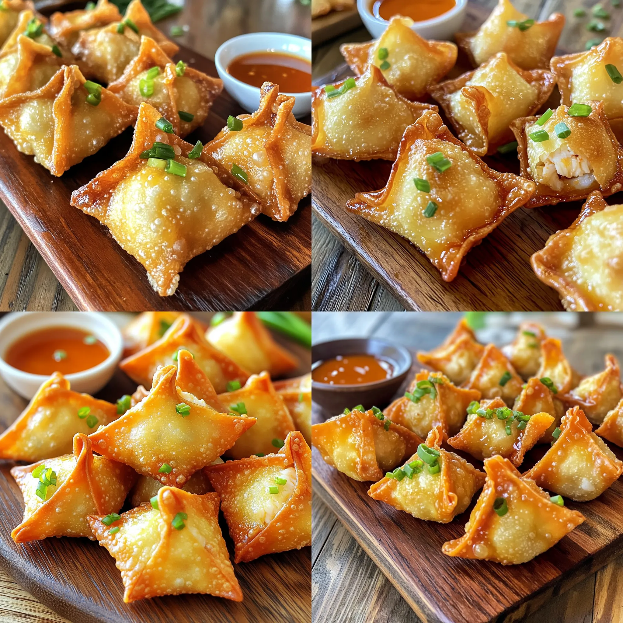 - 8 oz cream cheese, softened - 1 cup crab meat (preferably sweet, lump crab) - 2 green onions, finely chopped - 1 tablespoon soy sauce - 1 teaspoon garlic powder - 1 teaspoon ginger powder - 1 teaspoon sesame oil - 1 package of wonton wrappers - Vegetable oil for frying - Sweet and sour sauce for dipping (optional) To make the Ultimate Crab Rangoon, I focus on fresh and high-quality ingredients. The cream cheese gives a rich base. I love using sweet lump crab, as it adds a delightful texture and taste. Green onions add a hint of freshness, while soy sauce, garlic powder, ginger powder, and sesame oil enhance the flavor profile. For the wrapping, wonton wrappers are light and crispy. They create the perfect shell around the creamy filling. I recommend using vegetable oil for frying. It has a high smoke point, which helps the rangoons fry evenly. Sweet and sour sauce is a nice touch for dipping. It balances the richness of the rangoon beautifully. For the full recipe, you can check the detailed steps to create this tasty dish. To make the filling, start with a mixing bowl. Add 8 oz of softened cream cheese and 1 cup of crab meat. I suggest using sweet, lump crab for the best taste. Then, add 2 finely chopped green onions, 1 tablespoon of soy sauce, 1 teaspoon of garlic powder, 1 teaspoon of ginger powder, and 1 teaspoon of sesame oil. Mix everything until it’s creamy and well blended. This combination creates a rich and flavorful filling. Next, lay out the wonton wrappers on a clean surface. Place about a teaspoon of the crab mixture in the center of each wrapper. It’s important to seal the wrappers properly. Wet the edges of each wrapper with a little water. Then, fold the wrapper in half to make a triangle. Press down to seal it tightly. Bring the two corners of the triangle together and pinch to secure. This classic shape keeps the filling inside during frying. Now it’s time to cook! Heat vegetable oil in a deep frying pan or pot over medium heat. The oil should reach about 350°F (175°C). Make sure there is enough oil to submerge the rangoons. Carefully drop the prepared crab rangoons into the hot oil in batches. Don’t overcrowd the pan. Fry for about 3-4 minutes until they turn golden brown and crispy. Use a slotted spoon to remove the rangoons and let them drain on paper towels. Enjoy your Ultimate Crab Rangoon with sweet and sour sauce or your favorite dip! For the complete guide, refer to the Full Recipe. To avoid leaks, you need to seal your rangoons tightly. First, wet the edges of the wonton wrapper. This helps the dough stick together. Fold the wrapper to form a triangle. Press the edges firmly. Then, bring the two corners together and pinch them. Make sure there are no gaps. If you have gaps, the filling can escape while frying. Getting the oil temperature right is key to perfect rangoons. Heat the oil to about 350°F (175°C). Use a thermometer to check. If the oil is too cold, the rangoons absorb too much oil. This makes them greasy. If it's too hot, they can burn quickly. Fry in small batches to keep the temperature steady. This way, you ensure even cooking. For extra crunch, use a few simple tricks. First, make sure your oil is hot enough. Next, try adding a bit of cornstarch to the crab mixture. This gives the filling a nice texture. Finally, avoid overcrowding the pan. This helps each rangoon get the right amount of heat. Fry until golden brown, about 3-4 minutes, for that perfect crispy bite. {{image_2}} You can get creative with your crab rangoon filling. Try adding shrimp for a seafood twist. Just chop the shrimp finely and mix it into the filling. If you love cheese, cream cheese can pair well with mozzarella or cheddar. These add-ins give new flavors that make each bite special. If you prefer a lighter option, baking is a great choice. Preheat your oven to 375°F (190°C). Place the filled wontons on a baking sheet. Brush them lightly with oil to help them crisp up. Bake for about 15-20 minutes until they are golden brown. This way, you enjoy the same great taste with less oil. Pair your crab rangoons with various dipping sauces. Sweet and sour sauce is a classic choice. You might also enjoy a spicy chili sauce or soy sauce mixed with a bit of vinegar. These sauces bring out the flavors of the rangoon. You can serve them with crunchy veggies or a fresh salad for a fun meal. To store leftover rangoons, let them cool down first. Place them in an airtight container. You can keep them in the fridge for up to three days. If you want, you can also wrap them in plastic wrap before putting them in the container. This extra step helps keep them fresh. If you want to freeze uncooked rangoons, lay them out on a baking sheet. Make sure they don’t touch each other. Freeze them for an hour, then move them to a freezer bag. This way, you can easily grab a few later. For cooked rangoons, let them cool before putting them in a freezer-safe container. They can stay in the freezer for up to a month. To reheat rangoons, the oven works best. Preheat it to 375°F (190°C). Place the rangoons on a baking sheet and heat for about 10-15 minutes. This helps keep them crispy. You can also use an air fryer. Heat them at 350°F (175°C) for about 5 minutes. Avoid using the microwave, as it will make them soggy. Enjoy your delicious crab rangoons! Crab Rangoon is a tasty treat that has roots in American Chinese cuisine. It likely started in the mid-20th century. Many think it came from restaurants in San Francisco. The dish blends cream cheese and crab in a crispy wrapper. It became popular in the U.S., especially as a party snack or appetizer. Yes, you can! If you want a crab-free version, try using shrimp or imitation crab. You can also use cream cheese with herbs and spices for a rich flavor. Another great option is to mix in some sautéed mushrooms for a savory bite. To boost flavor, add more spices to the filling. A pinch of cayenne pepper adds heat. You can also mix in fresh herbs like cilantro or basil. Another idea is to use flavored soy sauce or add a splash of lemon juice. This will wake up the taste of your rangoon. Sweet and sour sauce is a classic choice. It balances the creamy filling well. You can also try a spicy chili sauce for a kick. Another option is a soy sauce blend mixed with sesame oil. Each sauce brings out the flavors of the rangoon in a unique way. Making Ultimate Crab Rangoon takes about 30 minutes. You will spend 20 minutes preparing the filling and wrapping the rangoons. Frying them takes an additional 3-4 minutes. This dish is quick and rewarding, perfect for any gathering. This blog post has taken you through the delicious journey of making Crab Rangoon. You learned the key ingredients, from cream cheese to crab meat, and the tips for perfect frying and sealing. Variations let you customize your dish, while storage tips keep rangoons fresh. In my experience, these steps lead to a delightful treat loved by many. Whether you fry or bake, your Crab Rangoon will surely impress! Enjoy your cooking and the tasty results!