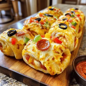 To make Cheesy Supreme Pizza Rolls, you need the following: - 1 can of pizza dough (store-bought or homemade) - 1 cup shredded mozzarella cheese - 1/2 cup pepperoni slices - 1/2 cup bell peppers, diced (red and green) - 1/4 cup black olives, sliced - 1/2 teaspoon Italian seasoning - 1/4 teaspoon garlic powder - 1/4 teaspoon onion powder - 1 egg, beaten (for egg wash) - Marinara sauce, for dipping When you use different measuring tools, here are some basic conversions: - 1 cup = 16 tablespoons - 1/2 cup = 8 tablespoons - 1/4 cup = 4 tablespoons - 1 teaspoon = 5 milliliters - 1/2 teaspoon = 2.5 milliliters These conversions help you get the right amounts for your rolls. Choosing great ingredients makes a big difference. Here are my tips: - Pizza dough: Fresh dough from a local bakery tastes best. - Cheese: Use whole milk mozzarella for a rich, creamy flavor. - Pepperoni: Look for high-quality pepperoni that is not greasy. - Vegetables: Fresh bell peppers add crunch. Choose ripe, colorful ones. - Seasonings: Fresh herbs can boost flavor even more. Use fresh garlic and onions if you can. Using quality ingredients makes your Cheesy Supreme Pizza Rolls even tastier. For the complete recipe, check the Full Recipe section. To start, preheat your oven to 400°F (200°C). This step is key for even cooking. Next, take your pizza dough. You can use store-bought dough or make your own. Roll the dough out on a lightly floured surface. Aim for a rectangle shape, about 1/4 inch thick. Make sure it’s even. Now, let’s build the filling. First, sprinkle shredded mozzarella cheese evenly across the rolled-out dough. Leave a small border around the edges to avoid spills. Next, layer on pepperoni slices. Add diced bell peppers, both red and green, for a fresh crunch. Don’t forget to toss in some sliced black olives for a briny touch. For added flavor, sprinkle Italian seasoning, garlic powder, and onion powder over the toppings. This mix will make your rolls burst with flavor. It’s time to roll it up! Start at one end of the dough and carefully roll it toward the other end. Keep the filling inside as you go. Pinch the seams to seal them well. Once rolled, slice the dough into 1 to 2-inch pieces. Place these pieces seam-side down on a baking sheet lined with parchment paper. Next, brush the tops with beaten egg. This will give your rolls a nice golden color. Finally, bake them in the preheated oven for 15-20 minutes. Watch for a puffed-up and golden brown finish. Once done, let them cool for a few minutes. You can serve them warm with marinara sauce for dipping. Enjoy your cheesy supreme pizza rolls! For the complete recipe, check out the Full Recipe section. To make the best pizza rolls, start with fresh ingredients. Use a good pizza dough for better flavor. Roll the dough evenly to avoid uneven baking. Keep the filling balanced to prevent spills. If the rolls are too full, they may burst. Make sure to seal the edges well. This helps keep the cheese and toppings inside. Using the right tools can make your cooking easier. A rolling pin helps to flatten the dough evenly. A sharp knife or pizza cutter works great for slicing the rolls. Use a baking sheet lined with parchment paper for easy cleanup. An egg wash brush helps to coat the rolls evenly. A good oven thermometer ensures your oven is at the right temperature. Add more flavor with herbs and spices. Fresh basil or oregano can elevate your pizza rolls. You can also sprinkle extra cheese on top before baking. For a fun touch, serve with marinara sauce in a small bowl. This adds color and makes your rolls look inviting. Another option is to garnish with chopped parsley after baking. It adds freshness and a nice pop of color. For the full recipe, refer to the main section. {{image_2}} You can easily make vegetarian pizza rolls. Just skip the pepperoni. Use more veggies instead. Great choices include mushrooms, zucchini, or spinach. They add color and flavor. You can use different cheese too. Feta or cheddar work well. Just remember to keep the taste balanced. Cheese is the heart of pizza rolls. You can mix and match your favorites. Try provolone for a sharp taste. Or use gouda for a smoky flavor. A blend of mozzarella and ricotta adds creaminess. The cheese melts perfectly, making each bite delicious. Don't be afraid to experiment with cheese! Want some heat? Add jalapeños or crushed red pepper flakes. You can also include spicy sausage for a meatier option. Hot sauce drizzled on top before baking gives a nice zing. Always taste as you go to find the right level of spice. Keep it fun and flavorful! To keep your leftover pizza rolls fresh, let them cool first. Place them in an airtight container. You can also wrap them tightly in plastic wrap. Store them in the fridge for up to three days. This way, they stay tasty and ready for your next snack. When you are ready to enjoy your pizza rolls again, reheating is key. Preheat your oven to 350°F (175°C). Place the rolls on a baking sheet. Heat them for about 10-15 minutes. This makes them crispy again, just like when they were fresh. You can also use a microwave, but they may not be as crispy. Heat them in 30-second bursts. Keep an eye on them to avoid sogginess. If you want to save some for later, freezing is a great option. First, let the pizza rolls cool completely. Then, place them in a single layer on a baking sheet. Freeze them for about an hour. Once frozen, move them to a freezer bag. Remove as much air as possible before sealing. They will stay good for up to three months. When you want to eat them, bake them from frozen. Add a few extra minutes to the baking time for the best results. For the full recipe, check out the earlier sections. To keep pizza rolls crispy, avoid overfilling them. Use just enough cheese and toppings. Make sure to roll the dough tightly. This keeps moisture inside. Bake them until golden brown and puffy. Let them cool on a wire rack. This helps air circulate. Yes, you can use gluten-free dough. Many stores sell it now. Just follow the same steps in the recipe. Check the dough package for bake times, as they may differ. Gluten-free dough can taste great too! These pizza rolls can last up to three days in the fridge. Store them in an airtight container. When you are ready to eat, reheat them in the oven. This keeps them crispy. Enjoy the flavors again! For the full recipe, check out the earlier sections. In this post, we explored how to make Cheesy Supreme Pizza Rolls. We covered ingredients, step-by-step instructions, and tips for success. You learned to make tasty variations and how to store leftovers properly. Use quality ingredients for the best flavor. Follow my tips for perfect rolls. Now, enjoy your cooking, and impress everyone with your delicious pizza rolls. Happy baking!