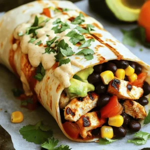 - 2 boneless, skinless chicken breasts - 1 tablespoon olive oil - 1 tablespoon chipotle seasoning - Salt and pepper to taste - 1 cup cooked brown rice - 1 cup black beans, rinsed and drained - 1 cup corn kernels (frozen or fresh) - 1 medium tomato, diced - 1/2 red onion, finely chopped - 1 avocado, sliced - 1 cup shredded cheese (cheddar or Mexican blend) - 1/2 cup chipotle ranch dressing - 4 large flour tortillas - Fresh cilantro, for garnish The ingredients for the Chipotle Ranch Grilled Chicken Burrito come together to create a vibrant meal. The chicken breasts soak in olive oil and chipotle seasoning, giving them a bold flavor. This flavor is key. You want the chicken to shine in every bite. Next, the cooked brown rice and black beans add a hearty base. They provide texture and nutrition. Fresh corn kernels add sweetness, while diced tomatoes and red onion bring a refreshing crunch. The avocado adds creaminess, balancing the dish perfectly. Shredded cheese melts beautifully inside the burrito. It ties all the flavors together. The chipotle ranch dressing adds a zesty kick, making each bite exciting. Finally, fresh cilantro brings a burst of brightness. Together, these ingredients create a flavor explosion. You can find the full recipe above. Enjoy crafting this delicious burrito! To start, you need to marinate the chicken. In a bowl, mix olive oil, chipotle seasoning, salt, and pepper. This mix gives the chicken a bold flavor. Add the chicken breasts and coat them well. Let them marinate for at least 30 minutes in the fridge. If you have time, letting it sit for two hours will boost the taste. Next, preheat your grill or grill pan to medium-high heat. Once hot, place the marinated chicken on the grill. Grill each side for about 6-7 minutes. You want the chicken to cook fully until the juices run clear. After grilling, let the chicken rest for 5 minutes. This helps keep it juicy. Then, slice it into strips. Now, let’s prepare the filling. In a large bowl, combine the cooked brown rice, black beans, corn, diced tomato, and chopped red onion. This mix adds texture and flavor. Drizzle half of the chipotle ranch dressing into the bowl. Stir well to ensure all the ingredients blend nicely. Grab a large flour tortilla and lay it flat. In the center, place a portion of the rice and bean mix. Next, add some sliced grilled chicken, avocado, and shredded cheese. Drizzle the remaining chipotle ranch dressing on top. This adds a creamy kick. To wrap, fold in the sides of the tortilla. Then, roll it tightly from the bottom up. Make sure the filling stays inside. Repeat this for all the tortillas you have. If you want a crispy burrito, heat the grill again. Place the wrapped burritos seam side down and grill for 2-3 minutes. This toasts the outside to a perfect golden brown. Enjoy your delicious Chipotle Ranch Grilled Chicken Burrito! For the full recipe, check the details above. To get juicy, tender chicken, start with marinating. Use olive oil, chipotle seasoning, salt, and pepper. Coat the chicken well and let it sit for at least 30 minutes. If you can, marinate for up to two hours. This extra time helps the flavors soak in. When grilling, cook on medium-high heat. Grill each side for 6-7 minutes. Cook until the juices run clear. Let it rest for 5 minutes before slicing. This resting time keeps the chicken moist. You can make your burrito unique by changing the filling. Try using different grains. Quinoa or cauliflower rice works great. Swap black beans for pinto beans or lentils. Add veggies like bell peppers or spinach for more color and taste. If you love spice, toss in jalapeños or hot sauce. You can even mix in fruits like mango for a sweet twist. Lastly, play with cheese types. Goat cheese or pepper jack adds different flavors. Wrapping a burrito well makes it easier to eat. Start with a warm tortilla; it’s more flexible. Place your filling in the center, but don’t overfill it. Fold the sides in first, then roll from the bottom up. Keep it tight but not too tight. You want the filling to stay inside without bursting. If you like, grill the wrapped burrito for a crispy touch. This adds a nice texture and flavor. Enjoy your burrito with extra chipotle ranch dressing on the side. For the complete process, check the full recipe. {{image_2}} You can easily turn this burrito into a vegetarian delight. Swap the chicken for grilled vegetables. Use bell peppers, zucchini, and mushrooms. They add great flavor and texture. You can also add tofu for protein. Make sure to season the veggies well with chipotle seasoning. This option is both healthy and filling. If you love heat, add more chipotle! Increase the amount of chipotle seasoning in the marinade. You can also add sliced jalapeños to the filling. For a kick, drizzle extra chipotle ranch dressing on top. This spicy version will wake up your taste buds! Feel free to get creative with add-ons. Try adding sliced olives or pickled red onions. Fresh spinach or lettuce can add crunch. For extra creaminess, add a dollop of sour cream. You can even mix in some cooked quinoa for added texture. The options are endless! Explore these variations to find your perfect flavor burst! Try the full recipe for a tasty experience. To keep your burritos fresh, wrap them tightly in foil or plastic wrap. Place them in an airtight container. Store them in the fridge for up to three days. Be sure to keep them away from strong odors. This will help maintain their flavor. If you want to save burritos for later, freezing is a great option. Wrap each burrito in foil or plastic wrap. Then, place them in a freezer bag. Make sure to remove as much air as possible. You can freeze them for up to three months. When you’re ready to eat, just thaw in the fridge overnight. Reheat burritos in the oven for the best results. Preheat your oven to 350°F (175°C). Place the burrito on a baking sheet and cover it with foil. Heat for about 15-20 minutes. You can also use a microwave for quicker reheating. Just wrap it in a damp paper towel and heat for 1-2 minutes. Enjoy your burrito warm and tasty! You can use smoked paprika for a similar taste. Other options are cayenne pepper or chili powder. These spices add heat and flavor but may change the taste slightly. Experiment with your favorite spices to find what you like best. Yes, you can prepare the burrito filling in advance. Store it in the fridge for up to two days. Just keep the tortillas separate until you're ready to eat. This keeps the tortillas fresh and prevents sogginess. Salsa verde is a great option. It adds freshness and zest. You can also try guacamole for creaminess. Hot sauce adds a nice kick too. Choose what fits your taste! Marinate the chicken for at least 30 minutes. For best flavor, marinate it for up to two hours. This allows the spices to soak in and makes the chicken more tasty. You learned how to make tasty Chipotle Ranch Grilled Chicken Burritos. We covered the key ingredients, like chicken, rice, and chipotle seasoning. You also saw how to marinate and grill the chicken, and assemble your burrito. This dish is easy to customize with different flavors. Remember to store leftovers properly for later meals. Enjoy making and sharing these flavorful burritos with friends and family!