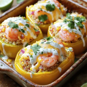 To make Firecracker Shrimp-Stuffed Peppers, you will need: - 4 large bell peppers (any color) - 1 lb shrimp, peeled and deveined - 1 cup cooked quinoa - 1/2 cup corn (fresh or frozen) - 1/2 red onion, finely chopped - 2 cloves garlic, minced - 1 tablespoon sriracha (or more to taste) - 1 teaspoon smoked paprika - 1/2 teaspoon cumin - Salt and pepper to taste - 1 cup shredded cheese (cheddar or pepper jack) - 1/2 cup sour cream - 1 tablespoon lime juice - Fresh cilantro, chopped (for garnish) If you need to swap out some items, here are good substitutes: - Use zucchini instead of bell peppers for a low-carb option. - Swap shrimp for cooked chicken or tofu for a different protein. - If you don't have quinoa, try brown rice or couscous. - For a dairy-free option, use cashew cream instead of sour cream. - You can use any cheese you like, such as mozzarella or feta. When choosing shrimp, look for: - A clean, briny smell. Avoid any fishy scent. - Firm texture without any black spots. - Shrimp should be shiny and translucent. For bell peppers, check for: - Bright, vibrant colors. - No soft spots or wrinkles on the skin. - Heavy feel relative to size, indicating freshness. These tips help you pick the best ingredients for your Firecracker Shrimp-Stuffed Peppers. For the full recipe, refer to the earlier sections. 1. Preheat the oven to 375°F (190°C). Start by cutting the tops off the bell peppers. Remove the seeds and membranes. Place the peppers upright in a baking dish. 2. In a large skillet, heat a splash of oil over medium heat. Add the red onion and garlic. Sauté until softened, about 3-4 minutes. 3. Add the shrimp, sriracha, smoked paprika, cumin, salt, and pepper to the skillet. Cook for 4-5 minutes. The shrimp should turn pink and opaque. 4. In a bowl, mix the cooked quinoa, corn, and shrimp mixture. Stir in half of the shredded cheese. 5. Spoon the shrimp and quinoa filling into each bell pepper. Pack it down slightly. Top with the rest of the cheese. 6. Cover the baking dish with aluminum foil. Bake for 25 minutes. Remove the foil and bake for another 10-15 minutes. The cheese should be bubbly and golden. To make these stuffed peppers shine, focus on these techniques: - Sautéing: Cook the onion and garlic until they are soft. This builds a good flavor base. - Cooking Shrimp: Do not overcook the shrimp. They should be pink and firm, taking about 4-5 minutes. - Packing: Make sure to pack the filling well in the peppers. This keeps them firm and full during baking. 1. In a small bowl, mix the sour cream and lime juice. Stir until smooth. 2. Taste the drizzle and adjust the seasoning if needed. You may want to add a pinch of salt or more lime juice for zing. 3. Once the peppers are out of the oven, drizzle the creamy sauce over the top. Garnish with fresh cilantro for added color and flavor. This dish is fun to make and even more fun to eat. You can find the Full Recipe for all the steps and tips. Enjoy your cooking! One common mistake is overcooking the shrimp. Shrimp cooks fast. If you cook it too long, it becomes rubbery. Aim for that perfect pink color. Another mistake is not seasoning the filling well. The shrimp and quinoa need flavor. A pinch of salt and pepper can make a big difference. Also, don’t skip the cheese on top. It adds a creamy texture and a nice finish. Lastly, ensure your peppers are not too big. They should hold the filling without falling over. Start with fresh or thawed shrimp. If frozen, let them sit in cold water for about 15 minutes. Peel and devein them. A quick rinse helps remove any grit. When you sauté shrimp, use medium heat. This gives you control and helps prevent burning. Cook shrimp until they are just opaque. This usually takes about four to five minutes. Remove them from heat as soon as they turn pink. This keeps them tender and juicy. Serve your Firecracker Shrimp-Stuffed Peppers with a side salad. A zesty lime vinaigrette adds a nice touch. You can also pair it with rice for a heartier meal. If you want to add crunch, serve with tortilla chips. A refreshing drink like iced tea or a light beer complements the dish well. For a fun twist, try topping the peppers with avocado slices or fresh salsa. Each bite will be a burst of flavor! For the full recipe, check the recipe section above. {{image_2}} You can easily make these stuffed peppers vegan. Replace shrimp with chickpeas or lentils. Use a plant-based cheese for a creamy touch. Instead of sour cream, use cashew cream or coconut yogurt. These swaps create a tasty dish without meat. You can change the heat in your dish. Add jalapeños for a spicy kick. If you want mild peppers, skip the sriracha. Use smoked paprika for a smoky flavor. For a different twist, try adding curry powder or Italian herbs. Each choice brings new taste to your peppers. Get creative with your fillings! Try black beans, rice, and corn for a Tex-Mex style. Use ground turkey or beef for a heartier meal. Mix in diced tomatoes or spinach for added nutrients. You can even use leftover chili for quick stuffing. The options are endless, so experiment and find your favorite mix! For the complete recipe, check out the Firecracker Shrimp-Stuffed Peppers. To keep your leftover Firecracker Shrimp-Stuffed Peppers fresh, let them cool first. Place the peppers in an airtight container. You can store them in the fridge for up to three days. If you want to keep them longer, freezing is a great option. When you're ready to enjoy your leftovers, use your oven for the best taste. Preheat the oven to 350°F (175°C). Place the peppers in an oven-safe dish. Cover them with foil to keep them moist. Heat for about 20 minutes. If you like, you can add extra cheese on top for a melty finish. To freeze the stuffed peppers, wrap each one tightly in plastic wrap. Then, place them in a freezer-safe bag. They can stay in the freezer for up to three months. When you’re ready to eat, thaw them in the fridge overnight. Reheat as mentioned earlier for a delicious meal. For the full recipe and more tips, check out the complete guide. Yes, you can use frozen shrimp. Just make sure to thaw them first. Place the shrimp in cold water for about 15-20 minutes. Pat them dry before cooking. This method keeps the shrimp firm and tasty. Using frozen shrimp works well here, but fresh shrimp gives the best flavor. These stuffed peppers are great on their own, but sides can enhance the meal. Here are some ideas: - Rice or quinoa: A simple side that complements the flavors. - Fresh salad: A light mix of greens adds crunch and freshness. - Grilled corn: Sweet and smoky, this pairs well with the spices. - Guacamole or chips: Adds a creamy, rich element to the meal. Each of these sides adds balance and makes your plate more colorful. You can easily change the heat level in the drizzle. Here’s how: - Add more lime juice: This will tone down the heat while keeping it flavorful. - Use less sriracha: Start with one teaspoon and taste. Add more if needed. - Mix in yogurt: Instead of sour cream, use plain yogurt for a milder taste. - Spice options: Try adding a pinch of sugar to balance out spiciness. These adjustments let you control how fiery you want your dish to be. Enjoy your cooking! For the complete recipe, check out the Full Recipe. Firecracker shrimp-stuffed peppers are easy and fun to make. We explored key ingredients, cooking steps, and tips for fresh flavors. I shared suggestions on veggie options and avoiding common mistakes. You now have the knowledge to create your own delicious dish or try variations. Remember to store and reheat leftovers properly for the best taste. Dive into this recipe and enjoy every spicy, creamy bite. Cooking can be exciting and rewarding!