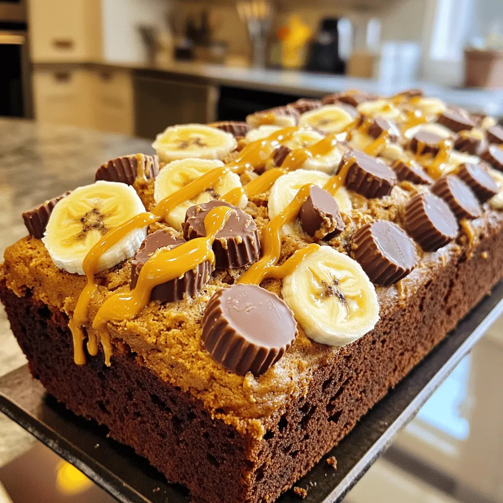 When I make Reese’s Peanut Butter Banana Bread, I love how easy it is to gather the ingredients. Here’s what you need: - 3 large ripe bananas, mashed - 1/2 cup peanut butter (creamy or chunky) - 1/2 cup granulated sugar - 1/4 cup brown sugar, packed - 2 large eggs - 1 teaspoon vanilla extract - 1 teaspoon baking soda - 1/4 teaspoon salt - 1 1/2 cups all-purpose flour - 1/2 cup chopped Reese’s peanut butter cups - 1/2 cup chocolate chips (optional) These ingredients blend perfectly together. The ripe bananas add natural sweetness. Peanut butter gives it a rich, nutty taste. Reese’s cups add a fun crunch and extra chocolate. If you want, you can even throw in chocolate chips for a double dose of sweetness. This recipe is simple but packed with flavor. You can find the full recipe in the earlier section. It’s a great treat to share or keep for yourself! 1. Preheat the oven and prepare the loaf pan Start by preheating your oven to 350°F (175°C). Grease a 9x5-inch loaf pan with butter or cooking spray. This will help your banana bread slide out easily once it’s baked. 2. Mix wet ingredients In a large bowl, combine 3 large ripe bananas (mashed), 1/2 cup peanut butter, 1/2 cup granulated sugar, and 1/4 cup brown sugar. Mix these until they are smooth and well blended. Next, add 2 large eggs and 1 teaspoon of vanilla extract. Whisk everything together until it looks nice and creamy. 3. Combine dry ingredients In another bowl, mix together 1 teaspoon of baking soda, 1/4 teaspoon of salt, and 1 1/2 cups of all-purpose flour. Slowly combine this dry mixture into your wet ingredients. Stir gently until everything is combined. Be careful not to overmix; a few lumps are okay! 1. Fold in Reese’s and chocolate chips Now for the fun part! Gently fold in 1/2 cup of chopped Reese’s peanut butter cups and 1/2 cup of chocolate chips if you want some extra sweetness. Make sure they are evenly mixed throughout the batter. 2. Pour batter into the pan Carefully pour your batter into the greased loaf pan. Use a spatula to smooth the top so it bakes evenly. 3. Baking time and checking for doneness Place the pan in the preheated oven. Bake for about 50-60 minutes. To check if it’s done, insert a toothpick into the center. If it comes out clean, your banana bread is ready! Let it cool in the pan for about 10 minutes before transferring it to a wire rack to cool completely. Enjoy making this delightful Reese’s Peanut Butter Banana Bread with the full recipe! Ripe bananas are key to great banana bread. They add natural sweetness and moisture. Look for bananas with lots of brown spots. The more ripe, the better. Mixing is important too. You want to combine your ingredients just enough. Overmixing makes the bread tough. Stir until you don’t see dry flour. A few lumps are okay. For a lovely presentation, slice the bread and serve it warm. Drizzle some melted peanut butter on top. Add a few banana slices and half a Reese’s cup for flair. Pair your banana bread with a nice cup of coffee. It also goes well with a scoop of vanilla ice cream. Enjoying it this way makes for a delightful treat! {{image_2}} You can switch out some ingredients for fun. If you want to try nut alternatives, use almond butter or cashew butter instead of peanut butter. These options give a new taste while keeping it creamy. For sugar, honey or maple syrup works well. They add sweetness and a hint of flavor too. Want to boost the taste? Try adding spices like cinnamon or nutmeg. Just a little will change the whole vibe of your bread. If you love chocolate, increase the amount of chocolate chips or Reese’s peanut butter cups. More of these treats will make each bite even more exciting. For the full recipe, refer to the earlier section. Enjoy your baking! To keep your Reese’s peanut butter banana bread fresh, store it at room temperature. Wrap it in plastic wrap or place it in an airtight container. This helps keep the bread moist and tasty. If you want to store it longer, you can refrigerate it. However, this may dry it out a bit. For the best flavor, freeze the bread if you cannot eat it right away. To do this, slice the bread first. Wrap each slice in plastic wrap. Then, place the wrapped slices in a freezer bag. Make sure to squeeze out as much air as you can. It can last up to three months in the freezer. Reheating banana bread is easy and fun. Here are a few methods you can try: - Microwave: Place a slice on a microwave-safe plate. Heat it for about 10-15 seconds. Check if it is warm enough. If not, heat it in 5-second bursts. - Oven: Preheat your oven to 350°F (175°C). Wrap the bread in foil to keep it moist. Heat for about 10-15 minutes. - Toaster Oven: Set your toaster oven to a low setting. Heat the slice for about 5-7 minutes, checking often to avoid burning. These methods will help you enjoy your banana bread just like when it was fresh! Can I use frozen bananas? Yes, you can use frozen bananas! Just thaw them first. Drain any excess liquid. Your banana bread will still taste great. How can I tell when banana bread is done? To check if banana bread is done, use a toothpick. Insert it into the center. If it comes out clean, your bread is ready. Can I make mini loaves instead? Absolutely! Just divide the batter into mini loaf pans. Bake for about 25-30 minutes. Check for doneness like you would with a regular loaf. What if my banana bread is too dry? If your banana bread turns out dry, try adding more bananas next time. You can also add a bit of yogurt or applesauce for moisture. How to make it gluten-free? To make gluten-free banana bread, swap the all-purpose flour for a gluten-free blend. Make sure it has xanthan gum for the best texture. You learned how to make delicious banana bread with peanut butter, chocolate, and Reese’s. We covered ingredients, steps, tips, and storage. Always use ripe bananas for the best flavor. Don’t forget to experiment with flavors and ingredients. You can even freeze your banana bread for later enjoyment. Share this recipe with friends and family; they will love it! Happy baking, and enjoy your tasty treat!