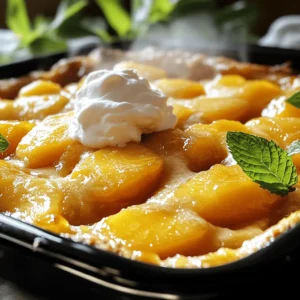 - 4 cups fresh peaches, peeled and sliced - 1 cup granulated sugar (divided) - 1 cup all-purpose flour - 2 teaspoons baking powder - 1 tablespoon lemon juice - 1 teaspoon ground cinnamon - 1 teaspoon vanilla extract When choosing your peaches, look for ripe ones. They should feel soft but not mushy. Fresh peaches give the best taste. You can use white or yellow peaches for this recipe. Each type adds its own sweetness and flavor. For sweetness, I divide the sugar. Half goes with the peaches. The rest goes into the batter. This balance keeps the dessert from being too sweet. Let’s talk about flour. All-purpose flour works best for this cobbler. It creates a lovely, tender texture. The baking powder makes it rise nicely. Lemon juice brightens the peach flavor. It adds a fresh note. The ground cinnamon gives warmth and depth. Vanilla extract rounds out the flavor, making it even more tasty. Gather these ingredients to create Peach Cobbler Delight. For the complete recipe, check out the Full Recipe section. You'll make a dessert that everyone will love! - Preheat your oven to 350°F (175°C). - In a large bowl, combine 4 cups of sliced peaches with 1/2 cup of sugar, 1 tablespoon of lemon juice, 1 teaspoon of ground cinnamon, and 1 teaspoon of vanilla extract. Mix well and let it sit for about 10 minutes. This helps the peaches release their juices. - In another bowl, whisk together 1 cup of all-purpose flour, 2 teaspoons of baking powder, 1/2 teaspoon of salt, and the remaining 1/2 cup of sugar. - Then, pour in 1/2 cup of milk and 1/4 cup of melted butter. Mix until just combined. The batter will be a bit lumpy, so do not overmix. - Pour the peach mixture into a greased 9x13 inch baking dish, spreading it evenly. - Drop spoonfuls of the batter over the peach filling. Leave some gaps for the filling to bubble through while baking. - Bake for 40-45 minutes or until the batter turns golden brown. A toothpick inserted in the center should come out clean. For the full recipe, refer to the instructions above. To get juicy peaches, let them sit for about 10 minutes. This helps their natural juices flow. The more juice, the better the flavor! When making the batter, mix just until combined. If you overmix, your cobbler may turn out dense and heavy. A light batter leads to a fluffy topping that melts in your mouth. Serve this peach cobbler warm for the best taste. A dollop of whipped cream or a scoop of vanilla ice cream works well on top. The creaminess balances the sweet peaches. For a fun touch, add fresh mint leaves. They add color and a nice flavor that enhances the dish. Peach ripeness can change the sweetness of your cobbler. If your peaches are very sweet, cut back on the sugar. If they are less ripe, you may need a bit more. Taste your peach mixture before baking. Adjust the sugar so it matches the sweetness you like. This way, you get the perfect flavor in every bite! {{image_2}} You can easily make this dish vegan. Simply swap dairy milk for almond milk. Use coconut oil instead of butter. Many people enjoy this version just as much! For gluten-free options, try almond flour or oat flour. These flours work well in the recipe. They give a different texture but taste great too. Want to boost the flavor? Add chopped nuts like pecans or walnuts. They give a nice crunch! You can also sprinkle in some nutmeg for warmth. Seasonal fruits work wonders too. Instead of peaches, use fresh berries or apples. Each fruit brings its own unique taste to the dish. You can serve this dessert in individual cups. Just layer the peach filling and batter in small dishes. It looks cute and is easy to share. Cobbler parfaits are also a hit! Layer peach filling, cake, and whipped cream in a glass. It’s a fun way to enjoy this classic dessert. For the full recipe, check the earlier section. Enjoy your cooking adventure! To keep your peach cobbler fresh, let it cool first. Once cool, cover it tightly with plastic wrap or foil. You can also use an airtight container. Store it in the fridge for up to four days. To maintain the texture, avoid stacking other food items on top. This way, your cobbler stays fluffy and delicious. If you want to save portions for later, freezing works well. Cut the cobbler into squares and wrap each piece in plastic wrap. Then, place the wrapped pieces in a freezer bag. Make sure to squeeze out as much air as possible. To reheat, preheat your oven to 350°F (175°C). Place the cobbler on a baking sheet and heat for about 20 minutes. This keeps the flavor and texture just right. In the fridge, peach cobbler lasts about four days. If you freeze it, it can stay good for up to three months. Just remember to label your container with the date. This way, you can enjoy your dessert at its best! For more details on making this treat, check out the Full Recipe. To ripen peaches, place them in a brown paper bag. This method traps ethylene gas, which helps peaches ripen. You can also leave them at room temperature for a few days. Check them daily. Once they feel soft to touch, they are ripe and ready to use. Yes, you can use canned or frozen peaches. Canned peaches are convenient and save time. Just drain them well before using. Frozen peaches need to be thawed and drained too. Fresh peaches give the best flavor and texture, but canned and frozen options work well in a pinch. For a gluten-free option, use almond flour or oat flour. These alternatives can change the texture slightly. If you want a nut-free option, try using coconut flour. Adjust the amount, as these flours can absorb more liquid. Always check the package for specific measurements. For the full recipe, refer to the Peach Cobbler Delight section above. This blog post covered how to make a delicious peach cobbler. You learned about fresh ingredients, baking essentials, and flavor enhancers that make this dish special. The step-by-step instructions helped you prepare and bake it perfectly. Tips on texture, serving suggestions, and variations guided you through customization. Remember to store leftovers right and explore freezing options. Enjoy making and sharing this delightful treat with family and friends! Your peach cobbler will surely satisfy anyone's sweet tooth.