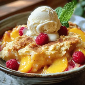To make Easy Peach and Raspberry Cobbler, you need: - 4 ripe peaches, peeled and sliced - 1 cup fresh raspberries - 1/2 cup granulated sugar (adjust based on sweetness preference) - 1 tablespoon lemon juice - 1 teaspoon vanilla extract - 1 cup all-purpose flour - 2 teaspoons baking powder - 1/2 teaspoon salt - 1/4 cup unsalted butter, melted - 1 cup milk - 1 teaspoon ground cinnamon (for sprinkling on top) You can also add options like: - A splash of almond extract for a nutty taste - Chopped nuts for a crunchy texture To measure your ingredients accurately, use dry measuring cups for flour and sugar. For liquids, use a clear liquid measuring cup. Level off flour with a spatula to avoid extra weight. Using fresh produce is key. Fresh peaches and raspberries give the best flavor. They also provide the right texture for the cobbler. Choose fruit that feels firm and smells sweet. This ensures your cobbler will taste great. For the best results, avoid fruit that is overripe or bruised. For the full recipe, check the section above. Start by prepping the peaches and raspberries. Use ripe peaches for the best flavor. Peel the peaches, then slice them into thin pieces. Rinse the raspberries gently under cool water and set them aside. Next, combine the fruit with sugar and lemon. In a big bowl, mix the sliced peaches and raspberries with half of the sugar. Add one tablespoon of lemon juice and one teaspoon of vanilla extract. Toss everything gently until the fruit is coated. Pour this mixture into a greased 9x13-inch baking dish. Now, let’s make the cobbler batter. In another bowl, whisk together one cup of all-purpose flour, two teaspoons of baking powder, and half a teaspoon of salt. Add the other half of the sugar, a quarter cup of melted unsalted butter, and one cup of milk. Mix just until combined; the batter should be a bit lumpy. This texture helps keep it light. For the baking instructions, prep your baking dish first. You’ve already poured the fruit mixture into a greased dish. Now, pour the batter evenly over the fruit. Do not stir it; the fruit will bubble up while baking. Bake in a preheated oven at 375°F (190°C) for about 35-40 minutes. Watch for a golden brown top. A toothpick inserted into the center should come out clean. Let the cobbler cool for about 10 minutes before serving. Enjoy the delightful blend of peaches and raspberries in this easy peach and raspberry cobbler! For the full recipe, check the previous section. To get the right sweetness, taste the fruit first. If your peaches are sweet, use less sugar. If they are tart, add more. You want a nice balance. For texture, make sure to mix the batter just enough. It should be lumpy, not smooth. Overmixing can make it tough. Common mistakes include not greasing the dish. This can cause the cobbler to stick. Another mistake is stirring the batter and fruit together. Let the fruit bubble through the batter as it bakes. This creates a lovely crust. Serve Easy Peach and Raspberry Cobbler warm. It tastes best fresh from the oven. Scoop it into bowls and top with vanilla ice cream. The cold ice cream melts into the warm cobbler, creating a perfect mix. You can also use whipped cream. A dollop on top adds a nice touch. For a bit of color, add a sprig of mint. This makes the dish look even more inviting. {{image_2}} You can switch fruits in this cobbler based on what's in season. If peaches are not available, try using apples or pears. For a tropical twist, pineapple or mango adds a fun flavor. Raspberries can be swapped out for blueberries, strawberries, or blackberries too. If you need a gluten-free option, replace all-purpose flour with almond flour or a gluten-free blend. You can also use oat flour for a unique taste. For a dairy-free version, substitute milk with almond or coconut milk. These changes keep the cobbler tasty and friendly for different diets. Adding spices can elevate your cobbler. A sprinkle of nutmeg gives warmth, while cardamom adds a fragrant lift. Just a pinch goes a long way. You can also mix in chopped nuts like pecans or walnuts for a crunchy bite. Oats are another great addition, adding texture and heartiness. Try stirring in oats with the batter for a more rustic feel. For more ideas, check out the Full Recipe to see how these changes can work in your kitchen! Once you finish your Easy Peach and Raspberry Cobbler, store any leftovers in the fridge. Place the cooled cobbler in an airtight container. This keeps it fresh and prevents drying out. You can also cover the dish tightly with plastic wrap or aluminum foil. The cobbler stays fresh in the fridge for about 3 to 4 days. If you want to save the cobbler for later, freezing is a great option. First, let the cobbler cool completely. Then, cut it into pieces for easy serving. Wrap each piece tightly in plastic wrap, then place them in a freezer bag. Make sure to squeeze out all the air to avoid freezer burn. The cobbler can stay good in the freezer for up to 3 months. When you're ready to enjoy it, take a piece out and let it thaw in the fridge overnight. For the best texture, reheat it in the oven at 350°F (175°C) for about 15-20 minutes. This way, it warms through and gets a nice, crispy top again. Enjoy your delicious treat! Look for a golden brown top. The edges should bubble. Insert a toothpick in the center. If it comes out clean, the cobbler is ready. The sweet smell will fill your kitchen, too! Let it cool for about 10 minutes before you dive in. Yes, you can use frozen peaches and raspberries. Just let them thaw first. Drain any excess liquid to avoid a soggy cobbler. You may want to add a bit more sugar since frozen fruit can taste less sweet. Adjust based on your taste. Serve the cobbler warm for the best taste. The warmth helps the flavors shine. If you make it ahead, reheat it gently in the oven. Aim for about 350°F until it’s warm throughout. Pair it with ice cream for a perfect treat! You can prep the fruit and batter in advance. Mix the fruit and sugar, then store it in the fridge. Prepare the batter and keep it covered. When you're ready, pour the batter over the fruit. Bake it fresh for a warm dessert. Enjoy the delicious flavors from the Full Recipe! You've learned how to make an Easy Peach and Raspberry Cobbler. We covered vital ingredients, measurement tips, and step-by-step instructions. Perfecting the recipe with helpful tips and exploring variations can enhance your baking. Remember to store leftovers properly to keep them fresh, and feel free to experiment with different fruits or spices. Whether you serve it warm with ice cream or save it for later, this cobbler is sure to impress. Enjoy your delicious creation!