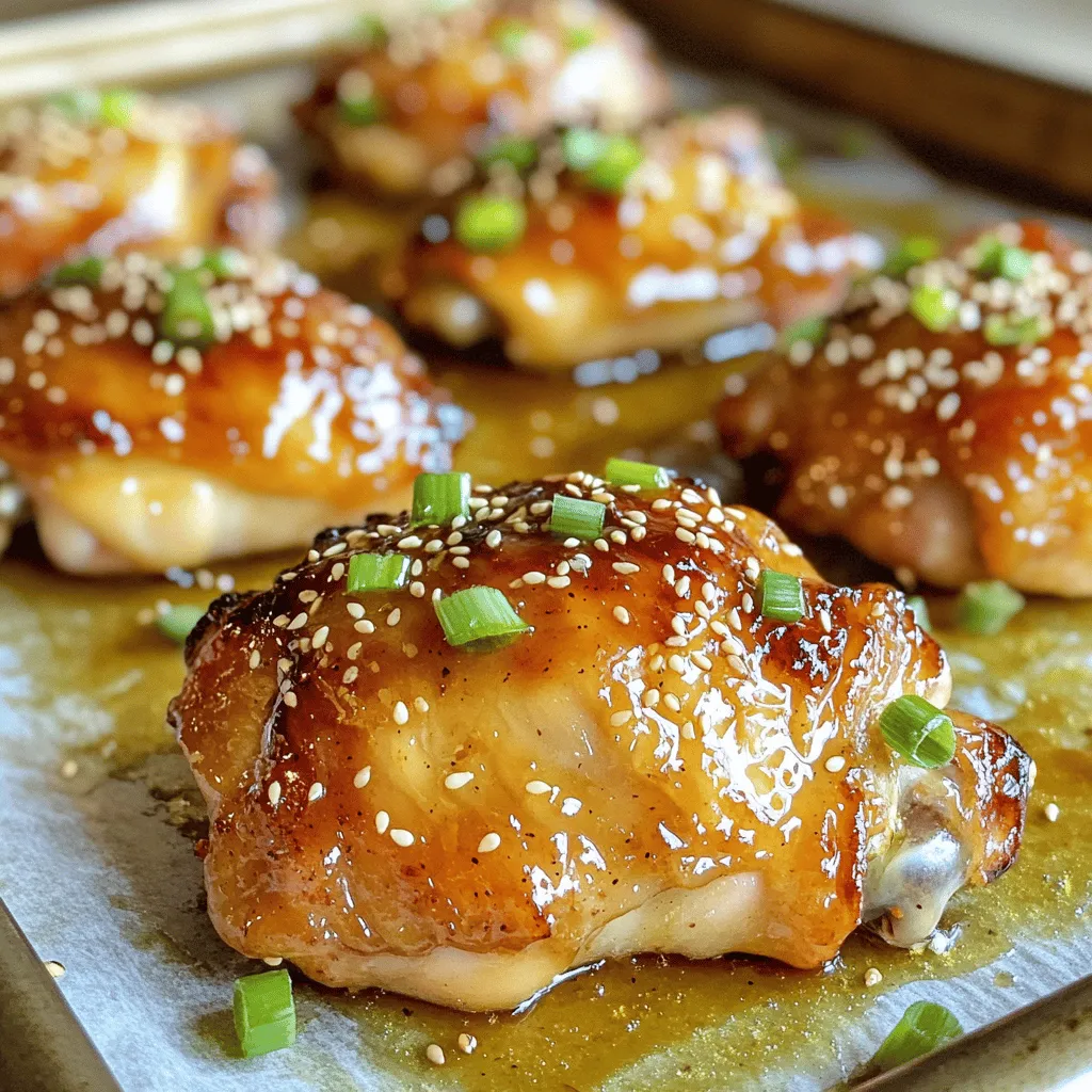 - 4 boneless, skinless chicken thighs - 1/4 cup honey - 3 cloves garlic, minced - 2 tablespoons soy sauce (low sodium) - 1 tablespoon apple cider vinegar - 1 tablespoon olive oil - 1 teaspoon fresh ginger, grated - 1/2 teaspoon black pepper - 1/4 teaspoon red pepper flakes (optional) - 2 green onions, sliced (for garnish) - Sesame seeds (for garnish) These ingredients come together to create a dish that is both sweet and savory. The honey gives the chicken a lovely glaze while the garlic and ginger add depth. You can easily find each of these ingredients at your local grocery store. The soy sauce gives a rich umami flavor, while the apple cider vinegar adds a hint of tang. - Calories per serving: Approximately 300 calories - Protein: 24g - Carbohydrates: 28g - Fat: 12g - Possible allergens: Soy (from soy sauce), sesame (from sesame seeds) Knowing the nutritional information helps you make informed choices. Each serving provides a good source of protein, making it a satisfying meal. Keep in mind any allergens when cooking for others. This dish is great for family dinners or meal prep for the week. For the full recipe, you can refer to the section above. First, we need to make the marinade. In a bowl, mix together the following: - 1/4 cup honey - 3 cloves garlic, minced - 2 tablespoons soy sauce - 1 tablespoon apple cider vinegar - 1 tablespoon olive oil - 1 teaspoon fresh ginger, grated - 1/2 teaspoon black pepper - 1/4 teaspoon red pepper flakes (optional) This blend gives your chicken a sweet and savory flavor. Next, take 4 boneless, skinless chicken thighs and coat them well with the marinade. Make sure each piece is covered. Cover the bowl and let it sit in the fridge for at least 30 minutes. If you have time, marinate for up to 2 hours. This helps the flavors soak in deeper. Now it’s time to bake the chicken. Preheat your oven to 400°F (200°C). While it heats up, place the marinated chicken thighs on a baking sheet lined with parchment paper. Remember to save the marinade for later! Bake the chicken for 25 to 30 minutes. You want it to reach an internal temperature of 165°F (74°C). This ensures it’s fully cooked and safe to eat. While the chicken bakes, let’s work on the glaze. Pour the reserved marinade into a small saucepan and bring it to a boil over medium heat. Then, turn down the heat and let it simmer for about 5 to 7 minutes. This helps it thicken. Once your chicken is done, brush it with the thickened sauce. Pop it back in the oven for another 5 minutes. This step gives the chicken a nice caramelized finish. When it’s ready, take it out and let it rest for a couple of minutes before serving. Garnish with sliced green onions and sesame seeds for a beautiful touch. Enjoy your homemade honey garlic chicken! For the full recipe, check the provided section. To get the most flavor, marinate your chicken for at least 30 minutes. If you have time, let it sit for up to 2 hours. This longer soak helps the chicken absorb all the tasty goodness. Always use fresh ingredients, like garlic and ginger. Fresh items give your dish bright flavors. For the best texture, you can bake or pan-fry the chicken. Baking is easy and keeps the chicken juicy. If you pan-fry, it gets a nice crispy edge. Always check for doneness. The chicken must reach 165°F (74°C) to be safe to eat. Use a meat thermometer for the best results. Want to kick up the flavor? Add spices like paprika or cumin for warmth. A pinch of cayenne can add some heat. Fresh herbs, like cilantro or parsley, make a great garnish. They add color and taste to your dish. Explore different herbs to find your favorite combo! For the full recipe, check out the cooking section. {{image_2}} You can switch things up with different ingredients. If you don’t have honey, try using maple syrup or agave. These options add a unique twist to the dish. They also keep it sweet and sticky. When it comes to chicken, you can use either thighs or breasts. Chicken thighs are juicy and tender. They soak up the marinade well. Breasts are leaner and cook faster but can dry out if overcooked. Choose what you like best! You can make honey garlic chicken in a few ways. An Instant Pot or Slow Cooker works well for busy days. Just add the marinated chicken and let the machine do the work. You’ll have a flavorful meal with minimal effort. Grilling is another fun option. It gives the chicken a nice smoky flavor. Just make sure to preheat your grill. Cook the chicken over medium heat, brushing with marinade as it cooks. This helps caramelize the sauce for extra taste. To complete your meal, you can serve honey garlic chicken with rice or noodles. Both pair nicely with the sweet sauce. Steamed veggies, like broccoli or snap peas, add color and crunch. If you want to make it a feast, add a salad. A fresh salad with greens and a light dressing works great. This balance of flavors makes your meal satisfying and fun to eat. For the full recipe, check out the section above! After enjoying your honey garlic chicken, store any leftovers in an airtight container. This helps keep the chicken fresh. The best way to refrigerate it is to let it cool first. Once cooled, place it in the fridge. It will last up to three days in the fridge. If you want to keep your honey garlic chicken for longer, freeze it. First, let it cool completely. Then, wrap it tightly in plastic wrap before placing it in a freezer bag. This keeps the chicken from getting freezer burn. It can stay in the freezer for up to three months. When ready to eat, thaw it in the fridge overnight. This way, it stays safe and tasty. To reheat your chicken, use the oven or a skillet. If using the oven, preheat it to 350°F (175°C). Place the chicken on a baking sheet and cover it with foil. This keeps the chicken moist. Bake for about 15-20 minutes or until heated through. If using a skillet, add a splash of water and cover it. This helps avoid dryness. Make sure the chicken is hot throughout before serving. Enjoy your delicious leftovers! You can use maple syrup or agave nectar. Both options add sweetness. They mimic honey’s flavor well. Adjust the amount to taste. Aim for a similar sweetness level. Yes, you can use chicken breasts. They are leaner than thighs. This makes them cook faster. Check for doneness sooner. Chicken breasts should reach 165°F (74°C) too. The flavor will be milder than thighs. Use a meat thermometer to check the chicken's internal temperature. Insert it into the thickest part. It should read 165°F (74°C) for safety. If you don’t have a thermometer, cut into the chicken. It should not be pink. The juices should run clear. This dish pairs well with rice or quinoa. Steamed broccoli or green beans also complement it. A fresh salad adds a nice touch. Consider serving it with roasted potatoes for a hearty meal. Yes, you can prep the chicken ahead of time. Marinate it the night before. Store it in the fridge for up to 24 hours. You can also cook the chicken in advance. Just store it in an airtight container. Reheat the chicken in the oven for best results. Preheat to 350°F (175°C). Place the chicken in a dish and cover it. This keeps it moist. You can also use the microwave, but it may dry out the chicken. Heat in short bursts, checking often. You now have a complete guide to making homemade honey garlic chicken. We discussed the key ingredients, marinating methods, and cooking tips to achieve great flavor and texture. Remember to experiment with variations and side dishes to make it your own. Storing and reheating leftovers correctly will keep your meals tasty for days. With this recipe, you can enjoy a delicious dish any time. Dive into this easy recipe, and impress your friends and family with your cooking skills!