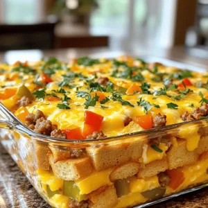 - 1 loaf of crusty bread (French or sourdough) - 8 large eggs - 2 cups milk - 1 cup shredded cheddar cheese - 1 cup cooked and crumbled breakfast sausage (or vegetarian option) - 1 cup diced bell peppers (mix of colors) - 1 small onion, diced - 2 tablespoons olive oil - 1 teaspoon garlic powder - 1 teaspoon paprika - Salt and pepper to taste - Fresh parsley, chopped To create the Fireman’s Overnight Breakfast Casserole, you need some basic ingredients. Start with a loaf of crusty bread. I love using French or sourdough for texture. Eggs are next, and you will need eight of them. They give the casserole its fluffy base. Next, grab two cups of milk. This adds creaminess. Don't forget the cheese! One cup of shredded cheddar cheese will make it rich and gooey. For protein, use one cup of cooked and crumbled breakfast sausage. If you prefer, a vegetarian option works too. Now for the fun part—veggies! You need one cup of diced bell peppers in mixed colors. They add crunch and flavor. A small diced onion adds sweetness. Use two tablespoons of olive oil to sauté them. Season with garlic powder and paprika for extra taste. Finally, add salt and pepper to taste. For the garnish, fresh chopped parsley brings color and a burst of freshness. With these ingredients, you create a hearty meal that fuels you for the day ahead. For the full recipe, check out the detailed steps to make this energizing delight! First, heat your skillet over medium heat. Add the olive oil and let it warm. Next, sauté the diced onion and bell peppers until they are soft, about 5-7 minutes. This mix adds flavor and color to your dish. In a large bowl, whisk together the eggs, milk, garlic powder, paprika, salt, and pepper. Mix until it is smooth. This mixture binds all the ingredients together. Take a greased 9x13-inch baking dish. Start by layering half of the cubed bread evenly at the bottom. Then, sprinkle half of the cooked sausage over the bread. After that, add half of the sautéed onion and bell pepper mix. Now, pour half of the egg mixture over the layers. Finish this layer by adding half of the cheddar cheese on top. Repeat the layering process with the remaining ingredients. This gives you a hearty, tasty casserole. Cover the baking dish tightly with aluminum foil. Place it in the fridge overnight or for at least 4 hours. This step lets the flavors seep in. When you're ready to bake, preheat your oven to 350°F (175°C). Remove the foil from the casserole. Bake it for 45-50 minutes. The top should turn golden and the casserole should be set. You can find the full recipe to enjoy this delightful dish. To save time in the morning, prepare the casserole the night before. This way, you can enjoy a warm breakfast without any fuss. Store leftovers in the refrigerator for up to three days. Just reheat when you're ready to eat. When baking, check for doneness with a toothpick. Insert the toothpick into the center of the casserole. If it comes out clean, your dish is ready. Let the casserole cool for about ten minutes before slicing. This makes it easier to serve and keeps it looking nice. Do you want to tweak the recipe? You can substitute meats for vegetarian options. Try using tofu or beans for protein. Experiment with different cheeses or vegetables to find your favorite mix. You could use mozzarella, gouda, or even feta cheese for a unique taste. {{image_2}} The Fireman’s Overnight Breakfast Casserole is fun to customize. You can change the cheese, proteins, or flavors. Let’s explore some tasty variations. For cheese, try different kinds for new tastes. - Use mozzarella for a stretchy, creamy texture. - Gouda will add a rich, smoky flavor. - Feta cheese gives a tangy bite that brightens the dish. You can swap out the sausage for other proteins. - Replace it with crispy bacon for a savory crunch. - Use ham for a sweet and salty twist. - For a vegetarian option, add beans like black or kidney beans. They boost protein and add fiber. Add different flavors to kick up the taste. - A splash of hot sauce can bring the heat. - Fresh herbs like spinach or kale add color and nutrition. They also make the dish feel fresh and light. These variations let you make the casserole your own. Check out the Full Recipe for the original version and get creative! You can store leftover Fireman’s Overnight Breakfast Casserole in an airtight container. This keeps it fresh for up to 3 days. Just make sure it cools down before sealing. When you’re ready to enjoy it again, all you need is a quick reheat. If you want to save it for later, you can freeze the casserole before baking. Wrap it well and freeze for up to 2 months. When you want to bake it, just thaw it overnight in the fridge. This helps keep the texture nice and fluffy. To reheat, you can use either the oven or the microwave. If using the oven, set it to 350°F (175°C) and warm it through. The microwave is quicker, but make sure to heat it in short bursts. This keeps it from getting rubbery. Enjoy your delicious breakfast! Yes, any crusty bread will work well. I love using French or sourdough bread. They add great texture and flavor. Absolutely! It’s perfect for preparing meals in advance. You can make it the night before and bake it in the morning. Use whole grain bread, egg whites, and add more veggies. This way, you keep the taste while boosting nutrition. Fresh fruit, yogurt, or a light salad are great options. They add a nice balance to the rich casserole. Bake it for 45-50 minutes at 350°F (175°C) after refrigerating overnight. This ensures it sets and becomes golden on top. This recipe for a breakfast casserole uses tasty ingredients like bread, eggs, and cheese. You learned how to prepare, layer, and bake it. I shared tips for make-ahead meals and ways to customize your dish. Storing leftovers is easy too! Now you can enjoy a hearty, delicious meal that you can make your own. Try different flavors and share it with friends. Enjoy your cooking!