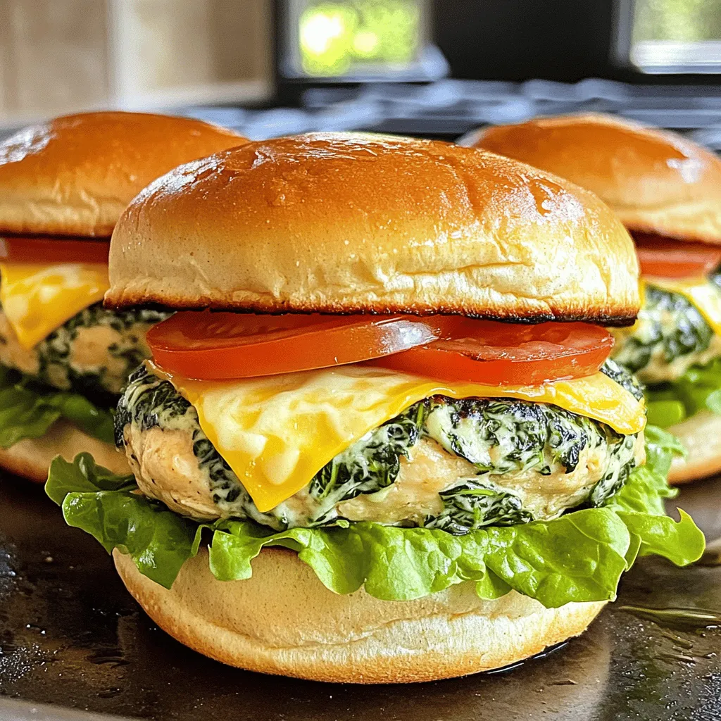 White Cheddar and Spinach Chicken Burgers Delight