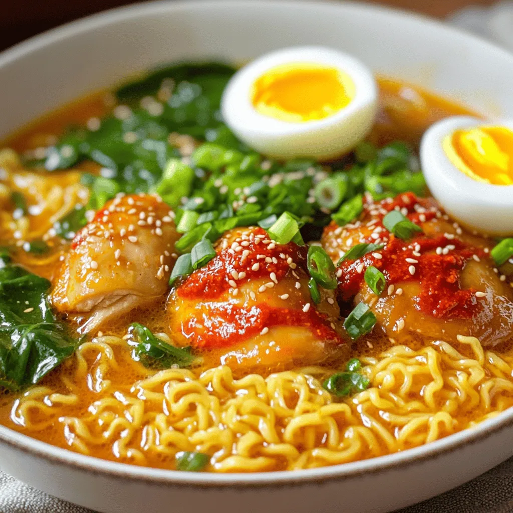 Fiery Chicken Ramen with Creamy Garlic Sauce Delight