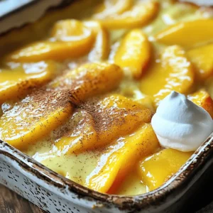 To make the Easy Peach Custard Dessert, you need a few key items. Here are the must-have ingredients: - 4 ripe peaches, pitted and sliced - 1 cup heavy cream - 1/2 cup granulated sugar - 3 large eggs - 1 teaspoon vanilla extract - 1/4 teaspoon almond extract - 1 tablespoon cornstarch - Pinch of salt These ingredients work together to create a creamy, sweet, and fruity delight that is hard to resist. You can add a few optional ingredients to enhance the flavor: - 1/2 teaspoon cinnamon (optional) Cinnamon gives a warm note that pairs well with peaches. Feel free to add it or skip it based on your taste. Use these simple conversions to make your preparation easier: - 1 cup = 8 ounces - 1 tablespoon = 3 teaspoons - 1/4 teaspoon = 1 dash Knowing these can help you adjust the recipe as needed. For the full recipe, check out the detailed instructions above. Enjoy your peach custard creation! First, gather your ingredients. You need ripe peaches, heavy cream, sugar, eggs, and a few flavorings. Start by preheating your oven to 350°F (175°C). This step is key to getting a nice custard texture. Next, in a medium bowl, whisk the eggs, sugar, cornstarch, vanilla extract, almond extract, and salt together. Make sure the mixture is smooth. Then, slowly add the heavy cream. Whisk until it blends well. Now, take a baking dish and grease it lightly. You can use butter or a non-stick spray for this. Slice your peaches and arrange them evenly at the bottom of the dish. This creates a sweet base for your custard. Pour the custard mixture over the peaches. Make sure they are fully covered. If you like, sprinkle some cinnamon on top for extra flavor. Place your baking dish in the preheated oven. Bake for 30-35 minutes. Keep an eye on it. You want the custard to be set and lightly golden on top. To check if it's done, gently shake the dish. If the center jiggles slightly, it’s ready. If it wobbles too much, give it a few more minutes. Once baked, take it out and let it cool for about 10 minutes. When serving your peach custard, cut it into squares. You can use a sharp knife for clean edges. For an extra touch, add a dollop of whipped cream or a scoop of vanilla ice cream on top. This makes it look even more tempting. Serve it warm or at room temperature. You can also garnish with a sprig of mint for color. Enjoy this delightful dessert straight from the oven or chilled. For the full recipe, check out the earlier section. One common error is overcooking the custard. This can make it grainy. Keep an eye on your timer. If the custard jiggles slightly in the center, it is done. Another mistake is not whisking enough. You want a smooth mixture. If you see lumps, it can ruin the texture. Always mix until everything is well blended. Use ripe peaches for the best taste. They should feel soft and smell sweet. If your peaches are firm, let them ripen for a few days. You can enhance the flavor by adding a touch of cinnamon. This spice pairs well with the sweetness of peaches. Also, consider using almond extract. It adds a nice nutty flavor that complements the fruit. Start with room temperature eggs. Cold eggs can make it hard to blend. Whisk the eggs and sugar until they are light and fluffy. This helps to incorporate air, making the custard creamy. When adding heavy cream, do it slowly. Mix gently to keep the air in the custard. Following the [Full Recipe] carefully also helps ensure success. {{image_2}} You can swap peaches for other fruits easily. Try ripe pears, sweet cherries, or juicy berries. Each fruit brings its own flavor. For example, berries add a tart taste. This makes the dessert unique every time. Just follow the same steps in the recipe. The results will still be delicious. If you want a dairy-free dessert, use coconut milk instead of heavy cream. This change still gives you a creamy texture. Use almond milk or oat milk as another option. Replace the eggs with a flaxseed mixture. Mix 1 tablespoon of ground flaxseed with 2.5 tablespoons of water. Let it sit for five minutes. This will help create a nice custard without dairy. You can enhance the flavor with different spices. Try nutmeg or cardamom for a warm taste. A splash of rum or bourbon can add depth. You can also mix in a bit of citrus zest. Lemon or orange zest brightens the dish. Experiment with these options to find your favorite flavor combo. Making it your own adds a fun twist to the Easy Peach Custard Dessert. For the full recipe, check the main section. To keep your Easy Peach Custard Dessert fresh, store it in an airtight container. You can also cover the dish tightly with plastic wrap. Make sure it cools completely before sealing it. This step helps prevent moisture buildup, keeping the custard creamy. When stored properly, your dessert lasts about 3 to 4 days in the fridge. After this time, the peaches may become soggy. If you notice any off smell or change in texture, it's best to toss it out. Always check before enjoying leftovers. To reheat, place individual portions in the microwave. Heat in short bursts of 15 seconds. Stir in between to ensure even warming. Avoid heating the entire dish at once, as this can change the texture. Enjoy your dessert warm, with a fresh scoop of ice cream if you like! Yes, you can use canned peaches! Just make sure to drain them well. Canned peaches can work in a pinch. They might be softer than fresh peaches. This can affect the texture a bit. If you prefer a firmer bite, fresh is best. If you need a substitute for heavy cream, try using whole milk. You can also mix milk with butter. A 1/4 cup of butter mixed with 3/4 cup of milk works well. This will give you a creamy texture, but it won't be as rich. For a lighter option, use coconut cream for a dairy-free choice. The custard is set when it looks firm and slightly jiggly. You can poke it gently with a knife. If it comes out clean, it's ready! The top should be lightly golden. Let it cool a bit before serving, as it will continue to firm up. Yes, you can make this dessert ahead of time! It keeps well in the fridge for up to three days. Just cover it with plastic wrap or foil. This way, the flavors can meld together nicely. You may need to warm it slightly before serving for best taste. For the full recipe, check the previous section. In this post, we explored how to make an easy peach custard dessert. We covered essential ingredients, step-by-step instructions, and great tips to avoid common mistakes. You can try different fruits or make a dairy-free version for variety. Remember to store leftovers properly to keep them fresh. With these ideas and tricks, you can create a delicious dessert. Enjoy your baking and share this tasty treat with others!