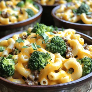 - 1 lb ground beef - 2 cups elbow macaroni - 3 cups broccoli florets To start, ground beef gives this dish its hearty base. It cooks quickly and adds rich flavor. Elbow macaroni pairs well, soaking up all the tasty sauce. Broccoli florets add a nice crunch and vibrant color. Together, they make a balanced meal. - 1 small onion, finely chopped - 2 cloves garlic, minced - 3 cups beef broth - 1 cup shredded cheddar cheese - 1/2 cup milk - 1 tablespoon Worcestershire sauce - 1 teaspoon onion powder - 1 teaspoon garlic powder - Salt and pepper to taste - Fresh parsley for garnish Next, onion and garlic bring depth to the dish. They sauté nicely, adding a savory aroma. Beef broth provides moisture and flavor as the macaroni cooks. Milk and cheddar cheese make it creamy and cheesy. Worcestershire sauce adds a touch of umami. Seasonings like onion and garlic powder enhance the flavors. Finally, a sprinkle of fresh parsley brightens the meal. For a full recipe, check out the details I provided earlier. To start, you need to brown the ground beef. Heat a large skillet over medium heat. Add 1 pound of ground beef. Cook it for about 5 to 7 minutes. Stir it often and break it up with a spatula. You want it fully cooked with no pink left. After cooking, drain any excess grease to keep it lean. Next, it's time to sauté the onions and garlic. Add 1 finely chopped onion and 2 minced garlic cloves to the skillet. Cook them for about 2 to 3 minutes. You will know they are ready when the onion turns translucent and soft. This step adds great flavor to your dish. Now, it’s time to add the macaroni and broth. Stir in 2 cups of elbow macaroni and 3 cups of beef broth. Make sure to mix well. Then, add 1 tablespoon of Worcestershire sauce, 1 teaspoon of onion powder, 1 teaspoon of garlic powder, and a pinch of salt and pepper. Bring this mixture to a boil. Once it starts boiling, reduce the heat to low and cover the skillet. Let it simmer for 10 to 12 minutes. Stir occasionally. The macaroni should be al dente when done. Next, incorporate the broccoli. Add 3 cups of broccoli florets to the skillet. Cover it again and cook for another 5 minutes. You want the broccoli to be tender but still bright green. Finally, mix in the cheese and milk. Add 1 cup of shredded cheddar cheese and 1/2 cup of milk. Stir until the cheese melts and combines well with the other ingredients. Taste and adjust seasoning if needed. Your homemade Hamburger Helper is now ready to serve hot. Enjoy this simple and savory meal! For the complete cooking process, check the Full Recipe. To avoid mushy macaroni, use a timer. Cook the elbow macaroni just until al dente. This keeps it firm and tasty. Stir it gently while cooking to prevent sticking. When sautéing garlic and onions, use medium heat. Add a little oil to the pan and let it warm up. Cook the onions until they turn clear, about 2-3 minutes. Then, add the minced garlic for just a minute. This way, you get the full flavor without burning it. For serving, use deep bowls. This keeps the meal warm and helps with the look. Sprinkle some extra cheese on top before serving. It adds a nice touch. Garnish with freshly chopped parsley for color and freshness. Adjust the seasoning based on your taste. You can add more salt, pepper, or other spices to make it your own. If you love cheese, try mixing in different types. Use mozzarella for a milder taste or pepper jack for a spicy kick. You can also blend cheeses for a unique flavor. {{image_2}} You can easily make this dish meat-free. Start by substituting ground beef with plant-based protein. Options like lentils or crumbled tofu work well. They absorb flavors nicely and add texture. Next, use vegetable broth instead of beef broth. This swap makes the dish rich and savory without meat. With these changes, you get a tasty vegetarian meal. For a low-carb twist, swap elbow macaroni for zucchini noodles. You can spiralize the zucchini or slice it thin. This keeps the dish light and fresh. Adjust the cooking times for zucchini, as it cooks faster than pasta. Cook it for about 5-7 minutes. This way, you enjoy a hearty meal without the carbs. If you love heat, try adding pepper flakes or jalapeños. This brings a nice kick to the dish. You can adjust the amount based on your spice level. For an extra fiery touch, incorporate hot sauce. Just a splash can elevate the whole flavor profile. Enjoy this spicy version with your favorite toppings. To store your leftovers, let the dish cool down first. Transfer it to an airtight container. This keeps it fresh and safe. In the fridge, your Homemade Hamburger Helper will last 3 to 4 days. Always check for signs of spoilage before eating. If it smells off or looks strange, it's best to toss it. You can freeze Homemade Hamburger Helper for longer storage. Use a freezer-safe container and leave some space at the top. This allows for expansion. It will stay good in the freezer for up to 3 months. To reheat, thaw it overnight in the fridge. Then, warm it in a pan over low heat. Stir often to ensure it heats evenly. You can also add a splash of milk to keep it creamy. Leftovers can be fun and tasty! Mix them into a new dish, like a casserole. You can also stuff them in bell peppers and bake. For meal prep, divide the leftovers into single servings. This makes for quick lunches or dinners during the week. You can even top it with an egg for a hearty breakfast. Enjoy all the ways to use your Homemade Hamburger Helper! Homemade Hamburger Helper lasts about 3 to 5 days in the fridge. To keep it safe, store it in an airtight container. This helps prevent bacteria from growing. Make sure to cool it down before putting it in the fridge. When you reheat it, heat it to at least 165°F (74°C) for safety. This way, you can enjoy your meal without worry. Yes, you can make Homemade Hamburger Helper ahead of time. To do this, cook it as usual and let it cool. Once cool, place it in a container and store it in the fridge. You can reheat it when you're ready to eat. If you want to save time later, you can also freeze it. Just remember to thaw it in the fridge overnight before reheating. If you want to substitute beef, there are many options. You can use ground turkey or chicken for a lighter meal. If you prefer plant-based protein, try lentils or chickpeas. These options still give you a great taste and texture. Always adjust the cooking times as needed. You can also switch to vegetable broth for a fully vegetarian dish. In this blog post, we explored how to make a tasty Homemade Hamburger Helper. We discussed the main ingredients like ground beef, macaroni, and broccoli, along with tips for cooking. I shared steps to combine ingredients for a creamy finish. We also covered variations and storage tips. You can easily customize this dish to fit your taste. Remember, whether you want a veggie version or something spicy, there’s an option for everyone. Enjoy your cooking adventure!