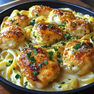 - 1 lb boneless, skinless chicken breasts, cut into bite-sized pieces - 4 tablespoons unsalted butter - 4 cloves garlic, minced - 1 cup heavy cream - 8 oz fettuccine or pasta of choice - 1 teaspoon dried Italian herbs (oregano, basil, thyme) - 1 cup chicken broth - ½ cup grated Parmesan cheese - Salt and pepper to taste In this dish, chicken shines as the main star. I love using boneless, skinless chicken breasts for their tender texture and quick cooking time. Garlic adds a punch of flavor that makes the dish sing. Fresh garlic gives the best taste, but jarred works in a pinch. The creamy sauce comes together with heavy cream. It brings richness and smoothness to the pasta, tying everything together. I usually choose fettuccine, but any pasta will work. Butter is key in this recipe. It adds a lovely richness and helps cook the chicken. I recommend unsalted butter, as it gives you more control over the saltiness. Italian herbs bring warmth and earthiness. You can mix and match your favorites, but dried herbs are easy to use and give great flavor. Chicken broth adds depth. It helps the sauce come together and gives a savory base. Parmesan cheese adds a salty, nutty flavor that finishes the dish perfectly. Use freshly grated cheese for the best taste. This recipe is simple, yet packed with flavor. You can find the full recipe to guide you through every step. Boiling Water Start by filling a large pot with water. Add a good amount of salt to the water. This helps flavor the pasta. Bring the water to a boil over high heat. Cooking Time Once the water is boiling, add the fettuccine. Cook it according to the package instructions until it is al dente. This usually takes about 8 to 10 minutes. Reserve ½ cup of pasta water before draining the rest. Set the pasta aside. Sautéing Techniques In a large skillet, melt 2 tablespoons of butter over medium-high heat. Add the bite-sized chicken pieces. Make sure they are in a single layer for even cooking. Seasoning Recommendations Sprinkle salt, pepper, and dried Italian herbs over the chicken. I often use oregano, basil, and thyme. This adds great flavor. Cook the chicken for about 5 to 7 minutes. It should turn golden brown and be cooked through. Adding Garlic and Broth Lower the heat to medium-low. Add the minced garlic to the skillet with the chicken. Sauté for 1 to 2 minutes until it smells good. Then pour in the chicken broth. Bring it to a simmer and let it reduce for about 3 to 4 minutes. Incorporating Cream and Cheese Next, stir in the heavy cream. Bring it to a gentle boil. Add the remaining 2 tablespoons of butter and the grated Parmesan cheese. Stir until the cheese melts and the sauce gets creamy. Combining Pasta and Sauce Add the cooked pasta to the skillet. Toss it well to coat in the creamy garlic sauce. If the sauce is too thick, add a little reserved pasta water until it reaches your desired thickness. Garnishing Tips Remove the skillet from the heat. Sprinkle fresh parsley on top for a pop of color. Give it one last toss before serving. This step makes your dish look and taste great. For the complete recipe, check out [Full Recipe]. To make your garlic butter chicken bites shine, consider adding fresh herbs. Fresh basil or thyme can boost flavor. You can also use rosemary for a strong taste. If you want a little heat, try crushed red pepper flakes. They add a nice kick without being too spicy. For more depth, try adding lemon zest. It gives a fresh taste that brightens the dish. You can also sprinkle a bit of smoked paprika for a rich flavor. Mix and match these ideas to find your perfect blend. To keep chicken tender, avoid overcooking. Sauté the chicken pieces until they are golden brown. This usually takes about 5-7 minutes. Use medium-high heat for a nice sear. You want them juicy, not dry. When cooking pasta, always use a large pot of boiling, salted water. This helps the pasta cook evenly. Don't forget to reserve some pasta water. It helps adjust your sauce later if needed. Cook the pasta until it is al dente for the best texture. For serving, pile the creamy pasta in the center of a plate. Then, arrange the garlic butter chicken bites on top. This creates a beautiful and inviting look. Garnish with freshly chopped parsley for color. You can also add a sprinkle of Parmesan cheese for extra flavor. If you want a fancy touch, drizzle a bit of olive oil on top. It makes the dish look gourmet. For more details on this recipe, check out the Full Recipe. {{image_2}} Chicken Alternatives If you want a change, try using turkey or shrimp instead of chicken. Both work great with the creamy sauce. You can also use tofu for a plant-based option. Just make sure to adjust cooking times. Dairy-Free Options For a dairy-free meal, use coconut milk or cashew cream in place of heavy cream. Nutritional yeast can replace Parmesan cheese. This keeps the flavor rich without the dairy. Adding Vegetables You can boost nutrition by adding vegetables. Spinach, bell peppers, or broccoli add color and taste. Just sauté them with the chicken or toss them into the sauce. Spicy Options Want some heat? Add red pepper flakes or a dash of hot sauce. This gives the dish a nice kick. Adjust the amount to match your spice level. Pairings with Sides Garlic Butter Chicken Bites go well with a simple salad or garlic bread. These sides balance the creamy pasta. You can also serve it with steamed vegetables for extra crunch. Leftover Use Ideas If you have leftovers, use them in a wrap or sandwich. The flavors meld together nicely. You can also toss them into a soup for a quick meal. For the complete recipe, check out the [Full Recipe]. After enjoying Garlic Butter Chicken Bites with Creamy Pasta, you might have some tasty leftovers. - Refrigeration Guidelines: Store leftovers in an airtight container. They can stay fresh in the fridge for up to 3 days. Make sure to cool the dish to room temperature before sealing it. This helps keep the flavors intact. - Freezing Instructions: If you want to save it longer, freeze the dish. Place it in a freezer-safe container. It keeps well for about 2 months. When freezing, leave some space in the container for expansion. To enjoy your leftovers, reheating is key. - Best Methods for Reheating: The best way to reheat is on the stove over low heat. Stir often to heat evenly. You can also use the microwave. Just cover the dish and heat in short bursts, stirring in between. - Maintaining Creaminess: To keep the creamy sauce smooth, add a splash of milk or broth when reheating. This helps revive the creaminess that may fade when stored. Stir well after adding to ensure it blends nicely. Making Garlic Butter Chicken Bites with Creamy Pasta takes about 30 minutes. You spend 10 minutes prepping the ingredients. The cooking time is around 20 minutes. This quick dish is perfect for busy nights. Yes, you can make this recipe ahead of time. Store the cooked chicken and pasta separately in airtight containers. Keep them in the fridge for up to three days. Reheat them in a skillet with a splash of broth for a quick meal. If you want a lighter option, use half-and-half instead of heavy cream. For a dairy-free choice, coconut cream works well. You can also blend silken tofu with a bit of broth for a creamy texture. This post covered the ingredients, steps, and tips for making Garlic Butter Chicken Bites with Creamy Pasta. You learned about the main ingredients, from chicken to pasta, and how to enhance flavors with herbs. I shared storage tips and variations to make the dish your own. Cooking is about fun and creativity. Try new flavors and enjoy your cooking journey. Each meal is a chance to discover something delicious!